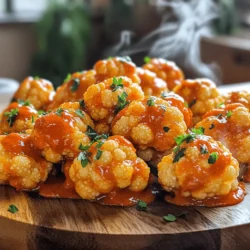 - 1 large head of cauliflower - All-purpose flour or gluten-free alternative - Almond milk or other non-dairy milk - Garlic powder - Onion powder - Smoked paprika - Buffalo hot sauce - Coconut oil - Fresh parsley for decoration and added flavor When I make Buffalo cauliflower bites, I always start with a large head of cauliflower. This gives me enough florets to share. You can use all-purpose flour, but I often choose a gluten-free option. It works just as well. For the liquid, I prefer almond milk, but any non-dairy milk is fine. Next, I focus on the seasoning. Garlic powder and onion powder bring deep flavor. Smoked paprika adds a nice smokiness. Then there’s the buffalo hot sauce. It’s the star of the show! I use coconut oil to help the sauce stick and add richness. Lastly, I love to sprinkle fresh parsley on top. It adds a pop of color and a fresh taste. This mix creates a perfect snack that’s spicy and satisfying. For the full recipe, check out my detailed instructions. - Preheat your oven to 450°F (230°C). - Line a baking sheet with parchment paper. This helps with easy cleanup and keeps the bites from sticking. - In a large bowl, combine 1 cup of all-purpose flour, 1 cup of almond milk, and your seasonings. - Add 1 teaspoon of garlic powder, 1 teaspoon of onion powder, 1 teaspoon of smoked paprika, 1/2 teaspoon of salt, and 1/4 teaspoon of black pepper. - Whisk until the batter is smooth and lump-free. This smooth batter will coat the cauliflower well. - Take your cauliflower florets and add them to the bowl. Toss them gently in the batter to coat each piece evenly. - Arrange the coated florets on the lined baking sheet in a single layer. Make sure they are not touching, so they bake evenly. - Bake for 20-25 minutes until they are golden and crispy. Halfway through, flip the florets for even browning. For a complete recipe, check out the Full Recipe section. To get that perfect crispiness, space the cauliflower florets on the baking sheet. If they touch, they will steam instead of crisp up. I recommend flipping the florets halfway through cooking. This ensures they brown evenly for that nice crunchy texture we all love. Want more heat? Adjust the spice levels by adding more hot sauce. If you love bold flavors, consider adding extra seasonings to the batter. A pinch of cayenne or some Italian herbs can take your bites to the next level. Don't be afraid to experiment! Serve your buffalo cauliflower bites on a colorful platter. This makes them pop! Pair them with a cooling dip like ranch or blue cheese. It balances the heat and adds a nice touch. For a beautiful display, sprinkle fresh parsley on top. It adds color and flavor, making your dish even more appealing. {{image_4}} You can switch up the flavor of your Buffalo cauliflower bites by trying different hot sauces. Frank's RedHot is a classic choice, but you can explore others like Sriracha or a habanero sauce for extra heat. Adding spices can also enhance the taste. For a bolder kick, try cayenne pepper or chili powder. These spices will bring a new layer of flavor to your bites. You can mix them into the batter or sprinkle them on the cauliflower before baking. If you want extra crunch, consider using panko breadcrumbs. They create a crispier texture. You can coat the cauliflower in the batter and then roll it in the panko before baking. For a vegan option, use chickpea flour or almond flour instead of all-purpose flour. This change keeps the recipe plant-based while still providing a great texture. A good dip can take your cauliflower bites to another level. Homemade ranch or blue cheese dressing pairs perfectly with the spicy flavor. You can make a quick ranch by mixing yogurt, herbs, and garlic powder. You can also explore other dips. Try a zesty avocado dip or a creamy tahini sauce. Both options add a different taste that complements the heat of the Buffalo sauce. For the full recipe, check out the Spicy Buffalo Cauliflower Bites. After enjoying your Buffalo Cauliflower Bites, let them cool. Cooling is key to keep them fresh. Place them in an airtight container. This helps keep the flavors inside. Use a glass or plastic container with a tight lid. Store the container in the fridge for up to three days. To enjoy your bites again, reheating is a must. The oven is the best way to keep them crispy. Preheat your oven to 400°F (200°C). Place the cauliflower bites on a baking sheet. Heat them for about 10-15 minutes. This method brings back their crunch and flavor. Avoid using the microwave as it can make them soggy. Want to save some for later? You can freeze cooked cauliflower bites. First, let them cool completely. Then, spread them in a single layer on a baking sheet. Freeze for about an hour until solid. After that, transfer them to a freezer-safe bag. Remove as much air as possible to prevent freezer burn. When ready to eat, no need to thaw! Preheat your oven to 400°F (200°C) and reheat them for 15-20 minutes. This will keep them crispy and delicious! Yes, you can make Buffalo Cauliflower Bites gluten-free. Simply replace the all-purpose flour with a gluten-free flour blend. Many options work well, like almond flour or chickpea flour. These alternatives help keep the batter light and tasty. Just ensure your hot sauce is also gluten-free, as some brands may contain gluten. Buffalo Cauliflower Bites pair wonderfully with several sides. Try serving them with: - Celery sticks - Carrot sticks - Homemade ranch dressing - Blue cheese dip - Hummus for a twist These items add a cool contrast to the heat of the bites, making for a balanced snack. Buffalo Cauliflower Bites last about 3 to 5 days in the fridge. Store them in an airtight container. For best taste, let them cool before sealing. Always check for any signs of spoilage before eating. If they feel soft, you can reheat them in the oven to regain crispiness. This blog post covered how to make delicious Buffalo Cauliflower Bites. We talked about the main ingredients you need, like cauliflower and almond milk. I shared step-by-step instructions for making the batter and baking the bites to crispy perfection. You got tips on flavor, presentation, and even some fun variations. In conclusion, these bites are tasty, easy to make, and perfect for any occasion. Try them at your next gathering, and enjoy the crunch!