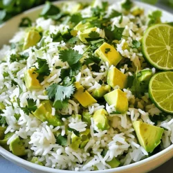 - 1 cup jasmine rice - 2 cups vegetable broth (or water) - 1 ripe avocado, diced - 1/4 cup fresh cilantro, finely chopped - Juice of 1 lime - 2 tablespoons extra virgin olive oil - 1 clove garlic, finely minced - 1/2 teaspoon ground cumin - Salt and freshly ground black pepper to taste When making Avocado Cilantro Lime Rice, each ingredient plays a key role. The jasmine rice gives a soft and fragrant base. Using vegetable broth adds depth and flavor, making every bite delightful. The ripe avocado brings creaminess and a rich taste. Fresh cilantro brightens the dish, adding a hint of herbiness that pairs perfectly with lime. The lime juice is crucial. It adds zest and balances the richness of the avocado. Extra virgin olive oil enhances the flavor and adds a smooth finish. Garlic adds a warm, savory note, while cumin brings a subtle earthiness. Don't forget to season with salt and pepper to enhance all these flavors. This combination of ingredients makes for a fresh and tasty side that pairs well with many dishes. For the full recipe, check the detailed instructions above. - Rinse the jasmine rice under cold water until clear. - Boil vegetable broth or water with a pinch of salt. - Cook the rice on low heat for 15-20 minutes. Cooking rice may seem simple, but rinsing it is key for fluffy grains. Rinsing removes extra starch, preventing sticky rice. Use a medium-sized pot for better heat control. Once the rice boils, keep the lid on. This traps steam, helping the rice cook evenly. - Combine diced avocado, cilantro, lime juice, olive oil, garlic, cumin, salt, and pepper in a bowl. - Mash gently to maintain avocado texture. The avocado mixture adds a creamy texture and bright flavor. Use a ripe avocado for the best taste. Mash it gently with a fork to keep some chunks. This gives the rice a nice bite. Add lime juice right away to keep it fresh and green. - Fluff cooked rice with a fork. - Gradually fold rice into the avocado mixture. - Adjust seasoning to taste. Once the rice is ready, fluff it with a fork to separate the grains. Then, mix the warm rice with the avocado blend. Be gentle to keep the avocado intact. After mixing, taste and tweak the salt, pepper, or lime juice. This step ensures every bite is delicious. For the full recipe, check out the recipe section above. You’ll love how fresh and flavorful this dish is! - Use a tight-fitting lid to trap steam for fluffy rice. This helps the rice cook evenly. - Let rice rest off heat for additional fluffiness. This step makes a big difference. - Garnish with cilantro leaves and lime wedges. This adds color and fresh flavor. - Consider adding toasted sesame seeds for a crunch. They bring a delightful texture. - Add diced jalapeños for heat. This gives your rice a spicy kick. - Incorporate corn or black beans for added texture. They boost flavor and nutrition. For more details on making this dish, check out the Full Recipe. {{image_4}} You can switch jasmine rice for other grains. Try brown rice for a nutty flavor. Quinoa is another great choice. It is high in protein and cooks fast. Both options add a unique twist to your dish. Brown rice will take longer to cook. Quinoa cooks in about 15 minutes. Adjust your liquid amounts and cooking times accordingly. To keep it vegan and gluten-free, use certified vegetable broth. This ensures you avoid gluten in your meal. You can also make your own broth at home. Homemade broth is fresh and full of flavor. It adds a personal touch to your rice. Just simmer your favorite veggies to make it. Want to bring in more colors and tastes? Add diced tomatoes or red onion. These ingredients will brighten up your dish. They also add a fresh crunch. If you like creaminess, stir in feta cheese. Feta adds a salty kick that pairs well with lime. Each addition makes your rice a bit more special. Enjoy experimenting with these options! For the complete recipe, check the [Full Recipe] above. Store your avocado cilantro lime rice in an airtight container. It keeps well in the fridge for up to 3 days. Ensure it cools to room temperature before sealing. This helps maintain its fresh taste. You can freeze portions for later use. Place the rice in freezer bags, making sure to remove excess air. It lasts up to 1 month in the freezer. When you're ready to eat, thaw it in the fridge overnight. This keeps the rice from getting mushy when reheated. To reheat, use a microwave or stovetop. If using the stovetop, add a splash of broth. This restores moisture and flavor. Stir gently to prevent sticking. Enjoy that fresh taste again! Yes, you can prepare it in advance and store it in the fridge. This rice tastes great even after a day or two. Just make sure to keep it in an airtight container. The flavors will meld together, making it even more delicious when you serve it later. Avocado Cilantro Lime Rice pairs well with many dishes. It goes great with grilled meats like chicken or shrimp. You can also serve it alongside tacos, burritos, or as a base for a fresh salad. The bright flavors enhance any meal and bring a nice pop to your plate. To keep the avocado fresh, add lime juice to the avocado mixture. The acid in the lime juice slows down browning. Store the rice in an airtight container to keep it fresh longer. This way, your dish stays vibrant and appealing until you're ready to enjoy it. This blog post showed how to make fresh Avocado Cilantro Lime Rice with easy steps. You learned about the key ingredients, cooking techniques, and tips for the best flavor. You can adjust recipes to fit your taste or dietary needs. Store leftovers well for future meals. Remember, this dish is not just tasty but also versatile. Enjoy it as a side with grilled meats or tacos, and don’t be afraid to get creative. Your kitchen can serve up deliciousness with just a few ingredients!