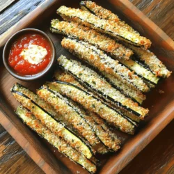 - 2 medium zucchini, cut into fry-shaped sticks - 1 cup panko breadcrumbs - 1/2 cup freshly grated Parmesan cheese - 1 teaspoon garlic powder - 1 teaspoon Italian seasoning blend - Salt and freshly cracked pepper to taste - 2 large eggs, beaten - Olive oil spray or 2 tablespoons extra-virgin olive oil for crispiness When I create crispy Parmesan zucchini fries, I start with fresh zucchini. The key to great fries is cutting them into uniform sticks. This helps them cook evenly. Next, I use panko breadcrumbs for that extra crunch. If you want a rich flavor, use freshly grated Parmesan cheese. Seasoning is crucial. I add garlic powder and Italian seasoning. These spices give my fries a savory kick. Don't forget salt and pepper. They enhance all the flavors in the dish. Now, for binding, I beat two large eggs. The eggs help the coating stick to the zucchini. I also suggest using olive oil spray or a drizzle of extra-virgin olive oil. This adds to the crispiness of the fries, making them golden brown and delicious. If you want to make these fries, you can find the full recipe above. Enjoy cooking! 1. Preheat your oven to 425°F (220°C). This step is key for crispiness. 2. Line a large baking sheet with parchment paper. This helps with easy cleanup. 3. In a shallow bowl, mix together the panko breadcrumbs, grated Parmesan, garlic powder, Italian seasoning, and a pinch of salt and pepper. Stir until well blended. 1. Take your zucchini sticks and dip them into the beaten eggs. Make sure each stick is fully coated. 2. Next, roll the zucchini in the breadcrumb mixture. Press gently to ensure it sticks well. 1. Arrange the coated zucchini fries on the prepared baking sheet. Leave space between each fry for even cooking. 2. Lightly spray the tops with olive oil spray or drizzle with olive oil for added crispiness. 3. Place the baking sheet in the oven and bake for 20-25 minutes. Halfway through, flip the fries to help them brown evenly. 4. The fries are ready when they turn golden brown and crunchy. Remove them from the oven and let them cool for a few minutes. For the full recipe, check out the complete guide to making these crispy delights! To get the best crunch, use panko breadcrumbs. They are light and airy, which helps your fries stay crisp. Regular breadcrumbs can become soggy. When you coat your zucchini, make sure to fully cover each stick. This gives a nice, even crunch. Spacing is key on the baking sheet. Leave room between each fry. This allows hot air to flow around them. If they are too close, they will steam instead of crisping up. I recommend using parchment paper too. It helps with easy cleanup and keeps the fries from sticking. If you have leftovers, store them in an airtight container. They will stay fresh for about 2 days. To keep them crispy, do not cover them with plastic wrap. For reheating, the oven works best. Set it to 375°F (190°C). Place the fries on a baking sheet and heat for about 10 minutes. This restores their crunch. You can use the microwave, but the fries may get soggy. If you must, heat them for a short time and then crisp them in a pan. To make your zucchini fries look great, serve them on a colorful plate. Pair them with dips like marinara or ranch. A small bowl for dipping adds flair. Garnish with a sprinkle of extra Parmesan or fresh herbs. This adds color and makes the dish inviting. You can also arrange the fries in a fun way. Stacking them can make a lovely presentation. Don't forget to share the Full Recipe with your friends! {{image_4}} You can make your crispy Parmesan zucchini fries even more exciting. Adding spices can give them a nice kick. For example, try adding paprika or a pinch of cayenne pepper. These spices will add warmth and depth. You can also incorporate fresh herbs. Chopped basil or oregano works well. This step adds a bright flavor that complements the zucchini. If you want to switch things up, consider using almond flour or gluten-free breadcrumbs for the coating. These options are great for those who need gluten-free meals. You can also go dairy-free. Use nutritional yeast instead of Parmesan cheese. This swap keeps the flavor rich while catering to dietary needs. Thinking of how to serve your zucchini fries? You can turn them into a loaded appetizer. Top them with melted cheese, salsa, or jalapeños for a fun twist. Pair them with different dips to boost flavor. Options like marinara sauce, ranch, or hummus can create exciting taste combos. For the full recipe, check out the complete guide. To keep your leftover zucchini fries tasty, store them in an airtight container. This method prevents moisture from making them soggy. You can keep them in the fridge for up to three days. After this time, they may lose their crunch. If you want to enjoy zucchini fries later, freezing is a great option. To freeze, arrange the cooled fries in a single layer on a baking sheet. Once they are frozen solid, transfer them to a freezer bag. They can last up to three months in the freezer. To enjoy them again, simply thaw the fries in the fridge overnight. For best results, reheat them in the oven at 400°F (200°C) until hot and crispy. To keep your fries crispy when stored, avoid stacking them. Air circulation helps maintain their texture. When reheating, place them on a baking sheet in a preheated oven. This method revives their crunchiness. You can also use an air fryer if you have one. To get the best texture and flavor, these tips help: - Use panko breadcrumbs: They give a crunchy texture. - Salt the zucchini: This removes excess moisture. Let it sit for 10 minutes, then pat dry. - Space them out: Place fries apart on the baking sheet to allow air to flow. - Spray with oil: A light coat of oil helps them crisp up nicely. Yes, you can air fry zucchini fries! Here’s how: 1. Preheat your air fryer to 400°F (200°C). 2. Prepare the zucchini fries as in the full recipe. 3. Place them in the air fryer basket in a single layer. 4. Cook for about 10-15 minutes. Shake the basket halfway through. 5. They’re done when they’re golden and crispy. Yes, zucchini fries are a healthier choice than regular fries. Zucchini is low in calories and high in nutrients. It contains vitamins A and C and is rich in antioxidants. This makes it a great veggie alternative. Regular fries have more calories and fat, making zucchini fries a smart and tasty swap. Watch for these signs to check doneness: - Color: They should turn a golden brown. - Texture: The fries should feel crispy to the touch. - Time: Bake them for 20-25 minutes, flipping halfway. When they meet these signs, they are ready to eat! In this post, we covered how to make crispy zucchini fries. We discussed key ingredients, including zucchini and a tasty coating. You learned step-by-step instructions for preparing and baking the fries. I also shared tips for achieving the perfect crunch and storing leftovers. Finally, we explored fun variations and serving ideas. Embrace these methods to enjoy a healthy snack. Enjoy experimenting with flavors and make them your own!