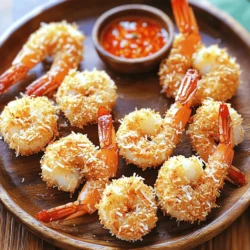 - 1 pound large shrimp, peeled and deveined - 1 cup all-purpose flour - 1 cup sweetened shredded coconut For crispy coconut shrimp, the main ingredients are key. First, you need large shrimp. The size helps achieve a great texture. Next, all-purpose flour creates a base for the breading. Finally, sweetened shredded coconut adds that delicious, sweet crunch. - 1 teaspoon garlic powder - 1 teaspoon onion powder - 1 cup panko breadcrumbs Seasoning makes the shrimp pop with flavor. Garlic powder and onion powder give the shrimp a tasty boost. Panko breadcrumbs add extra crunch and make the coating light and crispy. - Sweet chili sauce - Oil for frying For a fun twist, consider adding sweet chili sauce. It brings a sweet and spicy kick that pairs well with the shrimp. You'll also need oil for frying. Choose vegetable or canola oil for the best results. Check out the Full Recipe for more details on how to bring these ingredients together! Rinse the shrimp gently under cold water. This helps remove any grit. After rinsing, dry the shrimp well with paper towels. This step is key for a crispy finish. Set the dried shrimp aside on a clean plate. Grab three shallow dishes for the breading process. In the first dish, add the all-purpose flour. Pour the lightly beaten eggs into the second dish. For the third dish, mix the sweetened shredded coconut, panko breadcrumbs, garlic powder, onion powder, salt, and pepper. Make sure to blend the seasoning well into the coconut-panko mixture. Take each shrimp and dip it into the flour first. Shake off any extra flour. Next, dip the shrimp into the eggs, ensuring it is fully coated. Finally, roll the shrimp in the coconut-panko mixture. Press down slightly to ensure the coating sticks well. In a large skillet, pour enough oil to cover the bottom by about 1/2 inch. Heat the oil over medium heat. To check if the oil is ready, drop a small pinch of the coconut-panko mixture into it. If it sizzles and bubbles, the oil is hot enough. Carefully add the shrimp in small batches. Avoid overcrowding the pan. Fry each batch for about 2-3 minutes on each side. Look for a golden brown color and a crispy texture. Use a slotted spoon to remove the shrimp and place them on a plate lined with paper towels to soak up extra oil. Arrange the crispy coconut shrimp on a serving platter while they are hot. They look great and taste even better! For a delicious dip, serve sweet chili sauce on the side. Enjoy the crunch and flavor! For more detailed instructions, check out the Full Recipe. To get that nice crunch, oil temperature matters a lot. Heat the oil until it shimmers. This means it's ready for frying. If the oil is too cool, the shrimp will soak it up, and they won't be crispy. Choosing the right shrimp size is also key. I prefer using large shrimp. They hold up well during cooking and provide a nice bite. One common mistake is overcrowding the pan. When you add too many shrimp at once, the oil cools down. This leads to soggy shrimp instead of crispy ones. Fry them in small batches for the best results. Another mistake is not drying the shrimp properly. If they are wet, the breading won't stick well. Always pat them dry with paper towels before coating. You can easily make your crispy coconut shrimp even better by experimenting with spices. Try adding cayenne for heat or paprika for a smoky touch. Adding citrus zest boosts the flavor too. A little lime or lemon zest in the coating adds a fresh twist. This makes each bite even more delicious! For the full recipe, be sure to check out the detailed instructions to make these tasty treats. {{image_4}} For a twist on the classic crispy coconut shrimp, you can try different coatings. - Using unsweetened coconut: Unsweetened coconut offers a less sweet taste. It allows the shrimp's flavor to shine through. - Incorporating spices like cayenne or paprika: Adding spices gives the shrimp a nice kick. Try mixing in a little cayenne for heat or paprika for a smoky flavor. If you want a lighter version of this dish, consider these options. - Baking instead of frying: You can bake the shrimp for a healthier crunch. Preheat your oven to 400°F and place shrimp on a baking sheet lined with parchment paper. Spray lightly with oil and bake for about 15-20 minutes. - Gluten-free options using almond flour or gluten-free breadcrumbs: Use almond flour or gluten-free breadcrumbs in place of regular flour. This option is great for those with gluten sensitivities. Crispy coconut shrimp pairs well with many sides and sauces. - Suggested side dishes like rice or salad: Serve with jasmine rice or a fresh green salad. The lightness of these sides balances the shrimp's richness. - Alternative dipping sauces: While sweet chili sauce is popular, try a mango salsa or a tangy lime dip. These options add freshness and zest to your meal. For the full recipe, don’t forget to check out the detailed instructions and ingredients! To keep your crispy coconut shrimp fresh, place them in an airtight container. This helps prevent moisture. Store the container in the fridge. Enjoy leftovers within two days for the best taste. When reheating, aim to keep the shrimp crispy. Use an oven set to 350°F (175°C). Place the shrimp on a baking sheet lined with parchment paper. Heat for about 10 minutes. Check to ensure they are warm without getting soggy. You can freeze crispy coconut shrimp for later. First, let them cool completely. Then, place them in a freezer-safe bag. Remove as much air as possible before sealing. To thaw, place them in the fridge overnight. Reheat in the oven as mentioned above for crunch. I recommend using large shrimp for crispy coconut shrimp. Their size helps keep the meat juicy. Freshness is key too. Always choose shrimp that smell like the ocean, not fishy. You can use peeled and deveined shrimp to save time. Frozen shrimp works well if it’s thawed properly. Yes, you can prepare crispy coconut shrimp ahead of time. Bread the shrimp and store them in the fridge for up to an hour before frying. This keeps them fresh and ready. If you want to make them even earlier, you can freeze the breaded shrimp. Just remember to thaw them before frying. Several dips work great with crispy coconut shrimp. Sweet chili sauce is a popular choice. Its sweet and spicy flavor complements the shrimp perfectly. You can also try mango salsa or a tangy lime aioli for a fresh twist. These dips add extra flavor and fun. To keep the breading on, follow a few tips. Make sure the shrimp are dry before coating them. Then coat them in flour first, followed by egg, and finally the coconut-panko mix. Press the coating onto the shrimp gently. This helps it stick during frying. Yes, you can bake crispy coconut shrimp! Preheat your oven to 400°F (200°C). Place the breaded shrimp on a baking sheet lined with parchment paper. Spray them lightly with cooking oil. Bake for about 15-20 minutes, flipping halfway through. This method gives you a healthier option without losing texture. For the full recipe, check out the Crispy Coconut Shrimp Delight! Crispy coconut shrimp starts with fresh shrimp, flour, and sweetened coconut. The seasoning mix of garlic and onion powder adds flavor. A careful coating in the flour, egg, and coconut-panko blend ensures a perfect crunch. Remember to avoid common mistakes like overcrowding the pan. You can also explore healthy options like baking. Store any leftovers properly. With the right techniques, enjoy the delightful crispness of this dish. Dive into your cooking adventure with confidence!