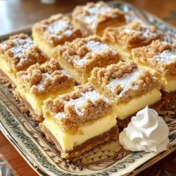 What makes churro cheesecake bars special? These bars blend two popular treats into one. You get the creamy, rich cheesecake and the sweet, crispy churro. It's a match made in dessert heaven! To make these bars, you'll start with a simple crust. The crust is made from flour, sugar, butter, baking powder, cinnamon, and salt. It gives the bars a nice base. Once you mix the dry ingredients, add melted butter and an egg. This creates a dough that holds everything together. Next, you'll press about two-thirds of the dough into a greased baking pan. This step is key to making a solid foundation for your cheesecake layer. Now, let’s talk cheesecake. Softened cream cheese is your main star here. You’ll beat it until it’s smooth, then add powdered sugar and vanilla. This creates a sweet filling that pairs perfectly with the crust. After spreading the cheesecake on the crust, crumble the remaining dough over the top. This gives a nice texture and a little crunch. Baking time is around 30 to 35 minutes. Look for a golden top and a slight jiggle in the middle. Once the bars are out of the oven, sprinkle a cinnamon-sugar mix on top while they are warm. This adds a sweet finishing touch. Let the bars cool completely before slicing them into squares. Serve them on a fancy platter for a beautiful presentation. You can even add whipped cream and a sprinkle of cinnamon for a special touch. These churro cheesecake bars are perfect for any gathering. Whether it’s a party or a cozy night in, they are sure to impress. For the full recipe, check out the details above. Enjoy your delicious creation! This article explored key aspects of [topic]. We covered its importance, benefits, and practical ways to implement it. Understanding this topic helps you make better decisions and improve your skills. Use this knowledge, and you will see real results. Keep learning and practicing. Embrace the journey to mastery. Your growth starts now.