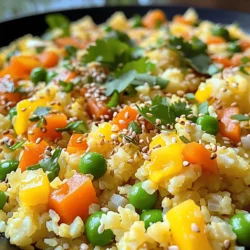 - Riced cauliflower - Vegetable oil - Eggs - Mixed vegetables - Green onions - Garlic - Soy sauce - Sesame oil - Salt and pepper Cauliflower fried rice is a simple dish with fresh and healthy ingredients. The star of the show is the riced cauliflower. You can buy it pre-riced or make it at home. Just chop the cauliflower into small pieces and pulse it in a food processor until it looks like rice. This veggie is low in carbs and full of vitamins. Next, you’ll need vegetable oil. It helps cook your ingredients and adds flavor. Eggs are a must for protein and richness. I like to use large eggs, but any eggs will do. Mixed vegetables give color and crunch. You can use frozen peas, carrots, and bell peppers. They are easy and quick! Green onions add a fresh taste. Garlic brings a wonderful aroma and depth to the dish. Soy sauce gives that classic salty kick. If you want a nutty flavor, add sesame oil. Finally, season with salt and pepper to taste. - Fresh cilantro - Sesame seeds For a pop of color and flavor, you can garnish your dish. Fresh cilantro brightens up the meal. Sesame seeds add a nice crunch. These garnishes make your cauliflower fried rice look beautiful and taste even better. For the full recipe, check the detailed instructions above. Enjoy making this tasty dish! 1. Start by cutting the cauliflower into small florets. This makes it easier to rice. 2. Next, use a food processor to rice the cauliflower. Pulse until it resembles rice grains. Pour the riced cauliflower into a bowl and set it aside. 1. Heat two tablespoons of vegetable oil in a large skillet over medium-high heat. Wait until it is hot but not smoking. 2. Add two cloves of minced garlic to the oil. Sauté for about 30 seconds until it smells good. Keep stirring to avoid burning. 3. Push the garlic aside. Pour in two large, beaten eggs. Let them cook for a moment before scrambling. Mix the eggs back with the garlic when they are cooked. 1. Toss in one cup of mixed vegetables like peas and carrots. Stir-fry for about three to four minutes. The veggies should be bright and tender but still crunchy. 2. Now, add the riced cauliflower to the skillet. Pour in two tablespoons of soy sauce and one tablespoon of sesame oil. Mix everything well and cook for about five to seven minutes. The cauliflower should be tender but not mushy. 3. Finally, add three chopped green onions. Season with salt and pepper to taste. Stir well and let it cook for one more minute. Enjoy this quick and healthy meal! For the full recipe, check out the details above. To rice cauliflower, a food processor works best. It quickly breaks the cauliflower into tiny pieces. If you don’t have one, you can use a box grater. Just remember, you want rice-sized bits. Aim for small, even pieces to cook well. When cooking cauliflower rice, avoid overcooking it. Overcooked cauliflower turns mushy and loses its texture. Stir-fry it just until tender. Adjust the soy sauce to fit your taste. Start with a little, and add more if needed. This lets you control the saltiness. Timing is key for mixing eggs and garlic. After you sauté the garlic, push it to the side. Pour in the beaten eggs next. Let them sit for a moment to cook. Then scramble them gently. This helps keep the eggs fluffy and light. {{image_4}} You can mix in many kinds of veggies. Try seasonal vegetables for freshness. Bell peppers, peas, or carrots work well. If you want a protein boost, add chicken or shrimp. They will make your dish heartier and more filling. You can boost the flavor with different sauces. Teriyaki sauce adds sweetness, while sriracha adds spice. Herbs like basil or cilantro can also brighten the dish. Don't be afraid to experiment with spices too. A little ginger or pepper can make a big difference. Want it keto? Skip the peas and use more low-carb veggies like zucchini. For gluten-free options, use tamari instead of soy sauce. You can still enjoy a tasty meal while meeting your dietary needs. There are many ways to make this dish fit your lifestyle. To keep your cauliflower fried rice fresh, follow these tips: - Refrigeration guidelines: Store leftovers in an airtight container. They can last up to 4 days in the fridge. Make sure to cool the rice to room temperature before sealing it. This step helps prevent moisture build-up. - Freezing recommendations: If you want to store it longer, freeze the fried rice. Use a freezer-safe bag or container. It can last up to 3 months. When ready to eat, thaw it in the fridge overnight before reheating. Reheating your cauliflower fried rice correctly helps keep it tasty. - Best methods for reheating leftovers: Use a skillet or wok over medium heat. Add a little oil to keep it moist. Stir often and heat until warm. You can also microwave it. Place it in a bowl, cover it loosely, and heat for 1-2 minutes. - Tips to retain texture and flavor: Add a splash of water or soy sauce while reheating. This step helps keep the rice from drying out. Stir frequently to ensure even heating. Enjoy your meal just like fresh! Cauliflower fried rice is a tasty dish made from riced cauliflower instead of regular rice. I love this dish as it is low in carbs and full of flavor. It has all the fun of traditional fried rice but with less guilt. You can add any veggies you like, making it a versatile meal. To make this dish vegetarian, just skip the eggs or use plant-based options. You can replace eggs with tofu or chickpeas for protein. Adding more mixed vegetables can boost nutrients too. Try mushrooms, bell peppers, or spinach for great flavor. Yes, you can meal prep cauliflower fried rice! I suggest cooking it fully and then storing it in airtight containers. You can keep it in the fridge for up to four days. For longer storage, freeze it for up to three months. Just reheat it in a pan or microwave when you’re ready to eat. Cauliflower is low in calories and high in fiber. It is rich in vitamins like C and K. Cauliflower also has antioxidants that help fight inflammation. Using cauliflower instead of regular rice can lower carbs and calories in your meal. This makes it a smart choice for a healthy diet. Cauliflower fried rice offers a healthy twist to your favorite dish. We covered the main ingredients, cooking steps, tips, and variations. You can easily customize it to suit your taste. Remember to store leftovers properly to enjoy later. This dish is not only nutritious but also versatile. With the right techniques, you can make it perfect every time. Get creative and have fun in the kitchen with different proteins and flavors. Enjoy your cooking adventure!