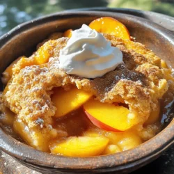 - 4 cups fresh peaches - 1 cup granulated sugar - 1 teaspoon vanilla extract - 1 cup all-purpose flour - 1 tablespoon baking powder - 1/2 teaspoon salt - 1 cup whole milk - 1/2 cup unsalted butter (melted) - 1 tablespoon lemon juice Gathering the right ingredients is key to making a great peach cobbler. Fresh peaches are the star of the dish. Look for ripe, juicy peaches for the best flavor. You will need four cups of them, peeled and sliced. Next, you need sugar. One cup of granulated sugar will sweeten the peaches. It helps draw out their juices. A teaspoon of vanilla extract adds a warm, comforting flavor that makes everything better. For the dry mix, you’ll need one cup of all-purpose flour. It gives the cobbler structure. One tablespoon of baking powder acts as a leavening agent. It helps the cobbler rise. Lastly, add half a teaspoon of salt to enhance the flavors. For the wet ingredients, use one cup of whole milk. This keeps the batter moist. Melt half a cup of unsalted butter and let it cool. It adds richness to the dish. A tablespoon of lemon juice brightens the flavors and balances the sweetness. This recipe is all about balance. Each ingredient plays a part in creating a simple yet delicious dessert. You can find the full recipe linked above for more details. - Preheat your oven to 350°F (175°C). - Prepare a 9x13 inch baking dish by lightly greasing it. - In a large bowl, combine 4 cups of sliced peaches with 1 cup of sugar, 1 teaspoon of vanilla extract, 1 teaspoon of cinnamon, and 1 tablespoon of lemon juice. - Gently mix until the peaches are well coated. Allow this mixture to rest for about 10 minutes. This step helps the flavors grow. - In a separate bowl, mix 1 cup of all-purpose flour, 1 tablespoon of baking powder, and 1/2 teaspoon of salt. - In another bowl, combine 1 cup of whole milk with 1/2 cup of melted butter. - Slowly add the wet mix to the dry mix. Stir gently to combine, but do not overmix. Lumpy batter is okay. - Pour the batter into the greased baking dish, spreading it evenly. - Spoon the peach mixture over the top of the batter. Be careful not to stir; the peaches should sit on top. - Sprinkle 1 tablespoon of dark brown sugar over the peach layer. - Place the dish in the oven and bake for 40-45 minutes. Look for a golden brown top, and check with a toothpick to ensure it comes out clean. - Once baked, let the cobbler cool for 10-15 minutes before serving. - Serve warm with a scoop of vanilla ice cream or a dollop of whipped cream for that perfect finish. - Use ripe, juicy peaches for best flavor. They should feel soft to the touch. - Don’t overmix the batter for a light texture. This keeps it fluffy and airy. - Serve warm with a scoop of ice cream or a dollop of cream. The cold complements the warm cobbler. - Enhance the dish with a mint garnish or fresh peach slices for color. This adds a fresh touch. - Overbaking leads to dryness. Keep an eye on the time and check for a golden top. - Skipping the resting time for the peach mixture can dull the flavors. Let it sit to let the juices flow. {{image_4}} When you want to switch things up with your peach cobbler, consider some fun variations. You can make this dessert even more exciting with different fruits, flavors, or healthier choices. - You can use berries like blueberries or strawberries instead of peaches. They add a nice tartness and color. - Mixed fruit works well too. Combine peaches with apples or pears for a tasty twist. - If peaches aren't in season, try frozen peaches. Just thaw them first and drain any excess juice. This keeps the cobbler moist and sweet. - For a warm twist, add nutmeg or allspice. Just a pinch can enhance the flavor. - You can also use almond extract instead of vanilla. It gives a unique and lovely taste that pairs well with peaches. - Swap out all-purpose flour for whole wheat flour. This adds more fiber and nutrition to your cobbler. - You can cut down on sugar to make it healthier. Try using a sugar alternative like honey or maple syrup. This keeps the sweetness without all the calories. These variations make your peach cobbler special. Each choice adds a new flavor or twist to your classic dessert. For the full recipe, check the details above! To store leftovers, let the peach cobbler cool completely. Place it in an airtight container. You can keep it in the fridge for up to four days. If you want to freeze peach cobbler, wrap it tightly in plastic wrap. Then, place it in a freezer-safe bag. It can last up to three months in the freezer. Reheat your peach cobbler in the oven to keep it moist. Set the oven to 350°F (175°C) and cover the dish with foil. Bake for about 15-20 minutes until warm. For individual servings, place a portion in the microwave. Heat it for 30 seconds, then check if it's warm enough. Repeat in short bursts if needed. Homemade peach cobbler lasts about four days in the fridge. In the freezer, it stays good for three months. Watch for signs of spoilage, such as mold or an off smell. If the cobbler looks dry or hard, it’s best to toss it. Enjoy your peach cobbler fresh for the best taste! For the full recipe, check out the Easy Peach Cobbler Delicious Dessert Made Simple article. Yes, you can use canned peaches. They are a great time-saver. Here are some pros and cons: Pros: - Canned peaches are already peeled and sliced. - They are sweet and tender, saving prep time. - They are available year-round, making cobbler easy any season. Cons: - Canned peaches can have added sugar, which may change taste. - They might not have the same fresh flavor as ripe peaches. - The texture is softer, which may affect the cobbler's bite. If you choose canned, drain them well to avoid a soggy cobbler. You can tell when the cobbler is done by checking the color and texture. Look for these signs: - The top should be golden brown. - A toothpick inserted in the center should come out clean. - The cobbler should bubble around the edges. If it meets these signs, it’s ready to enjoy! Yes, you can make peach cobbler ahead of time. Here are some tips: - Prepare the peach filling and batter separately. Store them in the fridge. - You can assemble it a few hours before baking. Just cover it. - If you want to bake it later, let it sit at room temp for 30 minutes before baking. For storage, you can keep leftovers in the fridge for up to three days. This easy peach cobbler uses fresh peaches and simple ingredients for delicious results. We covered the steps from prepping the oven to serving your tasty dish. Make sure to avoid common mistakes for the best flavor and texture. You can also try fun variations to keep things fresh. With the right storage, you can enjoy this dessert for days. Now, get ready to impress your friends and family with your homemade peach cobbler. It’s simple, fun, and sure to please everyone. Happy baking!