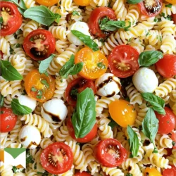 To make a Caprese Pasta Salad, you need the following ingredients: - 8 oz fusilli pasta - 1 cup cherry tomatoes, halved - 1 cup fresh mozzarella balls, halved - 1 cup fresh basil leaves, torn into bite-sized pieces - 3 tablespoons extra virgin olive oil - 2 tablespoons balsamic glaze - 1 clove garlic, finely minced - Sea salt and freshly ground black pepper, to taste These ingredients bring bright flavors and textures together. The fusilli pasta holds the dressing well. Cherry tomatoes add a juicy burst. Fresh mozzarella brings creaminess, while basil adds a fresh herbal note. You will need a few tools to make this dish: - A large pot for boiling pasta - A colander to drain the pasta - A large mixing bowl for combining ingredients - A small bowl for whisking the dressing - A whisk or fork for mixing Having these tools ready makes the process smooth and easy. You can swap ingredients if needed: - Use any pasta shape, like penne or rotini. - Substitute grape tomatoes for cherry tomatoes. - Try burrata cheese instead of mozzarella for a creamier texture. - Use red wine vinegar if you don’t have balsamic glaze. - If you dislike garlic, leave it out or use garlic powder. These swaps help you customize the salad to your taste. Keep it fresh and fun! For the full recipe, refer to the section above. Start by bringing a large pot of water to a boil. Add a good amount of salt to the water. Once it bubbles, toss in 8 oz of fusilli pasta. Cook it for about 8-10 minutes. You want it to be al dente, which means it should still have a slight bite. When done, drain the pasta in a colander. Rinse it under cold water to stop the cooking. This step keeps the pasta from getting mushy in your salad. Now, let’s make the dressing. Grab a small bowl and add 3 tablespoons of extra virgin olive oil. Next, add 2 tablespoons of balsamic glaze and 1 clove of minced garlic. Sprinkle in a pinch of sea salt and some freshly ground black pepper. Whisk it all together until it looks smooth. This dressing gives your pasta salad a bright and tasty kick. In a big mixing bowl, combine the cooled pasta, 1 cup of halved cherry tomatoes, and 1 cup of halved mozzarella balls. Toss in 1 cup of torn basil leaves for extra flavor. Gently mix all the ingredients. Pour your dressing over the salad and carefully toss again. Make sure everything is coated well. Let the salad sit for about 10 minutes before serving. This helps all the flavors blend nicely. For more details, check out the Full Recipe! To make your Caprese pasta salad shine, use fresh ingredients. Fresh mozzarella adds creaminess. Cherry tomatoes should be ripe and sweet. For the best flavor, pick fresh basil leaves. A quick rinse of the pasta cools it down and keeps it firm. Make the dressing just before serving. This keeps the salad vibrant and fresh. Letting the salad sit for ten minutes melds the flavors. Taste it before serving. Adjust the salt or pepper if needed. Serve this pasta salad in a colorful bowl. It looks great on a picnic table or at a BBQ. Add extra basil leaves on top for a nice touch. A drizzle of balsamic glaze can add sweetness and shine. Pair it with grilled meats or crusty bread. It also works well as a side dish for any meal. A common mistake is overcooking the pasta. Aim for al dente texture to keep it chewy. Don’t skip rinsing the pasta after cooking; this stops it from cooking more. Avoid heavy dressings that can drown the salad. Use just enough to coat the pasta and veggies. Lastly, be careful not to add too much salt at first. You can always add more, but you can’t take it away. For a full recipe, check the Caprese Pasta Salad Delight section. {{image_4}} You can make Caprese pasta salad heartier by adding proteins. Grilled chicken is a great choice. Simply chop it into bite-sized pieces and mix it in. Shrimp also works well, especially if you sauté it with garlic. This adds flavor and protein. You can even use chickpeas for a vegetarian option. They add texture and protein without meat. If you need a gluten-free option, swap out regular pasta for gluten-free pasta. There are many brands available now that taste great. Look for pasta made from rice or quinoa. They hold up well in salads. You can also use spiralized vegetables like zucchini or carrots. They provide a fresh twist and keep the meal light. Switching ingredients based on the season can enhance your salad. In summer, use ripe heirloom tomatoes for a richer flavor. In fall, consider adding roasted butternut squash for a warm touch. You can also add arugula in the spring for a peppery taste. This keeps your Caprese pasta salad exciting and fresh all year long. For the full recipe, check out Caprese Pasta Salad Delight. To keep your Caprese pasta salad fresh, first let it cool. After cooling, transfer it to an airtight container. This helps prevent moisture loss and keeps the flavors strong. Store it in the fridge. Make sure to use a container that fits well, so there’s less air inside. Avoid adding any extra dressing until you are ready to eat. This will keep the pasta from getting soggy. Caprese pasta salad lasts about three days in the fridge. After that, the ingredients start to lose their freshness. If you notice any off smells or colors, it’s best to discard it. Always trust your senses when it comes to food safety. Eating it within this timeframe ensures you enjoy the best taste and quality. Freezing Caprese pasta salad is not ideal. The fresh ingredients do not freeze well. Tomatoes and mozzarella can become mushy after thawing. If you really need to freeze it, consider just freezing the pasta. Cook the pasta, cool it, and place it in a freezer bag. When you're ready to eat, thaw it and then add fresh ingredients and dressing. This way, you maintain the salad's vibrant flavors. For the full recipe, check out Caprese Pasta Salad Delight. Caprese Pasta Salad blends fresh flavors, like tomatoes and mozzarella, with pasta. It’s a twist on the classic Caprese salad, which uses tomatoes, mozzarella, and basil. This dish is colorful, tasty, and easy to make. You use fusilli pasta, which holds the dressing and ingredients well. You can enjoy this salad as a side or a main dish. Yes, you can make Caprese Pasta Salad in advance. This salad tastes even better after sitting for a while. The flavors mix and deepen, making it more delicious. To store it, place it in the fridge in a covered container. I suggest eating it within two days for the best taste. The best dressings for Caprese Pasta Salad are simple and fresh. Extra virgin olive oil and balsamic glaze work well together. They add a rich flavor without overpowering the ingredients. You can also add lemon juice for a zesty twist. Try to avoid heavy dressings, as they can mask the fresh taste of the salad. If you want the full recipe, check the section above. This blog post guided you through making Caprese pasta salad. We covered key ingredients, tools, and easy steps to prepare it. I shared tips for perfecting your salad, serving ideas, and common mistakes to avoid. You learned about fun variations and how to store leftovers properly. Caprese pasta salad blends fresh flavors and is versatile. Each ingredient plays an important role. Enjoy experimenting with this dish to find your perfect mix!
