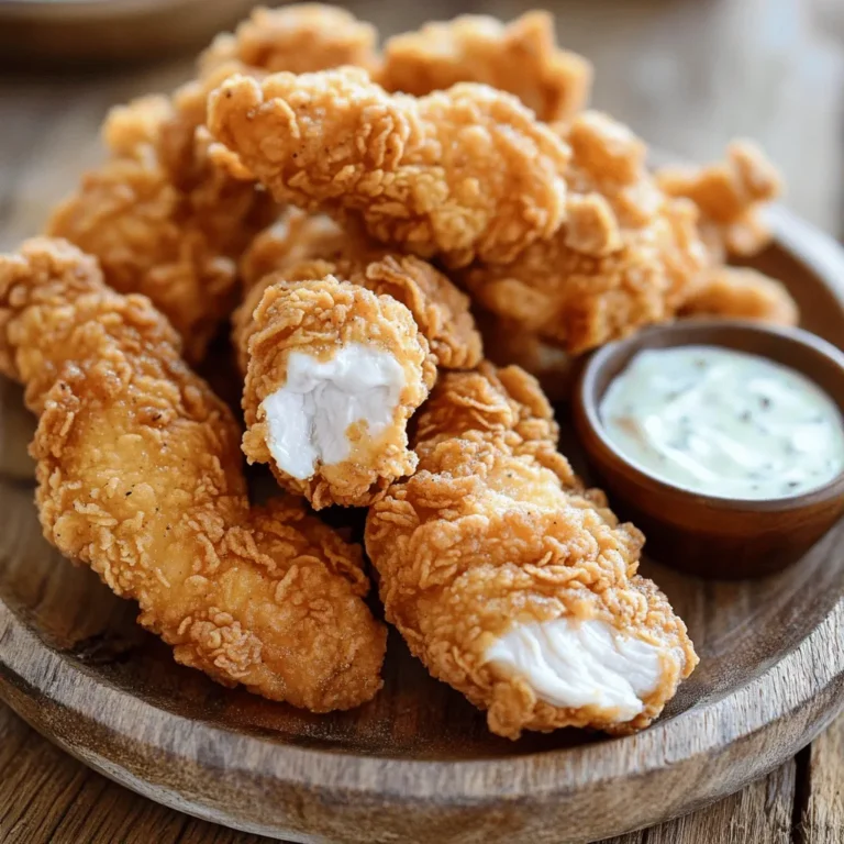 To make the best crispy buttermilk chicken tenders, gather these simple ingredients: - 1 pound chicken tenderloins - 1 cup buttermilk - 1 teaspoon garlic powder - 1 teaspoon onion powder - 1 teaspoon smoked paprika - 1 teaspoon salt - 1/2 teaspoon black pepper - 1 cup all-purpose flour - 1/2 teaspoon baking powder - 1/2 teaspoon cayenne pepper (optional, for extra heat) - Vegetable oil, for frying Each ingredient plays a key role in taste and texture. The buttermilk tenderizes the chicken and adds flavor. The spices bring warmth and depth, while the flour coating ensures a crispy finish. The cayenne pepper adds a fun kick, but feel free to skip it if you prefer a milder taste. For the frying, choose a good vegetable oil that can handle high heat. This will help achieve that golden, crispy crust we all love. Check out the Full Recipe for more details on how to combine these ingredients perfectly. To start, I prepare the buttermilk marinade. I combine 1 cup of buttermilk, 1 teaspoon of garlic powder, 1 teaspoon of onion powder, 1 teaspoon of smoked paprika, 1 teaspoon of salt, and 1/2 teaspoon of black pepper in a large bowl. I whisk until it blends well. This marinade gives the chicken great flavor and makes it tender. Next, I add 1 pound of chicken tenderloins to the bowl. I make sure each piece is fully covered in the buttermilk mix. Then, I cover the bowl tightly and place it in the refrigerator. I let it marinate for at least 1 hour. For the best taste, I recommend marinating overnight. While the chicken marinates, I prepare the coating. In a separate bowl, I mix 1 cup of all-purpose flour, 1/2 teaspoon of baking powder, and a pinch of salt. For a spicy kick, I can add 1/2 teaspoon of cayenne pepper. I whisk these dry ingredients together until they are well combined. After the marinating time, I take the chicken out of the fridge. I let any excess buttermilk drip off the chicken. Then, I dredge each tenderloin in the flour mixture. I make sure to press lightly for even coverage. After coating, I place the tenders on a wire rack to rest. Now, it’s time to cook! I heat about 1 inch of vegetable oil in a large skillet over medium-high heat. I wait until the oil reaches 350°F (175°C). A quick test is to drop in a little flour. If it sizzles, the oil is ready. I carefully add the breaded chicken tenders to the hot oil. I avoid overcrowding the pan to ensure even cooking. I fry the tenders for about 4-5 minutes on each side. They should turn a golden brown, and their internal temperature should reach 165°F (74°C). Once cooked, I remove the chicken tenders from the oil and place them on a plate lined with paper towels. This helps drain any excess oil. I enjoy serving these crispy buttermilk chicken tenders hot with my favorite dipping sauces. For the full recipe, check out the details above. Marinating is key for great flavor. Leave the chicken in the buttermilk mix for at least one hour. For the best results, try marinating overnight. This helps the meat soak up the spices and become tender. To keep your coating crisp, avoid wet hands. Use one hand for the wet buttermilk and the other for the dry flour mix. This will help you coat the chicken without making a mess. Let the coated tenders rest on a wire rack before frying. This helps the crust stick better. Choose a heavy frying pan, like cast iron or stainless steel. These pans heat evenly and help cook the chicken well. Make sure your pan has high sides to reduce splatter. Using a thermometer is smart. Heat the oil to 350°F (175°C). You can test the oil by dropping in a small piece of flour. If it sizzles, it's ready! This step ensures the chicken cooks through and stays juicy. For complete instructions, check the [Full Recipe]. {{image_4}} You can change the flavor of your chicken tenders with different spices. Here are a few ideas: - Cumin: This adds a warm, earthy taste. - Chili powder: For a smoky, spicy kick. - Italian seasoning: Great for a herby touch. Want some heat? Add cayenne or hot sauce. Just a pinch of cayenne can change everything. If you like it spicy, try a splash of hot sauce in the buttermilk mix. This brings bold flavor to the dish. You can bake your chicken if you want a healthier option. Preheat your oven to 400°F (200°C). Place the coated chicken on a baking sheet. Spray it lightly with cooking oil. Bake for about 20-25 minutes, flipping halfway through. Air frying is another great option. Preheat your air fryer to 400°F (200°C). Cook the chicken tenders in a single layer for about 10-12 minutes. Check for that golden brown color. Both methods give you crispy chicken without all the oil. For the full experience, try the recipe in the link for Crispy Buttermilk Chicken Tenders. It’s simple and delicious! To keep your crispy buttermilk chicken tenders fresh, choose the right containers. I recommend using airtight containers. They help keep moisture out, which is key for crispiness. You can also use resealable plastic bags. Just make sure to squeeze out any air before sealing. When it comes to storage, the fridge is best for short-term. Place the chicken in the fridge if you plan to eat it within three days. For longer storage, the freezer is your friend. Wrap the tenders tightly in plastic wrap and place them in a freezer bag. They can last up to three months in the freezer. Reheating is all about restoring that lovely crunch. The oven works best for this. Preheat it to 375°F (190°C). Place the chicken tenders on a baking sheet lined with parchment paper. Heat them for about 10 to 15 minutes. This will help them regain their crispiness. If you’re in a hurry, the microwave is an option, but it may make them soggy. If you choose this method, only heat them for about 30 to 45 seconds. You can also try reheating in a skillet. Just add a little oil and heat them over medium heat for 5 to 7 minutes. This helps to keep them crispy and delicious. Marinate the chicken for at least 1 hour. For the best flavor and tenderness, marinate overnight. The longer the chicken sits in the buttermilk, the more it soaks up the flavors. This time lets the spices work their magic, ensuring each bite is juicy and tasty. Yes, you can use substitutes like yogurt or milk mixed with vinegar. If you use regular milk, add 1 tablespoon of vinegar for each cup. This will mimic the tangy taste of buttermilk. Another option is sour cream, which gives a rich flavor. Each substitute will change the taste slightly but still yield a delicious result. There are a few common problems that lead to soggy chicken. First, ensure the oil is hot enough before frying. Use a thermometer to check for 350°F. Second, do not overcrowd the pan. This can lower the oil temperature and cause steaming. Lastly, let the coated chicken rest on a wire rack before frying. This helps the coating stick better and get crispy. For more tips, check the [Full Recipe]. To sum up, we explored how to make crispy chicken tenders, from ingredients to cooking tips. You learned about marinating chicken in buttermilk and the best dry ingredients for coating. We discussed frying methods for a perfect crisp and shared variations to try. Finally, we covered storage tips and answers to common questions. These steps help you enjoy delicious chicken tenders at home. Now, get cooking and impress everyone with your tasty results!