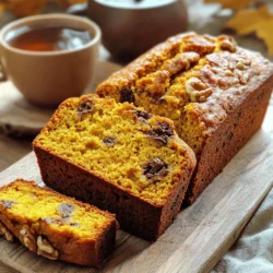 To make easy pumpkin bread, you need simple ingredients. Here’s what you’ll need: - 1 cup canned pumpkin puree - 1/2 cup vegetable oil - 1 cup granulated sugar - 1/2 cup packed brown sugar - 3 large eggs - 2 cups all-purpose flour - 1 teaspoon baking soda - 1/2 teaspoon baking powder - 1 teaspoon ground cinnamon - 1/2 teaspoon ground nutmeg - 1/2 teaspoon ground ginger - 1/2 teaspoon salt - 1/4 teaspoon ground cloves These ingredients create a moist, flavorful bread. I love using canned pumpkin puree because it’s easy and reliable. You get great flavor without any fuss. You can make your pumpkin bread even better with these add-ins: - 1 cup chopped walnuts - 1/2 cup dark chocolate chips Adding walnuts gives a nice crunch. Dark chocolate chips add a sweet twist that many love. You can mix and match these add-ins based on your taste. If you don’t have all the ingredients, don’t worry! Here are some easy swaps: - You can use applesauce instead of vegetable oil for a lighter bread. - If you need a flour alternative, try using almond flour or oat flour. - For a dairy-free version, use a plant-based egg substitute. These substitutions help you enjoy pumpkin bread in your own way. Feel free to experiment and find what works best for you. For the complete recipe, check the Full Recipe link! First, you need to preheat your oven to 350°F (175°C). This step is key for even baking. Next, take a 9x5 inch loaf pan and grease it well. You can use butter or cooking spray. Greasing the pan helps the bread come out easily. Set the pan aside for later. In a large mixing bowl, pour in the canned pumpkin puree. Add the vegetable oil, granulated sugar, and brown sugar. Use a whisk to blend these ingredients until they are smooth. Make sure there are no lumps. Now, add the eggs one by one. Mix well after each egg. This makes your batter creamy and rich. In another bowl, whisk together the all-purpose flour, baking soda, baking powder, cinnamon, nutmeg, ginger, salt, and cloves. This mix adds flavor and helps the bread rise. Gradually add the dry mix to the wet ingredients. Stir gently with a spatula. Stop mixing when the batter is just combined. If you want, fold in walnuts or dark chocolate chips now. Finally, pour the batter into your greased pan. Smooth the top with a spatula. Now, it’s ready for the oven. You can find the full recipe above to guide you through the rest. To make pumpkin bread soft and moist, mix dry and wet ingredients carefully. Overmixing makes it tough. Stir until just combined. Use canned pumpkin puree for ease and consistent flavor. It adds moisture and richness. If you want a lighter loaf, use cake flour instead of all-purpose flour. Adding yogurt or sour cream can also help. Bake your pumpkin bread at 350°F (175°C) for 60 to 70 minutes. Start checking for doneness around the 60-minute mark. Insert a toothpick into the center. If it comes out clean or with a few moist crumbs, it's done. If it’s wet, bake for a few more minutes. Let it cool in the pan for about 10 minutes before moving it to a wire rack. Slice your pumpkin bread thick for a hearty bite. Serve it warm with a pat of butter. A sprinkle of cinnamon on top adds a nice touch. For a cozy treat, enjoy it with a cup of tea or coffee. You can even pair it with whipped cream cheese for a rich flavor. For a fun twist, serve it with a scoop of ice cream for dessert. {{image_4}} You can add nuts to your pumpkin bread for a nice crunch. Walnuts and pecans are great choices. They bring a rich flavor and texture. Simply chop the nuts and fold them into the batter before baking. Use about one cup of chopped nuts for a strong taste. This adds a fun twist to the classic recipe. If you love chocolate, try adding dark chocolate chips. They pair well with pumpkin's sweetness. You can mix in half a cup of chocolate chips for a delightful surprise. The chocolate melts and creates gooey pockets of goodness. This variation is perfect for kids and adults alike. For those who need gluten-free options, you can still enjoy pumpkin bread. Use gluten-free all-purpose flour instead of regular flour. Make sure it has a good blend of starches for the best results. This simple swap allows anyone to enjoy this tasty treat. Just follow the full recipe, and you’ll have a delicious gluten-free pumpkin bread! To keep your pumpkin bread fresh, let it cool fully. Wrap it tightly in plastic wrap or aluminum foil. You can also place it in an airtight container. Store it at room temperature for up to three days. If you want to keep it longer, freezing is best. Freezing is a great way to save your pumpkin bread for later. Slice the bread before freezing for easy servings. Wrap each slice in plastic wrap, then place them in a freezer bag. This keeps them from getting freezer burn. You can freeze it for up to three months. When you want a slice, just take it out and let it thaw. When you’re ready to enjoy your pumpkin bread again, reheating is simple. For best results, use an oven or a toaster oven. Preheat your oven to 350°F (175°C). Place the bread on a baking sheet for about 10 minutes. This warms it up and brings back its fresh taste. You can also microwave a slice for 15-20 seconds, but it may not be as crisp. Enjoy your warm pumpkin bread with a cup of tea or coffee! Yes, you can use fresh pumpkin. Cook and puree the pumpkin first. It must be smooth and thick, just like canned pumpkin. Fresh pumpkin offers a bright flavor, but it may also need some adjustments in moisture. Your pumpkin bread might be dense due to overmixing the batter. Mixing too much adds air, making it light. But if you mix too long, the bread can become tough. Also, using too much flour can cause density. Make sure you measure flour correctly. Pumpkin bread can last for about 3 to 4 days at room temperature. Store it in an airtight container. You can also wrap it in plastic wrap for extra freshness. If you want to keep it longer, freeze it for up to 3 months. Yes, you can double the recipe! Just remember to adjust your baking time. A larger loaf may need extra time to bake through. Keep an eye on it and test with a toothpick to ensure it is done. You can add various spices for more depth. Consider cloves, allspice, or cardamom. A bit of vanilla extract also works well. Feel free to experiment and find your favorite mix. Each spice adds its own unique touch to your pumpkin bread. For the complete recipe, check out the Full Recipe section. We discussed how to make easy pumpkin bread by using key ingredients and helpful tips. You learned about essential and optional ingredients, and how to mix them. I shared steps for prepping the pan and oven, plus secrets for perfect texture. We explored tasty variations, storage techniques, and answered common questions. Enjoy making pumpkin bread at home. It's simple, tasty, and perfect for any occasion.