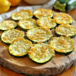 - 2 medium zucchinis - 1 cup freshly grated Parmesan cheese - 1 cup panko breadcrumbs - 1 teaspoon garlic powder - 1 teaspoon onion powder - 1 teaspoon Italian seasoning - Salt and pepper - 2 large eggs - Olive oil spray These simple ingredients make up the base of Parmesan zucchini crisps. Zucchini is the star here, and it provides a light, crisp texture. The freshly grated Parmesan cheese adds a rich, salty flavor that enhances each bite. Panko breadcrumbs give an extra crunch, making the crisps addictive. Parmesan zucchini crisps are not just tasty; they are also healthy. Each serving has about 150 calories, with a good mix of protein and fiber. Zucchini is low in calories but high in vitamins A and C. It also has potassium, which helps keep your heart healthy. Parmesan cheese gives you calcium and protein, making this snack satisfying. If you need gluten-free options, use gluten-free breadcrumbs instead of panko. You can also swap Parmesan cheese for nutritional yeast for a dairy-free version. This keeps the flavor, but gives a different texture. Feel free to get creative with your ingredients. Each change can lead to a new taste experience! - Preheat the oven to 425°F (220°C). - Prepare the baking sheet with parchment paper. Start by preheating your oven. This step helps the crisps cook evenly. Next, line your baking sheet with parchment paper. This helps the crisps not stick and makes cleanup easy. - Mix dry ingredients in one bowl. - Beat eggs in a separate bowl. In a shallow bowl, mix your dry ingredients. Combine the Parmesan cheese, panko breadcrumbs, garlic powder, onion powder, Italian seasoning, salt, and pepper. This mix gives the crisps a great flavor. In another bowl, beat the eggs until they look frothy. This mixture will help the coating stick to the zucchini. - Dip and coat instructions. - Baking time and flipping technique. Now, take a zucchini slice. First, dip it into the egg, letting any extra drip off. Then, coat it with the Parmesan mixture. Press gently to help it stick. Place the coated slices on your baking sheet. Arrange them in a single layer without overlapping. Once all slices are ready, lightly spritz them with olive oil spray. This step helps them get that perfect crispiness. Place the baking sheet in your preheated oven. Bake for 20-25 minutes until the tops are golden brown. Remember to flip the zucchini crisps halfway through. This ensures they cook evenly. After baking, let the zucchini crisps cool for a few minutes. This helps keep them crispy. Enjoy them with your favorite dip for a tasty snack. For the full recipe, check out the details above. To make your Parmesan zucchini crisps super crunchy, use panko breadcrumbs. They add a light, airy crunch that regular breadcrumbs can't match. When you coat your zucchini, use olive oil spray. This helps the crisps brown and stay crispy. A light mist works best, so don’t overdo it. Slice your zucchini into thin rounds, about 1/4 inch thick. This helps them cook evenly and become crispy. To avoid soggy crisps, be sure to remove excess moisture. You can pat the slices dry with a paper towel before coating them. This step is key for that perfect crunch. These crisps pair well with many dips. Try them with marinara sauce, ranch, or even a spicy aioli. You can also serve them as a fun topping on salads or in wraps. Get creative and enjoy the crunch! For the full recipe, check out the Cheesy Baked Zucchini Crisps. {{image_4}} You can easily change the taste of Parmesan zucchini crisps by adding spices or herbs. Try adding a pinch of cayenne pepper for some heat. Fresh herbs like thyme or rosemary can bring a bright flavor. You can also use smoked paprika for a deeper taste. Mixing different cheese types can also make a big difference. Instead of just Parmesan, try mixing in some sharp cheddar or mozzarella. Each cheese offers a unique flavor and texture. Baking your zucchini crisps is a great way to keep them healthy. This method uses less oil than frying, which cuts down on fat. You can still achieve a crisp finish by following the baking instructions closely. You can also swap zucchini with other vegetables. Try using eggplant, sweet potatoes, or even carrots. Each veggie offers its own flavor and texture while still keeping it healthy. If you want a different snack, make zucchini chips instead. Slice the zucchini thinner for an extra-crispy chip. You can also sprinkle some sea salt and enjoy them as a light snack. Incorporating the crisps into salads adds a fun crunch. Toss them on top of a fresh garden salad for added flavor. They can also work well in pasta dishes for extra texture. For the full recipe, check out the Cheesy Baked Zucchini Crisps. To keep your Parmesan zucchini crisps fresh, store them in an airtight container. This method helps maintain their crispiness. I recommend using glass or plastic containers with secure lids. Place a paper towel at the bottom to absorb any moisture. This will help keep the crisps crunchy. Store them in the fridge for up to three days. When reheating, I suggest using the oven. Preheat it to 350°F (175°C). Lay the crisps on a baking sheet. Heat for about 5-10 minutes. This method helps restore their crunch. Avoid using the microwave, as it often makes them soggy. If you must use the microwave, do so for a very short time. Yes, you can freeze zucchini crisps! First, let them cool completely. Arrange them in a single layer on a baking sheet. Freeze them for about 1-2 hours. Once frozen, transfer the crisps to a freezer-safe bag. Squeeze out any air before sealing. They can last up to two months. When ready to eat, bake them directly from the freezer. This keeps them tasty and crunchy. What are Parmesan Zucchini Crisps? Parmesan Zucchini Crisps are thin slices of zucchini, baked until crispy. They get a crunchy texture from a coating of Parmesan cheese and panko breadcrumbs. This snack is healthy and full of flavor. You can enjoy them on their own or with a dip. How do you prevent soggy crisps? To keep your crisps crunchy, start by slicing the zucchini thinly. This helps them bake evenly. Next, remove excess moisture. You can do this by patting the slices with a paper towel. Also, make sure to coat them well and space them out on the baking sheet. This allows hot air to circulate around each slice. Can this recipe be made vegan? Yes, you can make a vegan version. Replace eggs with a mixture of flaxseed meal and water or a store-bought egg substitute. You can also use nutritional yeast instead of Parmesan cheese for that cheesy flavor. How to adjust seasonings to taste? Feel free to experiment with seasonings. If you love heat, add some red pepper flakes. For a fresh twist, try herbs like basil or dill. Adjust the salt and pepper to make it just right for your taste buds. What kitchen tools do I need? You will need a sharp knife for slicing, a shallow bowl for the egg wash, and another for the dry mix. A baking sheet lined with parchment paper is essential for easy cleanup. Are there recommended baking sheets or trays? I recommend using a non-stick baking sheet or a perforated tray. A perforated tray allows hot air to circulate, giving you crispier results. Make sure to line it with parchment for easy removal. For the full recipe, check out the Cheesy Baked Zucchini Crisps section above! This guide covered everything you need to make perfect Parmesan Zucchini Crisps. We discussed the key ingredients and their benefits, substitution options, and step-by-step baking tips. Remember, crispiness comes from good technique and the right ingredients. Enjoy your tasty snack with dips or in salads as you explore new flavors. With these tips and variations, you can make this dish your own. Happy cooking!