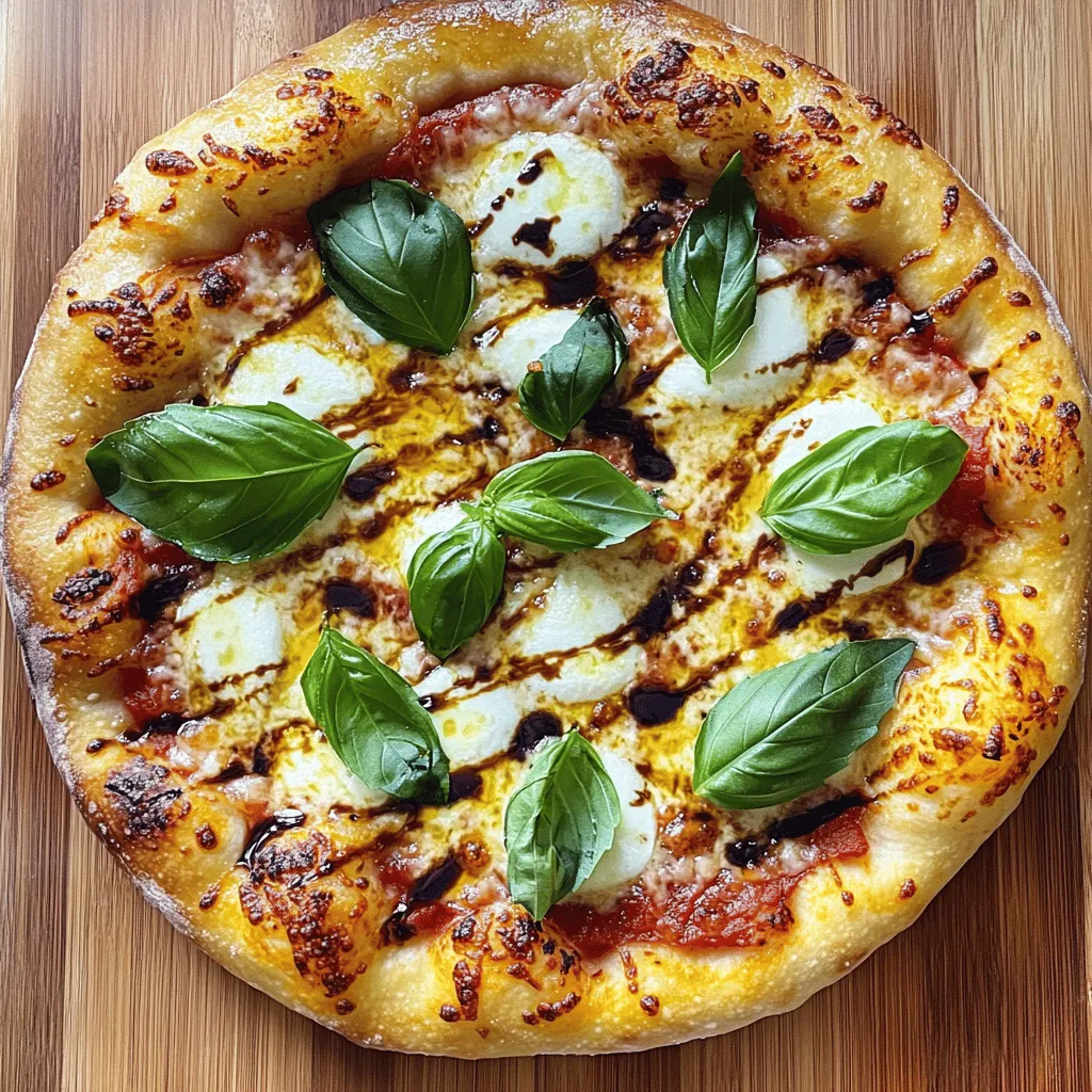 - 1 pre-made pizza dough (store-bought or homemade) - 1 cup pizza sauce (store-bought or homemade) - 8 ounces fresh mozzarella cheese, sliced into thick rounds - 1 cup fresh basil leaves, washed and dried - 2 tablespoons extra-virgin olive oil - Sea salt, to taste - Freshly cracked black pepper, to taste - Optional: Balsamic glaze for a finishing touch When I make Easy Margherita Pizza, I use simple, fresh ingredients. Start with a pre-made pizza dough. You can find this at any grocery store, or you can make your own. The dough is the base of your pizza. Next, you need pizza sauce. You can buy it ready-made or whip up your own. I love making my own because it’s fresh and tasty. Fresh mozzarella cheese is key. Look for good quality cheese. Slice it into thick rounds. This cheese melts beautifully. Basil leaves add bright flavor. Make sure they are clean and dry. You can add them both before or after baking, but I prefer adding them after for a fresh taste. Extra-virgin olive oil gives richness. Just a drizzle enhances the whole pizza. Don’t forget a pinch of sea salt and a dash of black pepper. These will bring out all the flavors. If you like, finish with balsamic glaze. It adds a sweet touch that pairs well with the sauce and cheese. Now you have all your ingredients ready. Let's make this pizza shine! - Set your oven to 475°F (245°C). - Place a pizza stone if using for enhanced crispiness. First, preheat your oven. A hot oven is key for a perfect pizza. A pizza stone helps make the crust crispy. If you don’t have one, a baking sheet will work too. - Roll out the pizza dough into a 12-inch round. - Transfer to a floured pizza peel or lined baking sheet. Next, take your pizza dough. Roll it out to make a 12-inch round. This size is great for even cooking. Use a floured surface to prevent sticking. Then, carefully lift the dough. Place it on a floured pizza peel or a lined baking sheet. - Spread the pizza sauce evenly. - Arrange mozzarella slices on top. - Season with olive oil, salt, and pepper. Now it's time to build your pizza. Spread the pizza sauce evenly over the dough. Leave a half-inch edge for the crust. Next, lay the mozzarella slices on top. Make sure to spread them out well. Drizzle olive oil over the cheese. Finally, add salt and pepper to taste. - Bake for 10-12 minutes. - Check for golden brown crust and bubbling cheese. Slide the pizza into the oven. Bake it for about 10-12 minutes. Keep an eye on it. When the crust is golden brown and the cheese bubbles, it’s ready! - Add fresh basil leaves once baked. - Optional balsamic glaze drizzle before serving. When the pizza comes out, wait a minute. Then, scatter fresh basil leaves over the top. For extra flavor, drizzle balsamic glaze before serving. This adds a sweet touch to your tasty pizza. Enjoy your creation! For the complete recipe, check the [Full Recipe]. To get that perfect crispy crust, preheat your pizza stone. Place it in the oven as it heats up. This helps retain heat, giving your crust that nice crunch. A high oven temperature is key. Set your oven to 475°F (245°C). This helps cook the pizza fast, making it crispy. If the oven is not hot enough, the crust will be soft and won’t have that desired crunch. For a classic Margherita pizza, fresh mozzarella is best. Use whole milk mozzarella or buffalo mozzarella for creaminess. These types melt well and add great flavor. Want to switch it up? Try mixing in some provolone or goat cheese. These cheeses add a unique taste and richness to your pizza. Experiment with different combinations for a fun twist! You can enhance your pizza sauce by adding garlic or fresh herbs. Just a little minced garlic brightens the sauce. Fresh basil or oregano can also add a nice touch. Customizing your olive oil can make a big difference too. Use flavored olive oil, like garlic or chili-infused oil, for added depth. A drizzle of these oils before baking can elevate your pizza to a gourmet level. For more ideas and details, check the Full Recipe. {{image_4}} You can give your Margherita pizza a fun twist by adding herbs. Oregano and thyme work well. They add bright flavors that blend nicely with the fresh mozzarella and basil. Just sprinkle a bit on top before baking. You can also mix them into the sauce for a deeper flavor. If you want a veggie-packed version, try adding vegetables. Bell peppers, arugula, or spinach can enhance the dish. They add color, texture, and nutrients. Slice the bell peppers thinly and scatter them over the cheese. Arugula can be added after baking for a fresh crunch. For a meat lover's pizza, add some protein. Pepperoni or prosciutto are great choices. Place the pepperoni slices evenly across the pizza before baking. If you prefer prosciutto, add it after the pizza has baked. This keeps it tender and flavorful. Each version will give you a tasty twist on the classic Margherita. For the full recipe, check out the Classic Margherita Pizza Delight. To store leftover pizza, place it in an airtight container. You can also wrap it in foil or plastic wrap. This helps keep it fresh. For the crust, reheat it in the oven to keep it crispy. Set your oven to 375°F (190°C) and bake for about 10 minutes. This method brings back that crunch we love. If you want to freeze your pizza, let it cool first. Then, slice it into pieces. Wrap each slice in plastic wrap. After that, place the slices in a freezer bag. Squeeze out the air and seal it. When you're ready to eat, reheat the slices in the oven. Bake them at 375°F (190°C) for about 15-20 minutes. This keeps the taste and texture just right. Refrigerated leftover pizza lasts about 3-4 days. If you freeze it, it can last up to 2-3 months. Always check for any signs of spoilage before eating. Enjoy your Easy Margherita Pizza whenever you want! You can make pizza dough with just a few simple ingredients. You need flour, water, yeast, salt, and olive oil. Here's a quick guide: - 2 cups all-purpose flour - 1 cup warm water - 1 packet (2¼ teaspoons) active dry yeast - 1 teaspoon salt - 1 tablespoon olive oil 1. Mix warm water and yeast in a bowl; let it sit for 5 minutes. 2. Add flour, salt, and olive oil. Mix until combined. 3. Knead for about 5-7 minutes until smooth. 4. Let the dough rise in a warm place for 1 hour. This dough is perfect for your Easy Margherita Pizza. Bake your pizza at 475°F (245°C). This high temperature helps create a crispy crust. Preheat your oven thoroughly. If you have a pizza stone, place it inside while preheating. This way, your crust will get that nice crunch. Yes, you can use various sauces! Here are some great alternatives: - Pesto for a fresh, herby flavor - Alfredo sauce for a creamy twist - Barbecue sauce for a sweet and smoky taste These options can change up your Easy Margherita Pizza while keeping it fun. To make gluten-free pizza, use gluten-free flour blends. You can also find pre-made gluten-free pizza dough at stores. Look for options that say they are gluten-free. Just follow the package instructions for the best results. You can tell your pizza is done by checking a few signs: - The crust should be golden brown. - The cheese should be bubbling and slightly browned. - The edges should be firm, not soggy. Once you see these signs, your Easy Margherita Pizza is ready to enjoy! You now have all you need to make a delicious Margherita pizza. We covered the key ingredients, cooking tools, and step-by-step instructions. You learned how to achieve a crispy crust and explored fun variations to suit your taste. Remember to save any leftovers properly and enjoy every bite. This recipe brings simple flavors together for a delightful dish. Grab your ingredients, get cooking, and enjoy your homemade pizza experience!