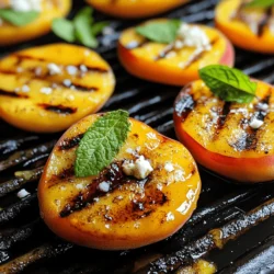 To make Honey Balsamic Grilled Peaches, gather these simple ingredients: - 4 ripe peaches, halved and pitted - 2 tablespoons honey - 2 tablespoons balsamic vinegar - 1 tablespoon olive oil - 1 teaspoon ground cinnamon - 1/4 teaspoon sea salt - Fresh mint leaves, for garnish - Crumbled feta cheese (optional but recommended for a savory contrast) You can easily swap ingredients based on your taste or what you have. For example, use agave syrup instead of honey for a vegan option. You can also try different vinegars, like apple cider vinegar, for a unique twist. If you want a spicier kick, add a pinch of cayenne pepper to the glaze. Fresh ingredients make a big difference in flavor. Ripe peaches give sweetness and juiciness. Good quality balsamic vinegar enhances the dish's richness. Fresh mint adds a burst of color and a refreshing taste. Always choose the freshest items to elevate your dish. This way, your Honey Balsamic Grilled Peaches will impress everyone. For the full recipe, check out the details above. Start by preheating your grill to medium heat. This step is key for getting nice grill marks. While the grill heats, mix honey, balsamic vinegar, olive oil, ground cinnamon, and sea salt in a bowl. Whisk until smooth. This glaze will give the peaches sweet and tangy flavor. Next, brush the glaze on the cut sides of the peach halves. Reserve some glaze for later. Carefully place the peach halves on the grill, cut side down. Grill them for about 4-5 minutes. Look for good grill marks and a slight softening of the fruit. Once they are beautifully charred, flip them over gently. Now, reduce the grill heat to low. Brush the remaining glaze on the cut sides. Grill for an extra 2-3 minutes to enhance the flavor even more. After grilling, take the peaches off the grill and let them cool slightly. This helps the juices settle. Serve the warm peaches on a plate and garnish with fresh mint leaves. For a savory kick, sprinkle crumbled feta cheese on top. Choose ripe peaches for the best flavor. They should feel slightly soft but not mushy. Always clean your grill grates before cooking to prevent sticking. If you want extra grill marks, use a grill basket. It helps rotate the peaches easily. This way, you can also avoid losing any delicious glaze. Grill your peaches at medium heat, around 350°F (175°C). The first side will take about 4-5 minutes. The second side will need about 2-3 minutes on low heat. Watch the peaches closely. They can go from perfect to overcooked quickly. This timing ensures they remain juicy and tender, not mushy. For the full recipe, check the earlier section. Enjoy your Honey Balsamic Grilled Peaches! To boost the flavor of your Honey Balsamic Grilled Peaches, try adding fresh herbs. A sprinkle of thyme or rosemary adds depth. You can also swap the honey for maple syrup for a unique twist. If you like spice, a dash of cayenne pepper can really wake up the flavors. These grilled peaches shine when paired with savory items. Top them with crumbled feta cheese for a rich contrast. Serve them alongside grilled meats or on a fresh salad for balance. They also work well with vanilla ice cream, creating a sweet dessert. Grill your peaches on medium heat to prevent burning. Make sure to cut them in half and remove the pits first. Always brush the glaze on both sides for full flavor. Grill cut side down first for nice grill marks. Flip them gently to keep the shape intact. {{image_4}} You can boost the flavor of Honey Balsamic Grilled Peaches by adding spices. Think about using nutmeg or ginger for a warm kick. You might also try vanilla extract for a sweeter touch. Just add a few drops to your glaze. It will change the taste and make it unique. You can mix and match to find your favorite blend. Honey Balsamic Grilled Peaches work well as both a dessert and a salad. To serve as a dessert, add a scoop of vanilla ice cream. The warm peaches and cold ice cream create a great mix. If you want a salad, slice the peaches over greens. Add nuts and cheese for crunch and flavor. Both ways are delicious and fun to try. To make this dish vegan, skip the feta cheese. Use a plant-based cheese instead. You can also check that your honey is vegan. Some brands offer vegan options made from agave. This way, everyone can enjoy the sweet and tangy taste of grilled peaches. You can feel good about sharing this treat with all your friends. For the full recipe, check the details above. After grilling, let the peaches cool down. Once they are cool, place them in an airtight container. Store them in the fridge for up to three days. Keeping them sealed helps keep their flavor fresh. To freeze grilled peaches, first, let them cool completely. Then, wrap each peach half in plastic wrap. Place the wrapped peaches in a freezer bag. You can store them in the freezer for up to three months. When you want to use them, just thaw them in the fridge overnight. Reheating grilled peaches is easy. You can use a grill, an oven, or the microwave. For the grill, heat it to low and place the peaches on for a few minutes. In the oven, set it to 350°F and bake for about 5-7 minutes. If using a microwave, heat them for 30 seconds at a time until warm. Enjoy them warm for the best taste! The best peaches for grilling are ripe, firm, and slightly soft to the touch. Look for freestone peaches. They pit easily and hold their shape well. Varieties like Yellow Globe or Donut peaches work great. Their sweetness shines through when grilled. Select peaches with smooth skin and vibrant color. Avoid any with bruises or soft spots. You can prepare the honey-balsamic glaze in advance. Store it in the fridge for up to one week. However, I recommend grilling the peaches fresh. They taste best when warm and juicy. If you must grill ahead, store grilled peaches in an airtight container. Keep them in the fridge for up to three days. Reheat gently on the grill or in the oven before serving. Yes, this recipe is gluten-free. It uses simple ingredients that do not contain gluten. Honey, balsamic vinegar, and peaches are all safe for those with gluten intolerance. Always check labels on store-bought balsamic vinegar to ensure no gluten is added. This dish is perfect for everyone, including those on a gluten-free diet. For the full recipe, check the earlier section. You’ll find everything you need to create this sweet treat. Remember, it’s quick and easy to make! Enjoy the delightful mix of flavors in every bite. In this post, we explored how to make Honey Balsamic Grilled Peaches. We covered key ingredients, cooking steps, and tips for the best results. Remember, fresh items make the dish shine. You can easily add your twist with new flavors or substitutes. These peaches work great as a dessert or salad topping. Store leftovers properly to enjoy later. With a few simple steps, you can impress anyone with these tasty treats. Enjoy grilling and creating new variations!