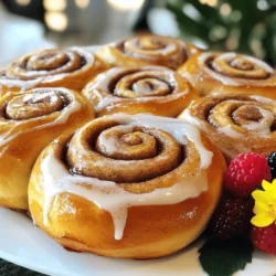 To make the best homemade cinnamon rolls, you need a few key ingredients. Each one plays a big role in creating that soft and fluffy texture we all love. - 4 cups all-purpose flour - 1 packet (2 ¼ teaspoons) instant yeast - ½ cup granulated sugar - 1 teaspoon salt - 1 cup whole milk, warmed to about 110°F (43°C) - ⅓ cup unsalted butter, melted - 2 large eggs, at room temperature - 2 teaspoons vanilla extract - ½ cup brown sugar, packed firmly - 2 tablespoons ground cinnamon - ⅓ cup unsalted butter, softened (for filling) - 1 cup powdered sugar (for icing) - 2 tablespoons milk (to achieve desired icing consistency) Using high-quality ingredients makes a difference. Fresh yeast gives your rolls a good rise. Whole milk adds creaminess, while real butter gives flavor. I always choose organic sugar for its pure taste. You can personalize your cinnamon rolls with different fillings and icings. Here are some fun ways to mix it up: - Fillings: Try adding chopped nuts like walnuts or pecans. You can also use fruits such as apples or raisins for added sweetness. - Icings: Instead of the classic icing, consider cream cheese frosting for a tangy twist. You could also drizzle chocolate or caramel sauce for a rich flavor. These variations enhance your rolls and make them unique. Experiment with flavors you love, and don’t hesitate to get creative! If you want to see the full recipe, check out the Full Recipe link. 1. Mixing and kneading the dough: Start by mixing 4 cups of flour, 2 ¼ teaspoons of instant yeast, ½ cup of sugar, and 1 teaspoon of salt in a large bowl. This step is crucial. A good mix helps the yeast activate well. Next, in another bowl, whisk 1 cup of warm milk, ⅓ cup of melted butter, 2 large eggs, and 2 teaspoons of vanilla. Pour this wet mix into the dry mix. Stir until a sticky dough forms. Knead the dough on a floured surface for about 5-7 minutes, until it is smooth and elastic. Place it in a greased bowl, cover it with a towel, and let it rise in a warm place for about an hour. 2. Instructions for rolling and filling: After the dough rises, punch it down gently. Roll it out into a rectangle of about 16x12 inches on a floured surface. Spread ⅓ cup of softened butter over the top. In a small bowl, mix ½ cup of brown sugar and 2 tablespoons of cinnamon. Sprinkle this evenly over the butter. Now, start rolling the dough from one long side into a tight log. Pinch the seam to seal it. Use a sharp knife or dental floss to cut the log into 12 equal slices. Place the slices in a greased 9x13 inch pan. Cover with a towel and let them rise again for about 30 minutes. 1. How to bake for the perfect texture: Preheat your oven to 350°F (175°C). Bake the rolls for 20-25 minutes. Watch for a golden brown color. This ensures the rolls are fluffy and cooked through. 2. Making the icing and applying it: While the rolls bake, whisk together 1 cup of powdered sugar and 2 tablespoons of milk in a bowl. Make sure the icing is smooth. If it is too thick, add a bit more milk until you get the right consistency. Once the rolls are out of the oven, drizzle the icing over them while they are still warm. This makes the icing melt into the rolls, creating a delicious glaze. Enjoy your homemade cinnamon rolls, and don't forget to check the Full Recipe for details! To achieve soft and fluffy cinnamon rolls, dough rising is key. First, make sure your yeast is fresh. This affects how well your dough rises. When mixing, let the dough sit in a warm place. A good spot is near a sunny window or inside a turned-off oven. Temperature plays a big role. Keep your milk warm, around 110°F (43°C). This helps activate the yeast. If your milk is too hot, it can kill the yeast. Always check the temperature before mixing. A common mistake is overproofing or underbaking the rolls. Overproofing makes the dough too airy, causing it to collapse. To avoid this, watch the time closely. The dough should double in size, but not more. Underbaking is another issue. Rolls should be golden brown. If they aren’t, they may be doughy inside. Always check with a toothpick. It should come out clean when the rolls are done. For the best roll consistency, roll the dough tightly. If the rolls are loose, they will fall apart when baked. Make sure to pinch the seam to seal it well. This way, each roll stays beautiful and soft. For more details, check the Full Recipe! {{image_4}} You can make your cinnamon rolls even more exciting by adding unique fillings. Try mixing in nuts like walnuts or pecans for a crunchy bite. Dried fruits such as raisins, cranberries, or apples work great too. Each choice adds its own flavor twist. You can also customize your icing. Instead of just powdered sugar and milk, try adding cream cheese for a rich taste. A splash of maple syrup gives a nice touch. You can even mix in cocoa powder for a chocolate icing option. The ideas are endless! If you want to make gluten-free cinnamon rolls, swap all-purpose flour for a gluten-free blend. Look for one that has xanthan gum in it. This helps with texture. For a vegan version, replace the eggs with flaxseed meal or applesauce. Use plant-based milk and vegan butter instead of regular dairy. These changes keep the rolls soft and tasty, just like the original recipe. Baking time might change slightly, so keep an eye on them. Adjust the oven temperature if needed to ensure they bake evenly. To keep your cinnamon rolls fresh, follow these simple steps. For short-term storage, place them in an airtight container at room temperature. This method works well for up to three days. If you want to store them longer, wrap each roll in plastic wrap and then place them in a freezer bag. They can last for up to three months in the freezer. Always label the bag with the date. To keep them soft, add a slice of bread to the container. The bread will help keep the rolls moist. If you notice any hard edges, trim them off before serving. Reheating cinnamon rolls properly will keep them soft and tasty. For the best results, use the oven. Preheat your oven to 350°F (175°C). Place the rolls on a baking sheet and cover them with aluminum foil. Heat for about 10-15 minutes. This method helps maintain their fluffy texture. You can also use the microwave. Place one roll on a microwave-safe plate. Cover it with a damp paper towel. Heat for about 15-20 seconds. Check to see if it's warm enough. If you want to serve them warm, drizzle some icing on top before serving. Enjoy your soft and fluffy cinnamon rolls! To make cinnamon rolls from scratch, follow these basic steps: 1. Mix dry ingredients: Combine flour, sugar, salt, and instant yeast. 2. Mix wet ingredients: Whisk warm milk, melted butter, eggs, and vanilla. 3. Combine: Mix the wet and dry ingredients until a dough forms. 4. Knead: On a floured surface, knead the dough until smooth. 5. Rise: Let the dough rise in a warm place until it doubles in size. 6. Roll and fill: Roll out the dough, spread with butter, and sprinkle with cinnamon and brown sugar. 7. Shape: Roll the dough into a log and cut into slices. 8. Second rise: Let the rolls rise again before baking. 9. Bake: Cook until golden brown, then ice and serve warm. Yes, you can prepare the dough in advance. Here are some tips: - Chill the dough: After kneading, wrap the dough tightly in plastic and refrigerate for up to 24 hours. - Second rise: When ready, let it sit at room temperature for about 30 minutes before rolling. - Freezing: You can freeze the shaped rolls before the second rise. Just thaw and let them rise before baking. You can use active dry yeast or fresh yeast instead of instant yeast. Here’s how: - Active dry yeast: Use the same amount but dissolve it in warm water first. Let it sit until frothy before adding to the dough. - Fresh yeast: Use about three times the amount of fresh yeast compared to instant. Mix it into the dough like instant yeast. Both alternatives will impact the taste and texture. Fresh yeast gives a richer flavor, while active dry yeast may take longer to rise. To keep cinnamon rolls soft, follow these strategies: - Store properly: Place them in an airtight container at room temperature. This keeps moisture in. - Reheat gently: Use a microwave for a few seconds or cover with foil in the oven. - Serve warm: Warm rolls just before serving. It enhances their soft texture and flavor. For the best experience, enjoy them fresh out of the oven. For the full recipe, check out Heavenly Cinnamon Swirls. Making homemade cinnamon rolls is simple and fun. You learned which ingredients matter most and how to mix them properly. I shared expert tips for best results and common mistakes to avoid. You can explore unique flavors and dietary options too. In the end, great cinnamon rolls bring smiles. Enjoy the process and share your tasty results. Your kitchen can be filled with sweet scents and happy memories. Now, it's time to get baking!