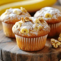 To make delicious banana nut muffins, you'll need a few simple ingredients. Here’s what you will need: - 3 ripe bananas, thoroughly mashed - 1/2 cup coconut oil, melted and slightly cooled - 1/2 cup packed brown sugar - 1 large egg, at room temperature - 1 teaspoon pure vanilla extract - 1 teaspoon baking soda - 1/2 teaspoon fine sea salt - 1 1/2 cups all-purpose flour, sifted - 1/2 cup walnuts or pecans, coarsely chopped - 1/2 teaspoon ground cinnamon (optional) Each ingredient plays a key role in making these muffins soft and tasty. The ripe bananas provide natural sweetness. Coconut oil adds moisture, while brown sugar gives a rich flavor. The egg acts as a binder, helping the muffins rise. Baking soda helps them get fluffy, and the nuts add crunch. You can add cinnamon for warmth, but it’s not a must. This list is all you need to create a treat that everyone will love. For a full recipe, check out the [Full Recipe]. - Preheat the Oven: Start by preheating your oven to 350°F (175°C). This step is key for even baking. - Mix the Base: In a large bowl, combine three ripe bananas and half a cup of melted coconut oil. Stir until the mixture is smooth and well-blended. - Add Sweetness: Now, mix in half a cup of brown sugar, one egg, and one teaspoon of vanilla extract. Keep mixing until everything is combined nicely. - Incorporate Dry Ingredients: Gradually fold in one teaspoon of baking soda, half a teaspoon of salt, and one and a half cups of sifted all-purpose flour. Be gentle to avoid over-mixing, as this can make your muffins tough. - Fold in Additional Flavors: If you want, add half a teaspoon of ground cinnamon and half a cup of chopped walnuts or pecans. This adds flavor and texture. - Fill Muffin Cups: Use a spoon or a large scoop to fill each muffin cup about two-thirds full. This allows them to rise properly. - Bake the Muffins: Place the muffin tin in the oven and bake for 18-20 minutes. Check with a toothpick; it should come out clean when the muffins are done. Feel free to check the Full Recipe for more details! - Use Overripe Bananas for Enhanced Flavor Overripe bananas are key for great taste. They bring out the natural sweetness in your muffins. Look for bananas with lots of brown spots. These bananas are softer and easier to mash, which makes mixing simpler. - Avoid Over-Mixing to Keep Muffins Light Mix just until the flour is combined. Over-mixing makes the muffins dense and chewy. You want them light and fluffy. Stir gently and stop as soon as you see no dry flour. - Best Muffin Tin Options A non-stick muffin tin is best for easy removal. You can also use silicone molds. They make it simple to pop out the muffins without sticking. - Recommended Mixing Bowls and Utensils Use a large mixing bowl to give yourself space while mixing. A wooden spoon or spatula works well for folding ingredients. It’s gentle on the batter and helps keep your muffins airy. - Presentation Tips: Showcase on a wooden platter When serving, place the muffins on a rustic wooden platter. This adds a nice touch. For a fancy finish, dust them with powdered sugar or add banana slices on top. - Pairing Ideas: Best beverages to serve with banana nut muffins Pair your muffins with coffee or a glass of milk. Both drinks complement the flavors well. You could also serve them with a warm cup of tea for a cozy treat. {{image_4}} You can play with flavors to make your banana nut muffins even more fun. Here are two great ideas: - Chocolate Chip Banana Nut Muffins: Add 1/2 cup of chocolate chips to the batter. The rich chocolate pairs well with bananas. It makes for a sweet treat that kids and adults will love. - Pumpkin Banana Nut Muffins: Mix in 1/2 cup of pumpkin puree. This adds a warm, spiced flavor. It’s perfect for fall and gives the muffins a lovely color. You can easily adjust the recipe for different diets: - Gluten-Free Banana Nut Muffins: Swap out the all-purpose flour for a gluten-free blend. Make sure the blend has xanthan gum for the best texture. - Vegan Banana Nut Muffins: Replace the egg with a flax egg. To make a flax egg, mix 1 tablespoon of ground flaxseed with 2.5 tablespoons of water. Let it sit for a few minutes to thicken. Using seasonal nuts or fruits can add a unique twist. For instance, try adding chopped pecans in the fall or walnuts in the spring. You can even toss in fresh berries during the summer. These additions bring new flavors and textures to your muffins, making them exciting all year long. For the full recipe, check out the [Full Recipe]. Enjoy your baking! To keep your banana nut muffins fresh for a few days, store them at room temperature. Place them in an airtight container. This helps keep moisture in and prevents them from drying out. If you do not have an airtight container, wrap each muffin in plastic wrap. They will stay soft and tasty for up to three days. For longer storage, freezing is the best option. First, let the muffins cool completely. Then, wrap each muffin tightly in plastic wrap. After that, place them in a freezer-safe bag or container. Make sure to remove as much air as possible. You can freeze them for up to three months. When you are ready to enjoy them, simply remove them from the freezer. To reheat your muffins for optimal taste, preheat your oven to 350°F (175°C). Place the muffins on a baking sheet. Heat them for about 10 minutes, or until warm. You can also use a microwave. Heat each muffin for about 15-20 seconds. This will help them regain their soft texture. Enjoy your delicious banana nut muffins warm! How to make banana nut muffins moist? To keep your muffins moist, use overripe bananas. They add natural sweetness and moisture. Also, do not overmix your batter. Overmixing can result in dense muffins, which we want to avoid. Can I substitute coconut oil with another fat? Yes, you can use butter or vegetable oil instead of coconut oil. Each fat will give a slightly different flavor, but they all work well. Just make sure to melt the butter before mixing it in. What can I add to banana nut muffins for extra flavor? You can add chocolate chips, dried fruit, or spices like nutmeg. If you like a little crunch, try adding sunflower seeds or pumpkin seeds. How long do banana nut muffins last? Banana nut muffins can last for 3-5 days at room temperature. Store them in an airtight container to keep them fresh. Can I make banana nut muffins without eggs? Yes, you can use applesauce or mashed banana as an egg replacement. This will help bind the muffins together just like eggs do. For the Full Recipe, check the details above to create these tasty treats! You can find the Full Recipe for banana nut muffins with all the details you need. Here are the main steps to make these tasty treats: 1. Preheat your oven to 350°F (175°C). This step is key for even baking. 2. Prepare your muffin tin. Use paper liners or grease the cups to prevent sticking. 3. In a bowl, mash 3 ripe bananas until they are smooth. This makes the muffins moist. 4. Mix in 1/2 cup of melted coconut oil. Let it cool a bit before adding. 5. Add 1/2 cup of packed brown sugar. This gives the muffins their sweet flavor. 6. Crack in 1 large egg and stir it in. It helps bind the mixture. 7. Add 1 teaspoon of vanilla extract for a lovely aroma. 8. Sprinkle 1 teaspoon of baking soda and 1/2 teaspoon of fine sea salt. These help the muffins rise. 9. Fold in 1 1/2 cups of sifted all-purpose flour gently. Be careful not to over-mix. 10. Add in 1/2 cup of chopped walnuts or pecans for crunch. If you like, sprinkle in 1/2 teaspoon of ground cinnamon for extra warmth. 11. Spoon the batter into the muffin cups. Fill them about two-thirds full. 12. Bake for 18-20 minutes. Check if a toothpick comes out clean. 13. Cool the muffins for 5 minutes in the tin, then move them to a wire rack. These muffins are easy to make and full of flavor. You will love how they smell while baking! You’ve now learned the key ingredients and steps for perfect banana nut muffins. Remember to use ripe bananas and avoid over-mixing for the best texture. Explore variations like chocolate chip or gluten-free to suit your tastes. Store them properly for fresh muffins anytime. With these tips, you can enjoy delicious muffins that impress. Happy baking!