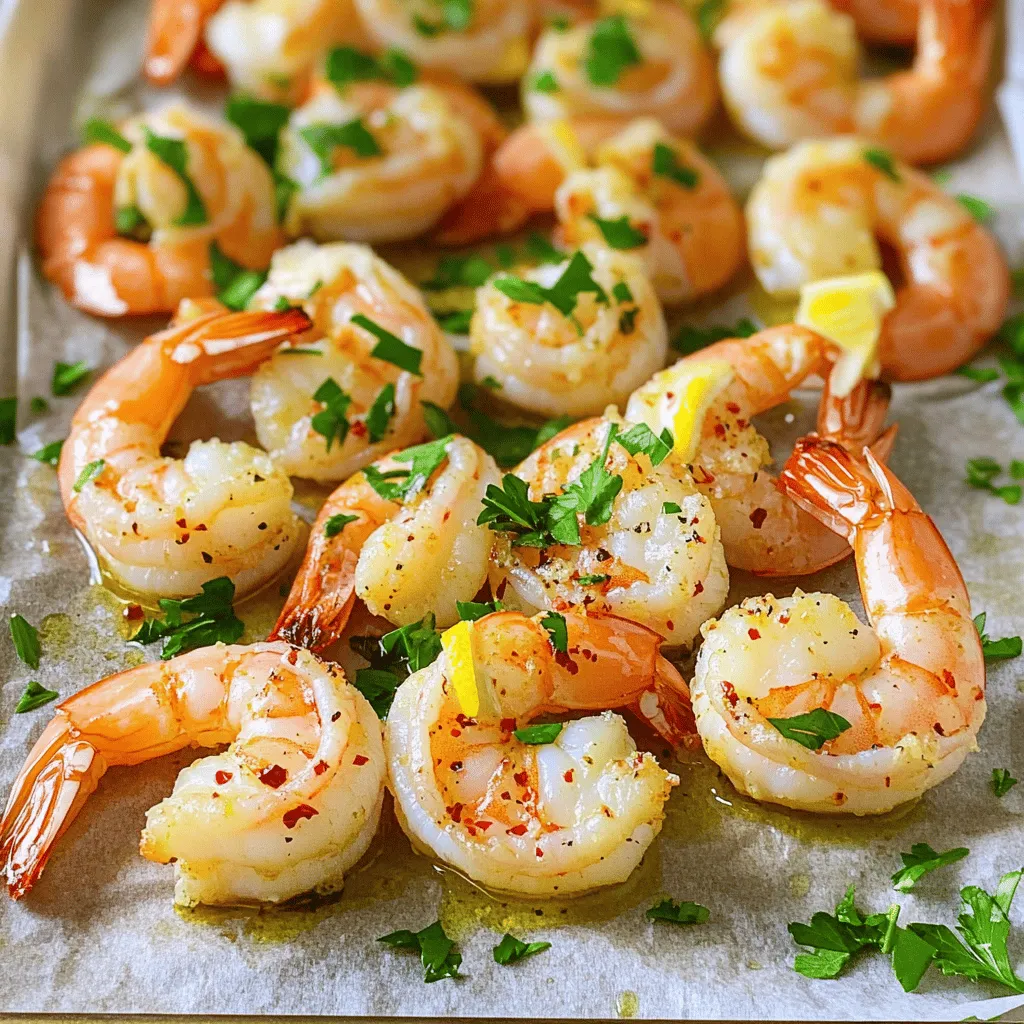 To make lemon garlic roasted shrimp, gather these simple items: - 1 pound large shrimp, peeled and deveined - 4 cloves garlic, finely minced - 1/4 cup extra virgin olive oil - Fresh juice of 2 juicy lemons - Zest of 1 lemon, finely grated - 1 teaspoon smoked paprika - 1 teaspoon red pepper flakes - Sea salt and freshly cracked black pepper - Fresh parsley, finely chopped When buying shrimp, look for these signs of freshness: - Color: Fresh shrimp should be a light pink or grayish color. - Smell: They should smell like the ocean, not fishy. - Texture: The flesh should feel firm and springy. - Shell: Make sure the shells are shiny and not slimy. Always ask your fishmonger about where the shrimp come from. Local shrimp often tastes better. To prepare this dish, you will need these tools: - Mixing bowl: For combining the marinade. - Whisk: To blend the marinade well. - Baking sheet: For roasting the shrimp. - Parchment paper: For easy cleanup. - Spatula: To toss the shrimp in the marinade. Having the right tools makes your cooking process smooth and fun. Check the [Full Recipe] for more details. First, set your oven to 400°F (200°C). This heat is perfect for roasting shrimp. While the oven warms up, grab a baking sheet and line it with parchment paper. This step helps with easy cleanup later. In a large mixing bowl, add the olive oil, minced garlic, lemon juice, and lemon zest. Then, toss in the smoked paprika, red pepper flakes, sea salt, and black pepper. Whisk the mix well until all the ingredients blend. The smell will be amazing! Next, add the cleaned shrimp to the bowl with the marinade. Use your hands or a spatula to mix. Make sure all the shrimp get a nice coat of the marinade. Let them sit for about 15 minutes. This time helps the shrimp soak in all that flavor. Once the shrimp is marinated, spread them out on the baking sheet in a single layer. This helps them cook evenly. Place the baking sheet in your hot oven and roast for 8-10 minutes. They’re done when they turn pink and look just cooked. When ready, take them out and sprinkle fresh parsley on top. Serve them up and enjoy! For the full recipe, check out the detailed instructions earlier in the article. To get shrimp just right, focus on timing. Cook them for 8 to 10 minutes. They turn pink when done. Overcooking makes shrimp tough. Keep an eye on them. If you use large shrimp, they need a bit more time. For smaller shrimp, cut down the cooking time. To boost flavor, try adding fresh herbs. Basil, cilantro, or dill work well. You can also add lemon slices on top while roasting. This gives a fresh taste. For a kick, use more red pepper flakes. Experiment with different spices like cumin or coriander. Each adds a unique touch. If shrimp stick to the pan, use parchment paper. This helps with easy removal. If your shrimp are bland, check the seasoning. A touch of salt or lemon juice can help. If they are too salty, soak them in cold water for a few minutes. For leftover shrimp, add them to salads or pasta. They make great meals! For the full recipe, check the section above. {{image_4}} You can make this dish even better by adding vegetables. Try bell peppers, zucchini, or asparagus. These veggies roast well and add color to your plate. Just chop them into bite-sized pieces. Toss them in the marinade with the shrimp. They will soak up all the tasty flavors. This mix gives you a full meal in one pan. If you like heat, adjust the spice level. You can add more red pepper flakes if you want more kick. For a milder dish, reduce the amount or leave them out. You can also try adding a pinch of cayenne pepper for a different flavor. This lets you customize the heat to your taste. Feel free to experiment with different marinades. You can use honey for a sweet touch. Or swap lemon juice for lime juice for a fresh twist. Adding fresh herbs like basil or cilantro can bring new flavors. Try these ideas to keep the dish exciting. You can always find your favorite combination. For the complete recipe, check out the Full Recipe. After you enjoy your lemon garlic roasted shrimp, store any leftovers right away. Place them in an airtight container. This keeps them fresh. You can store them in the fridge for up to three days. Make sure the shrimp cool down before sealing the container. This helps prevent moisture buildup. To reheat your shrimp, use the oven for best results. Preheat your oven to 350°F (175°C). Spread the shrimp on a baking sheet. Warm them for about 5-7 minutes. This keeps the shrimp tender and avoids overcooking. You can also use a microwave. Just heat them in short bursts, checking often. If you want to save shrimp for later, freezing is a great option. Place the shrimp in a freezer-safe bag. Remove as much air as you can before sealing. They can stay fresh in the freezer for up to three months. When ready to use, thaw the shrimp in the fridge overnight before reheating. You’ll still enjoy their great flavor! For the full recipe, check the bottom of the article. You can tell when shrimp are done when they turn bright pink. The flesh should be opaque, not clear. Cooked shrimp curl into a C shape. If they form an O shape, they may be overcooked. Trust your eyes and your taste! Yes, you can use frozen shrimp. Just make sure to thaw them first. Place them in the fridge overnight or run them under cold water for a quick thaw. After thawing, pat them dry with a paper towel. This helps the marinade stick better. Lemon garlic roasted shrimp pairs well with many sides. Try serving them with rice or a fresh salad. Garlic bread makes a great addition too! You can also serve them with pasta for a heartier meal. You can find the full recipe for Lemon Garlic Roasted Shrimp in our recipe section. It has all the details you need to create this dish at home. In this blog, we explored how to make delicious lemon garlic roasted shrimp. We covered the key ingredients, tips for choosing fresh shrimp, and essential cooking tools. I provided step-by-step instructions for prepping, marinating, and roasting shrimp to perfection. We discussed flavor enhancements, storage tips, and more. Remember, with a few simple tricks, you can impress anyone at the dinner table. Enjoy experimenting with different flavors and variations for a fresh twist. Happy cooking!