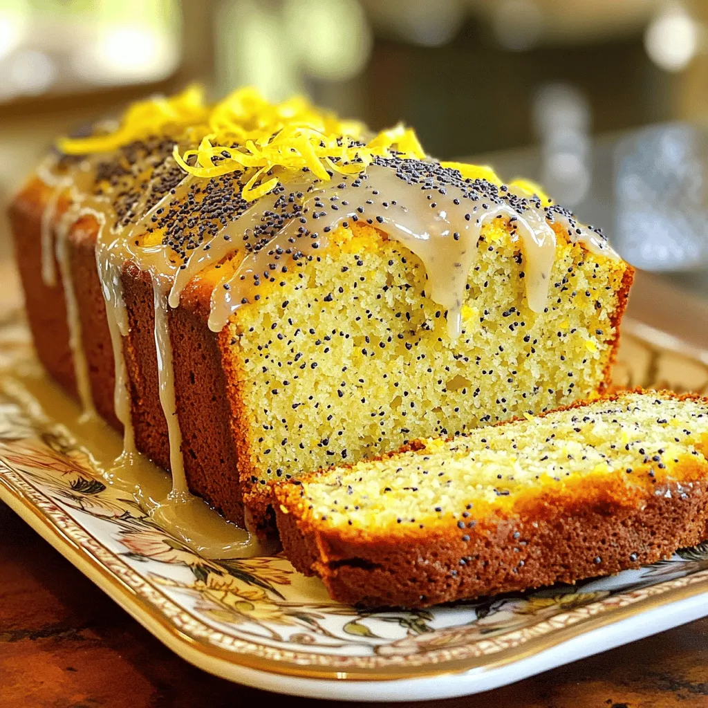 - 1 ½ cups all-purpose flour - 1 tablespoon poppy seeds - 1 teaspoon baking powder - ½ teaspoon baking soda - ¼ teaspoon salt - ½ cup granulated sugar - ½ cup plain yogurt - 2 large eggs - ¼ cup vegetable oil - Zest of 1 lemon - 2 tablespoons fresh lemon juice - ½ teaspoon vanilla extract - Nuts or fruits (e.g., walnuts, blueberries) - Spices for enhanced flavor (e.g., cinnamon) - 9x5 inch loaf pan - Whisk and mixing bowls - Spatula To make the Lemon Poppy Seed Yogurt Loaf, gather these simple and fresh ingredients. The main ingredients bring together a nice balance of flavors and texture. The poppy seeds add a nice crunch, while the yogurt keeps the loaf moist and soft. You can also add in nuts or fruits for a twist. I love putting walnuts or blueberries in mine. For tools, you will need a loaf pan, a whisk, and mixing bowls. These will help you mix the batter and bake it perfectly. Make sure to have everything ready before you start. Remember, the key to a great loaf is using fresh ingredients and having fun while you bake. For the full recipe, check the details provided above! - Preheat to 350°F (175°C). - Grease and line your loaf pan. This helps the loaf come out easily. - In a bowl, combine: - 1 ½ cups all-purpose flour - 1 tablespoon poppy seeds - 1 teaspoon baking powder - ½ teaspoon baking soda - ¼ teaspoon salt - Whisk these ingredients well. This step ensures all dry ingredients mix evenly. - In a larger bowl, mix: - ½ cup granulated sugar - ½ cup plain yogurt - 2 large eggs - ¼ cup vegetable oil - Zest of 1 lemon - 2 tablespoons fresh lemon juice - ½ teaspoon vanilla extract - Use a whisk to blend until smooth. This mixture brings a lot of flavor! - Gradually fold the dry mixture into the wet mixture. - Use a spatula to combine gently. Do not overmix! A few lumps are okay. - Pour the batter into the pan. - Bake for 45-50 minutes. - Check doneness with a toothpick. It should come out clean. - Cool in the pan for 10 minutes. - Then, transfer to a wire rack. This helps the loaf cool evenly. The full recipe can guide you through each step with ease. Enjoy making this tasty loaf! To get a fluffy loaf, avoid overmixing. When you mix the wet and dry ingredients, do it gently. A few lumps are okay! Also, make sure your ingredients are at room temperature. This helps them blend better and rise nicely. If you don’t have yogurt, you can use sour cream or buttermilk. These will add a nice creaminess and tang. For a gluten-free option, try using almond flour or a gluten-free blend. Just remember, your loaf may bake differently, so check it often. For a fun twist, add some citrus zest. Lime or orange zest can brighten up the flavor. You can also mix in fresh herbs like thyme or rosemary. They add a unique taste that pairs well with lemon and poppy seeds. {{image_4}} You can get creative with the flavors in your Lemon Poppy Seed Yogurt Loaf. One great option is to make a lemon blueberry poppy seed loaf. Just fold in fresh blueberries before baking. The berries add sweetness and color. Another fun variation is the orange poppy seed variant. Simply replace the lemon zest and juice with orange zest and juice. This change gives the loaf a sweet and citrusy twist. If you want a vegan version, you can use egg substitutes. Applesauce or mashed banana works well. Just replace each egg with ¼ cup of your chosen substitute. For a low-sugar option, swap granulated sugar for a sugar alternative. You can use honey or maple syrup. Just remember to adjust the liquid in your recipe to balance it out. This loaf pairs perfectly with tea or coffee. A warm cup of tea enhances the citrus flavor. Coffee brings out the poppy seeds' nuttiness. For refreshing sides, consider a fruit salad or yogurt. Fresh berries or a light citrus salad work nicely. They add color and brightness to your plate. For the complete recipe, check out the [Full Recipe]. You can keep your Lemon Poppy Seed Yogurt Loaf at room temperature for a short time. Wrap it in plastic wrap or foil to keep it fresh. If you want it to last longer, store it in the fridge. Use an airtight container to prevent it from drying out. This way, it stays soft and tasty. To freeze your loaf, first let it cool completely. Then, wrap it well in plastic wrap. You can also use aluminum foil for extra protection. Place it in a freezer bag and remove as much air as possible. When you want to enjoy it, take it out of the freezer. Let it thaw in the fridge overnight for the best taste. Your Lemon Poppy Seed Yogurt Loaf can last for about 3 to 4 days at room temperature. If you refrigerate it, it can last up to a week. Always check for signs of spoilage. If you see mold or a strange smell, it's best to throw it away. Enjoy your loaf while it’s fresh for the best flavors! Yes, you can use Greek yogurt. It makes the loaf moist and rich. Greek yogurt adds a nice tangy flavor, too. This yogurt has more protein than regular yogurt. It can also make the loaf a bit denser. If you want a lighter texture, stick to regular yogurt. A dense loaf can happen for a few reasons. First, overmixing the batter can lead to density. Mixing too much adds air, which is not good for the loaf. Second, too much flour can make it heavy. Make sure you measure the flour correctly. Lastly, if the oven temperature is too low, the loaf may not rise well. You can check the loaf by inserting a toothpick into the center. If it comes out clean, the loaf is done. Look for a golden brown color on top, too. The sides should pull away from the pan. If it looks wet or sticky inside, it needs more time. Yes, mini loaves are a great idea! You can use a mini loaf pan instead. Bake them for about 25-30 minutes. Keep an eye on them, as they can cook faster. Check for doneness using the toothpick method mentioned earlier. This loaf is perfect for kids! It has yogurt, which is good for strong bones. The lemon adds a fresh taste that kids often love. Plus, it’s fun to make together. You can even add fruits like blueberries for extra flavor and nutrition. This blog post focused on making a delightful lemon poppy seed loaf. We covered key ingredients like flour, sugar, and yogurt, along with optional add-ins to spice things up. Clear steps took you through preparation, mixing, baking, and cooling. I shared tips for perfect texture and tasty variations. Don’t forget the storage tips for keeping your loaf fresh. Enjoy baking this treat and experimenting with flavors that suit your taste! Happy baking!