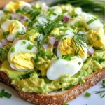 Avocado egg salad is a tasty and healthy dish. It combines creamy avocado with hard-boiled eggs. This recipe is perfect for lunch or a snack. You can make it in about 30 minutes. - 4 large eggs, hard-boiled - 1 ripe avocado - 2 tablespoons Greek yogurt - 1 tablespoon Dijon mustard - 1 tablespoon freshly squeezed lemon juice - 1 small red onion, finely chopped - 1 celery stalk, finely diced - Salt and freshly cracked black pepper to taste - Fresh dill or chives for garnish This avocado egg salad is rich in protein and healthy fats. Each serving provides about: - Calories: 220 - Protein: 10g - Carbohydrates: 10g - Fat: 18g - Fiber: 5g The healthy fats from the avocado help you feel full. The eggs add protein to keep you energized. Enjoy this fresh and flavorful delight! To start, you need to prepare the hard-boiled eggs. Place the eggs in a medium pot. Add cold water until it covers the eggs by an inch. Heat the pot over medium-high heat until the water boils. Once it boils, take the pot off the heat. Cover it with a lid and let the eggs sit for 12 minutes. After that, move the eggs to a bowl of ice water. This cools them quickly and stops the cooking. Let them cool for at least 5 minutes. Then, gently tap the eggs on a hard surface to crack the shell. Peel the shells off and chop the eggs into bite-sized pieces. Next, you will mash the avocado. Grab a ripe avocado and cut it in half. Remove the pit and scoop the flesh into a large mixing bowl. Use a fork to mash the avocado. Aim for a smooth texture, but keep some chunks. This adds a nice bite to the salad. Now, it’s time to mix the ingredients. Add 2 tablespoons of Greek yogurt, 1 tablespoon of Dijon mustard, and 1 tablespoon of freshly squeezed lemon juice to the mashed avocado. Stir well until everything is creamy and mixed. Then, gently fold in the chopped hard-boiled eggs, 1 small finely chopped red onion, and 1 finely diced celery stalk. Take care not to break the egg pieces too much. Finally, season with salt and freshly cracked black pepper to taste. Enjoy the balance of flavors in this fresh and flavorful avocado egg salad. For the complete recipe, check out the Full Recipe section. Cooking eggs perfectly can be tricky. To hard-boil eggs, use a pot with a lid. Place the eggs in the pot and cover them with cold water. Ensure the water level is about an inch above the eggs. Bring the water to a rolling boil on medium-high heat. When it boils, take the pot off the heat. Cover it with the lid and let the eggs sit for 12 minutes. This method ensures that the eggs cook evenly and remain tender. After 12 minutes, cool them in ice water. This stops the cooking and makes peeling easier. Choosing a ripe avocado is key to a tasty salad. Look for avocados that yield slightly when you press them. They should feel soft but not mushy. When mashing the avocado, use a fork to create a smooth yet chunky texture. This adds depth to the dish. Avoid over-mashing. You want to keep some small pieces for a delightful bite. A perfectly mashed avocado is creamy and brings a fresh taste to your egg salad. Seasoning makes a big difference in flavor. I recommend using salt and freshly cracked black pepper to start. Add these seasonings to taste as you mix the ingredients. For a zesty kick, you can include lemon juice. I also love adding fresh herbs like dill or chives for extra flavor. These herbs brighten the dish and enhance its look. You can experiment with spices too! A pinch of paprika or cayenne pepper can add warmth and excitement. For more ideas, check out the Full Recipe for additional seasoning options. {{image_4}} You can boost flavor with fresh herbs. I love adding dill or chives. They bring a bright taste and a nice look. Just chop them finely and mix them in. You can also try parsley or cilantro for a different twist. Spices can give your dish a kick. Try adding a pinch of paprika or cayenne pepper. These spices add warmth without hiding the main flavors. Start with a small amount and taste as you go. Adding veggies can make your salad even better. Diced bell peppers add crunch and color. Chopped spinach or kale gives a healthy boost. You can also mix in grated carrots for a sweet touch. Consider using diced cucumbers for freshness. They add a nice crispness. Just be sure to keep the vegetables small so they mix well. Each bite should be a delightful surprise! You can create many flavors with this salad. For a spicy kick, add jalapeños or sriracha sauce. This gives a nice heat that works well with the creamy avocado. For a tropical twist, mix in diced pineapple or mango. These fruits add sweetness and a fun flavor. A splash of lime juice can enhance the tropical vibes. Experiment with these ideas to find your favorite version of avocado egg salad. Each variation makes this dish a new delight. For the complete recipe, check out the Full Recipe section. To keep your avocado egg salad fresh, store it in a sealed container. Make sure the lid is tight to prevent air from getting in. This helps keep the salad from turning brown. If you can, press a piece of plastic wrap directly onto the salad before sealing. This extra layer limits air exposure even more. When stored correctly, your avocado egg salad lasts about three days in the fridge. After this time, the avocado may brown and the flavors might fade. If you notice any off smells or changes in texture, it’s best to toss it out. Always trust your senses; they are your best guide for food safety. I don’t recommend freezing avocado egg salad. The texture of the avocado changes when frozen, making it mushy when thawed. If you want to prepare it ahead of time, consider making the egg salad without the avocado. You can mix in the avocado just before serving for the best flavor and texture. Yes, you can use mayonnaise instead of Greek yogurt. Mayonnaise will make the salad creamier. However, Greek yogurt adds protein and tanginess. If you prefer a lighter option, stick with Greek yogurt. Avocado egg salad lasts about 2-3 days in the fridge. Store it in an airtight container to keep it fresh. After a day, the avocado may brown slightly. To slow this down, add extra lemon juice before storing. You can serve avocado egg salad in many fun ways. Here are a few ideas: - On whole grain toast - In crisp lettuce leaves - With crunchy crackers - As a filling for sandwiches - As a topping for salads Enjoy experimenting with different serving styles! For a complete guide, check out the Full Recipe. This blog post covered all you need for making avocado egg salad. You learned the ingredients, how to cook eggs, and mix them with avocado. I shared tips for perfect cooking and suggested fun variations. Proper storage keeps your salad fresh longer. In the end, avocado egg salad is healthy, tasty, and easy to make. Mix it up and enjoy!