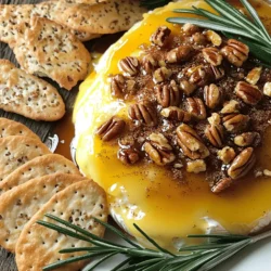 To make Maple Pecan Baked Brie, you need a few key ingredients. Each one adds to the warm, sweet, and cheesy goodness. Here’s what you will need: - 1 round of Brie cheese (8 oz) - 1/2 cup pecans, finely chopped - 1/4 cup pure maple syrup - 1 tablespoon packed brown sugar - 1 teaspoon ground cinnamon - 1/2 teaspoon pure vanilla extract - 1 tablespoon unsalted butter, melted - Fresh rosemary sprigs, for garnish - Fresh baguette or assorted crackers, for serving Brie cheese is creamy and rich. Choose a round of Brie that is soft and fresh. This will melt beautifully in the oven. Pecans add a nice crunch and nutty flavor. Use finely chopped pecans for the best texture. Pure maple syrup is a must for that sweet touch. Avoid imitation syrup for the best taste. You can also add a bit of brown sugar and cinnamon. They help create a lovely caramelized topping. For a touch of depth, add a hint of vanilla extract. It makes the dish even more delightful. Melted butter helps the pecans stick and adds richness. Fresh rosemary sprigs not only enhance the look but also add a lovely aroma. Finally, serve your baked Brie with slices of fresh baguette or crispy crackers. These are perfect for dipping into the gooey cheese. For the full recipe, check out the detailed instructions that follow. 1. Preheat your oven to 350°F (175°C). This step is key to getting the right melt. 2. In a small bowl, mix together the pecans, maple syrup, brown sugar, cinnamon, vanilla, and melted butter. Stir until the pecans are coated. 3. Place the round of Brie cheese on a baking sheet lined with parchment paper. This helps prevent sticking. 4. Pour the pecan mixture over the Brie. Use a spatula to spread it evenly across the cheese. Make sure it covers the top well. 1. Bake the Brie for 15-20 minutes. Keep an eye on it to avoid burning. The cheese should be soft and gooey. 2. Check for doneness by gently pressing the Brie. It should feel soft, but not liquid. 1. Once baked, let the Brie rest for a few minutes. This allows the flavors to meld. 2. Garnish with fresh rosemary sprigs before serving. It adds a lovely touch and aroma. 3. Serve with fresh baguette slices or assorted crackers on the side. Enjoy every warm, gooey bite! For the full recipe, check out the detailed instructions above. For a perfect pairing, fresh baguette slices work best. The soft texture complements the gooey Brie. Alternatively, choose assorted crackers for added crunch. You can serve this dish at holiday parties or cozy gatherings. It’s ideal for family dinners and special occasions. Guests love sharing it as an appetizer. To plate the dish elegantly, use a wooden board or a nice platter. Place the warm Brie in the center. Arrange the crackers or baguette slices around it. For extra flair, add fresh rosemary sprigs on top. This not only looks great but also adds a lovely aroma. You can also sprinkle some extra pecans around for visual appeal. For a delightful drink pairing, try a light white wine, like Sauvignon Blanc. It balances the rich flavors of the Brie. If you love fruit, sliced apples or pears pair well too. You can modify the spices by adding nutmeg or ginger for a unique twist. Fresh herbs like thyme or sage can also enhance the taste. These simple changes can make your baked Brie even more special. For detailed cooking steps, check out the Full Recipe. {{image_4}} You can easily change the nuts in this recipe. If you want a different flavor, try walnuts or almonds. Both add a nice crunch. They also bring their unique tastes to the dish. You can also switch up the cheese. Brie is creamy and mild, but camembert works well too. It has a stronger flavor but still melts beautifully. Goat cheese is another option. It gives a tangy twist that many enjoy. If you want a gluten-free version, use gluten-free crackers or bread. Many stores offer great options. Just check the labels for safety. For a vegan take, swap the Brie with a plant-based cheese. There are many options available today. Use maple syrup and nuts as before. You can still achieve a sweet and nutty flavor. In fall, add ingredients like dried cranberries or chopped apples. They pair well with maple and pecans. This gives your dish a festive touch. In summer, serve it with a light salad. A mix of arugula, berries, and a tangy vinaigrette complements the warm cheese. This adds freshness to your meal. For the full recipe, check out the detailed steps above. To keep your Maple Pecan Baked Brie fresh, you need to store it properly. First, let the Brie cool down to room temperature. Then, wrap it tightly in plastic wrap or place it in an airtight container. This helps to stop the cheese from drying out. You can store it in the fridge for up to three days. The pecans may lose some crunch, but the flavor stays rich. When you want to enjoy your leftover Brie, reheating it is easy. Preheat your oven to 350°F (175°C). Place the Brie on a baking sheet and heat it for about 10 minutes. This keeps the cheese creamy and warm. You can also use the microwave. Heat it in short bursts of 10 seconds to avoid melting it too much. If you have leftover pecan topping, sprinkle it on top before serving again. You can even spread it on toast or mix it into oatmeal for a tasty twist. Yes, you can freeze baked Brie! Wrap it well in plastic wrap and then put it in a freezer-safe bag. It can stay frozen for up to three months. When you’re ready to eat it, move it to the fridge to thaw overnight. For best results, reheat it after thawing. This helps to bring back its creamy texture. Enjoy it with fresh bread or crackers once it's warmed up again! What is the best way to serve baked Brie? I like to serve baked Brie warm. Pair it with slices of fresh baguette or assorted crackers. This lets everyone dip into the gooey cheese. You can also add fruits like apples or pears for a sweet touch. How can I tell when Brie is fully baked? You will know the Brie is done when it feels soft to the touch. The top will look gooey and the pecans should be golden brown. Keep an eye on it during the last few minutes of baking. Can I prepare this dish ahead of time? Yes, you can prepare the pecan mixture ahead. Just store it in the fridge. Then, when you're ready to bake, put it on the Brie and bake it fresh. What to do if the Brie doesn't melt properly? If your Brie doesn’t melt well, it may be too cold. Next time, let it sit at room temp for 30 minutes before baking. This helps it melt evenly. Fixing burnt pecans If the pecans burn, remove them right away to avoid bitterness. You can make a fresh batch and sprinkle them on top after baking. This keeps the flavor fresh and crunchy. Is there a substitute if I can’t find Brie? If you can’t find Brie, Camembert works well. It has a similar creamy texture and flavor. You can also try goat cheese for a tangy twist. Can I use other sweeteners instead of maple syrup? Yes, you can use honey or agave syrup. Both will add sweetness. Just remember, they may change the flavor a bit, but they can still taste great. This blog post explored how to make a delicious baked Brie. We covered the right ingredients, preparation steps, and baking tips. You now know how to present this dish and even how to store leftovers. Remember, there are many ways to change up the recipe. You can swap flavors based on your likes. Enjoy your baking and make this dish your own!