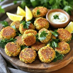To make crispy baked falafel, you need a few key ingredients. Here’s what you’ll use: - 1 cup dried chickpeas, soaked overnight - 1 small onion, roughly chopped - 2 cloves garlic, minced - 1/4 cup fresh parsley, finely chopped - 1/4 cup fresh cilantro, finely chopped - 1 teaspoon ground cumin - 1 teaspoon ground coriander - 1/2 teaspoon baking powder - 1 teaspoon sea salt - 1/2 teaspoon freshly cracked black pepper - 1/4 cup tahini - 2 tablespoons extra virgin olive oil (plus more for drizzling) - 1 tablespoon freshly squeezed lemon juice These ingredients create a blend of flavors. The chickpeas provide protein, while herbs add freshness. Cumin and coriander bring warmth, making the falafel taste rich and satisfying. You can customize your falafel with some fun add-ins. Consider these options: - 1/2 teaspoon chili powder for heat - 1/4 cup chopped green onions for a mild onion flavor - 1 tablespoon sesame seeds for crunch - Zest of one lemon for a bright note These add-ins allow you to create a falafel that suits your taste. They can make your snack even more exciting! Each serving of crispy baked falafel is packed with nutrients. Here’s a quick look: - Calories: Approximately 120 - Protein: 6 grams - Fiber: 5 grams - Fat: 6 grams This snack is not only tasty but also fills you up. It offers a great balance of protein and fiber, making it a smart choice for any time of day. For the complete recipe, check out the Full Recipe section above! Start by soaking 1 cup of dried chickpeas in water overnight. This softens them and makes them easier to blend. Drain the chickpeas before using. If you skip this step, the falafel will not have the right texture. Make sure not to use canned chickpeas for this recipe, as they will make the falafel mushy. In a food processor, add the soaked chickpeas, chopped onion, minced garlic, parsley, cilantro, cumin, coriander, baking powder, salt, and black pepper. Pulse this mixture until it is finely chopped but not pureed. You want a chunky texture that holds together. Next, add tahini, olive oil, and lemon juice. Pulse again until everything combines. If the mix feels dry, add a splash of water. The right consistency should resemble chunky hummus. With slightly moistened hands, scoop out the mixture. Form small balls or patties about 1.5 inches wide. Place them on a lined baking tray with space between each one. This helps them cook evenly. Drizzle a bit of olive oil over each ball to help them brown. Bake in your preheated oven at 375°F (190°C) for 25 to 30 minutes. Flip them halfway through for even crispiness. Once golden and crispy, let them cool for a few minutes before serving. For a lovely presentation, serve on a vibrant platter with a bowl of tzatziki or tahini dip. To get that perfect crispy texture, you must follow a few steps. First, don’t skip soaking the chickpeas overnight. This softens them and helps create a great base for your falafel. When you mix your ingredients, pulse them in the food processor until they're finely chopped, but don't overdo it. The mixture should have some texture. After forming the falafel, drizzle a little olive oil on top. This will help them brown nicely in the oven. Bake them at 375°F (190°C) for 25 to 30 minutes, flipping halfway through. This ensures even crispiness all around. When it comes to baking falafel, choosing the right oil is key. Extra virgin olive oil is my favorite. It adds flavor and is a healthier option. You can also use avocado oil if you want a mild taste. Use these oils sparingly to keep your falafel light but still crispy. Avoid oils like canola or vegetable oil, as they may not be as healthy. A small drizzle before baking makes a big difference in taste and texture. Crispy baked falafel are great on their own, but they shine with the right dips. Pair them with homemade tzatziki or a simple tahini sauce for a refreshing twist. You can also serve them with a side of fresh veggies or a salad. For more flavor, add pickled onions or a spicy sauce. These additions not only enhance the taste but also make your meal more colorful and fun. For the full recipe, check the detailed instructions above to create this delicious treat! {{image_4}} You can change the taste of your crispy baked falafel with different herbs and spices. Try adding fresh mint for a fresh kick. Dill brings a unique twist and pairs well with tahini. For some heat, add cayenne pepper or paprika. You can also use smoked paprika to give a nice depth. Experiment with these to find your favorite! Crispy baked falafel is super versatile. You can serve it in a wrap with fresh veggies and sauce. It also works great in a grain bowl with quinoa or brown rice. Add your favorite greens and a tasty dressing. For a lighter option, toss falafel in a salad with tomatoes and cucumbers. Each style brings out different flavors, making every meal exciting! This recipe is already vegan and gluten-free, which is fantastic! You can replace tahini with sun butter if you're allergic. If you want a nut-free option, try using hummus instead of tahini. You can also use gluten-free breadcrumbs if you prefer a different texture. These small swaps keep the falafel delicious while catering to your needs. For more details, check the Full Recipe! Once your crispy baked falafel cools, store them in an airtight container. They will stay fresh in the fridge for about 4 days. If you plan to eat them later, keep them unstacked to avoid squishing. You can freeze both uncooked and cooked falafel. For uncooked falafel, shape the balls and place them on a tray. Freeze them until solid, then transfer to a bag. They will keep well for up to 3 months. For cooked falafel, let them cool completely before freezing. Store in an airtight container for up to 2 months. To reheat your falafel, use an oven or air fryer. Preheat your oven to 375°F (190°C). Bake for about 10 minutes until they are hot and crispy again. If using an air fryer, set it to 350°F (175°C) and cook for about 5-7 minutes. This method keeps them from becoming soggy. For a quick option, use the microwave, but they may lose some crispiness. Yes, you can use canned chickpeas. They save time and are easy to find. Just rinse them well and drain before using. Keep in mind that the texture may differ. You might need to adjust the amount of flour or breadcrumbs, as canned chickpeas are softer than dried ones. You can make falafel without baking powder by omitting it. Instead, use a bit of extra moisture. This will help bind the mixture. If the falafel are too dense, add a small amount of water or a splash of lemon juice. This keeps them light and flavorful. Some great sauces to enjoy with falafel include tahini sauce, tzatziki, and hummus. Each sauce brings a unique flavor. For a spicy kick, try a harissa or sriracha sauce. These options enhance the taste and make your meal more exciting. For the full recipe, check the Crispy Baked Falafel section. This blog post covered all you need to know about making crispy baked falafel. We explored the main ingredients, preparation steps, and ways to achieve that perfect crunch. I shared tips for healthy recipe adaptations and storage ideas to keep your falafel fresh. Remember, you can customize flavors with different herbs and spices. Whether served in a wrap or with a salad, falafel is versatile and delicious. Enjoy experimenting and delight in every bite of your tasty creation!