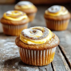 - 1 ½ cups all-purpose flour - 1 teaspoon baking soda - 1 teaspoon baking powder - 1 teaspoon ground cinnamon - 1 teaspoon ground nutmeg - ½ teaspoon ground ginger - ¼ teaspoon ground cloves - ½ teaspoon salt The dry ingredients form the base of our muffins. All-purpose flour gives structure. Baking soda and baking powder help them rise. Spices like cinnamon and nutmeg add warmth. Ginger and cloves give a nice kick. Salt balances the sweetness. - ¾ cup granulated sugar - ½ cup brown sugar, packed - 1 cup canned pumpkin puree - 2 large eggs - ⅓ cup vegetable oil - 1 teaspoon vanilla extract The wet ingredients bring the muffins to life. Granulated and brown sugar add sweetness and moisture. Canned pumpkin gives that rich, fall flavor. Eggs bind everything together. Vegetable oil keeps muffins soft. Vanilla extract adds a lovely aroma. - 8 oz cream cheese, softened - ¼ cup granulated sugar - 1 egg yolk - ½ teaspoon vanilla extract The cream cheese swirl is the star of the show. It makes each muffin creamy and rich. Softened cream cheese mixes easily with sugar and egg yolk. Vanilla extract enhances the flavor. Swirling it creates a marbled look that is appealing. For the full recipe, you can refer to the sections that detail the steps to make these delicious Pumpkin Spice Cream Cheese Swirl Muffins. Start by preheating your oven to 350°F (175°C). This step is crucial as it ensures even baking. Next, take your muffin tin and line it with paper liners. Alternatively, you can lightly grease each cup with non-stick cooking spray. This will help the muffins come out easily once they are baked. In one bowl, combine the dry ingredients. You will need: - 1 ½ cups all-purpose flour - 1 teaspoon baking soda - 1 teaspoon baking powder - 1 teaspoon ground cinnamon - 1 teaspoon ground nutmeg - ½ teaspoon ground ginger - ¼ teaspoon ground cloves - ½ teaspoon salt Mix these well and set them aside. In another bowl, whisk the wet ingredients together. This includes: - ¾ cup granulated sugar - ½ cup brown sugar, packed - 1 cup canned pumpkin puree - 2 large eggs - ⅓ cup vegetable oil - 1 teaspoon vanilla extract Stir until smooth. Now, gradually add the dry mix to the wet mix. Use a spatula to combine them gently. Don’t overmix! It’s okay if a few lumps remain. This keeps your muffins soft. Next, prepare the cream cheese mixture. In a medium bowl, beat: - 8 oz cream cheese, softened - ¼ cup granulated sugar - 1 egg yolk - ½ teaspoon vanilla extract Mix until creamy and smooth. Make sure there are no lumps in this mixture. Spoon the pumpkin batter into each muffin cup, filling them about ⅔ full. Then, add a tablespoon of the cream cheese mixture on top of the pumpkin batter. Use a fork to swirl the cream cheese into the batter. This creates a pretty marbled effect. Now, place your muffin tin in the preheated oven. Bake for about 18-22 minutes. To check if they are done, insert a toothpick into the center of a muffin. If it comes out clean or with a few crumbs, they are ready. If you see wet batter, they need more time. Once baked, let the muffins cool in the pan for about 5 minutes. Then, carefully remove them and transfer them to a wire rack to cool completely. For extra delight, you can dust the tops with powdered sugar. Enjoy them warm or at room temperature. For the full recipe, see the original source. To get the best muffin texture, avoid overmixing. When you mix the dry and wet ingredients, do it gently. Just combine them until you don’t see dry flour. A few lumps are fine. This helps keep your muffins soft and tender. Next, understand the right consistency of the batter. It should be thick but pourable. If it’s too runny, your muffins will not rise well. If it’s too thick, they may be dry. Aim for a creamy texture that holds its shape. You can boost the flavor of your muffins by adding nuts or chocolate chips. Chopped walnuts or pecans give a nice crunch. Chocolate chips add sweetness and richness. Mix in about ½ cup of your choice for a tasty twist. Using different spices can also change the taste. Try adding allspice or cardamom for a unique flavor. You can even adjust the cinnamon, nutmeg, or ginger amounts. This lets you create a personalized taste that you love. To make your muffins look pretty, dust them with powdered sugar. This adds a nice touch and makes them more inviting. Just use a small sieve for an even dusting. For serving, enjoy them warm or at room temperature. Pair them with a cream cheese spread for extra flavor. You can even serve them alongside a hot cup of coffee or tea. They make a perfect snack or breakfast treat. For the full recipe, check out the detailed instructions above! {{image_4}} If you need a gluten-free choice, use gluten-free flour. Brands like Bob's Red Mill work well. Just swap the all-purpose flour with a 1:1 gluten-free blend. The muffins may turn out a bit denser, but they will still taste great! To make these muffins vegan, you can replace eggs and dairy. Use flax eggs instead of regular eggs. Mix 1 tablespoon of flaxseed meal with 2.5 tablespoons of water for each egg. For the cream cheese, use a dairy-free cream cheese option. Almond or soy milk substitutes also work well. You can make your muffins even more exciting! Try adding mix-ins like dried cranberries or white chocolate chips. These add sweetness and texture. Use about ½ cup of your choice for a fun twist. Just fold them into the batter before baking. It’s a simple way to change the flavor and keep things fresh! For the complete recipe, check out the Full Recipe to get started! To keep your pumpkin spice cream cheese swirl muffins fresh for a few days, store them in an airtight container. Place parchment paper between layers to avoid sticking. This method helps maintain moisture and flavor. You can keep them at room temperature for up to three days. If you want them to last longer, consider refrigerating them. For longer enjoyment, freezing muffins is a great option. Wrap each muffin tightly in plastic wrap or aluminum foil. Then, place them in a freezer bag or container. Doing this prevents freezer burn. They can stay frozen for up to three months. When you're ready to enjoy them, thaw muffins overnight in the fridge. Thawing slowly keeps the texture nice and moist. When you're ready to eat your muffins, reheat them to restore warmth and softness. Preheat your oven to 350°F (175°C). Place the muffins on a baking sheet and cover them with foil. Heat for about 10-15 minutes. This method keeps them from drying out. You can also use a microwave, but heat them for just 10-15 seconds. Enjoy your muffins warm for the best taste! For the full recipe, check out the details above. Yes, you can use fresh pumpkin. Start by choosing a small sugar pumpkin. Cut it in half and remove the seeds. Roast the pumpkin halves cut-side down on a baking sheet at 350°F for about 45 minutes. Once soft, scoop out the flesh and blend it until smooth. Use one cup of this fresh puree in your recipe, just like canned pumpkin. To check if the muffins are done, insert a toothpick into the center of a muffin. If it comes out clean or with a few crumbs, they are ready. The tops should look golden brown and spring back when lightly pressed. You should also smell a sweet, spicy aroma wafting from the oven. Yes, you can make the batter ahead. Mix everything as the recipe shows. Cover the bowl tightly and store it in the fridge for up to 24 hours. When you’re ready, just give it a quick stir. Spoon it into the muffin tin and bake as directed. This saves time and makes for a quick morning treat. For the full recipe, check out [Full Recipe]. You now have a simple, tasty pumpkin muffin recipe. We covered dry and wet ingredients, plus the cream cheese swirl for flavor. I shared step-by-step instructions to bake your muffins. You learned tips for perfect texture and possible variations. Don't forget storage methods to keep your muffins fresh. Enjoy baking these muffins! I hope they bring joy to your kitchen and table.