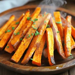 - 2 large sweet potatoes - 2 tablespoons extra virgin olive oil - Seasoning elements: - 1 teaspoon garlic powder - 1 teaspoon smoked paprika - 1/2 teaspoon cayenne pepper (adjust for spice preference) - Salt and freshly ground black pepper to taste To make great sweet potato fries, start with fresh ingredients. Sweet potatoes give a natural sweetness and great texture. - Fresh parsley for garnish - Suggested dipping sauces Garnishes can elevate your fries. Chopped parsley adds color and freshness. Pair your fries with zesty aioli or creamy ranch for extra flavor. Check the Full Recipe for complete details on making this tasty treat! To start, soak your sweet potato sticks in cold water for at least 30 minutes. This helps remove excess starch. After soaking, drain the fries well. Use a clean towel to pat them dry. Getting rid of moisture is key to making them crispy. In a large bowl, add your dried sweet potato fries. Drizzle them with olive oil. Then, sprinkle in garlic powder, smoked paprika, cayenne pepper, salt, and black pepper. Toss everything gently until the fries are well-coated in oil and spices. This step adds a lot of flavor to your fries. Preheat your air fryer to 400°F (200°C) for about 5 minutes. Once it's hot, place the sweet potato fries in a single layer in the basket. Don’t overcrowd them; this helps air circulate. Cook the fries for 15-20 minutes. Halfway through, shake the basket to ensure even cooking. Keep an eye on them; they should turn golden brown and crispy. Once done, carefully take them out and serve them in a dish. For the full recipe, refer to the earlier section. To make your sweet potato fries crispy, soaking is key. Soak the cut fries in cold water for at least 30 minutes. This step removes excess starch, which helps with crispiness. After soaking, drain the fries and dry them well. Use a clean towel to remove moisture. The less water on the fries, the crispier they will be. Next, set up your air fryer correctly. Preheat it to 400°F (200°C) for about 5 minutes. This ensures the fries start cooking right away. Arrange the fries in a single layer in the basket. Avoid stacking them. Good air circulation is crucial for that perfect crunch. Sweet potato fries pair well with many dips. Try zesty aioli, creamy ranch, or spicy ketchup for a kick. You can also serve them with guacamole for a fun twist. For a beautiful presentation, use a stylish serving dish. Add a sprinkle of chopped parsley on top for color. This makes the fries look even more tempting. One common mistake is overcrowding the air fryer. When fries overlap, they steam instead of crisp. Always leave space for air to flow around each fry. Also, keep an eye on the cooking time. Sweet potato fries can go from perfect to burnt quickly. Shake the basket halfway through cooking to promote even browning. Enjoy your crispy air fryer sweet potato fries! For more details, check the Full Recipe. {{image_4}} You can change the flavor of your sweet potato fries easily with different seasonings. For a sweet treat, try adding cinnamon or brown sugar. These spices bring out the natural sweetness of the sweet potatoes. Mix them in with the olive oil before tossing the fries. For a savory option, think about using herbs or spices like rosemary or cumin. These flavors add depth and make your fries unique. Just sprinkle them on the fries with the oil and mix well. While the air fryer is great, you can also bake your sweet potato fries. Preheat your oven to 425°F (220°C). Spread the seasoned fries on a baking sheet in a single layer. Bake for about 25-30 minutes, flipping halfway. This method gives you crispy fries, too. If you want a classic taste, use a deep fryer. Heat oil to 350°F (175°C). Fry the sweet potato sticks in small batches for about 4-5 minutes. This creates a fluffy interior and a crispy exterior. Want to try something new? Swap sweet potatoes with other types of potatoes. Red or white potatoes work well. They cook similarly and have different tastes. You can also find gluten-free options. Look for gluten-free breadcrumbs if you want a crunchier coating. This way, everyone can enjoy your delicious fries. For the full recipe, check out the detailed instructions I provided earlier! To keep your sweet potato fries fresh, store them in the fridge. Place the fries in an airtight container. This will help prevent them from getting soggy. Make sure they cool down before sealing them up. You can enjoy them for up to three days. For longer storage, you can freeze them. Spread the fries on a baking sheet in a single layer. Freeze them for about one hour. Once frozen, transfer them to a freezer-safe bag or container. They can last for up to three months in the freezer. When you're ready to enjoy your fries again, reheating is key. The best way to keep them crispy is to use the air fryer. Preheat the air fryer to 400°F (200°C). Place the fries in a single layer and heat for about 5-7 minutes. This method will help restore their crunch. You can also use an oven. Preheat it to 400°F (200°C) and spread the fries on a baking sheet. Bake them for about 10 minutes. Keep an eye on them to ensure they don’t burn. When stored properly, your sweet potato fries stay fresh for about three days in the fridge. If frozen, they can last for up to three months. Just remember, the longer they sit, the more they lose their crispness. Enjoy your crispy air fryer sweet potato fries while they are at their best! For the full recipe, check out the earlier section. To make sweet potato fries crispy, soak them in cold water for at least 30 minutes. This step helps remove excess starch. After soaking, drain and dry the fries well. Pat them with a towel to reduce moisture. Coat them with olive oil and spices before cooking. Ensure the air fryer is preheated to 400°F (200°C). Cook in a single layer. Shake the basket halfway through for even cooking. Yes, you can use olive oil for air fryer sweet potato fries. It adds a nice flavor and helps the fries crisp up. Use extra virgin olive oil for the best taste. Just drizzle it over the fries, and toss to coat them evenly. This oil is a great choice for healthy cooking. Air fryer sweet potato fries are healthier than traditional fries. They use less oil, which means fewer calories and fat. Sweet potatoes are rich in vitamins and fiber, making them a better choice. You still get that crispy texture and delicious flavor without the added guilt. Sweet potato fries pair well with many dips. Try zesty aioli, creamy ranch, or spicy ketchup. You can also enjoy them with guacamole or a tangy yogurt dip. For a fun twist, serve them with a side of chili or even a fruity salsa. These pairings enhance the flavor and make your meal more exciting. In this post, we explored making delicious air fryer sweet potato fries. We covered key ingredients, step-by-step instructions, and helpful tips for crispiness. I shared cooking methods and storage ideas to keep your fries fresh. Remember, you can customize your fries with different seasonings or dips. Enjoy experimenting and savoring each bite. Making these fries at home is easy and fun. You will love how simple ingredients transform into a tasty treat. Happy cooking!