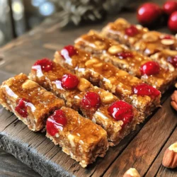 To make Cherry Nut Energy Bars, you will need simple yet nutritious ingredients. Here’s what to gather: - 1 cup of pitted cherries (fresh or dried) - 1 cup of mixed nuts (almonds, walnuts, pecans) - 1 cup of pitted dates - 1/2 cup of rolled oats - 1/4 cup of honey or maple syrup - 1/4 teaspoon of sea salt - 1/2 teaspoon of pure vanilla extract - Optional: 1/4 cup of chia seeds or ground flaxseeds These ingredients work well together. Cherries give a sweet and tart flavor. Mixed nuts add crunch and protein. Dates act as a natural sweetener and binder. Oats boost fiber and give structure. Honey or maple syrup adds moisture and sweetness. Sea salt enhances the flavors. Vanilla extract provides a warm, inviting aroma. If you want more nutrition, chia seeds or flaxseeds are great options. Feel free to get creative with your choices! You can swap nuts or fruits based on what you have. Check out the Full Recipe for more details. 1. Preheat your oven to 350°F (175°C). Get an 8x8 inch baking pan and line it with parchment paper, leaving some overhang. This makes it easy to lift the bars out later. 2. Place the mixed nuts into a food processor. Chop them until they are coarsely chopped but not too fine. Transfer these chopped nuts into a large mixing bowl. 3. In the bowl with the nuts, add the rolled oats. If you want, toss in chia seeds or ground flaxseeds. Add the sea salt and stir everything together until well mixed. 1. In the same food processor, add the pitted dates, pitted cherries, honey or maple syrup, and vanilla extract. Blend until the mixture turns into a sticky paste. This paste will hold your bars together. 1. Carefully pour the sticky mixture over the nut and oat blend in the bowl. Use a spatula or your hands to mix everything until evenly combined. The mixture will feel firm, so don’t be afraid to use some muscle! 2. Pour this combined mixture into the prepared baking pan. Press it down firmly with your fingers or a spatula. Make sure it is evenly spread and compacted in the pan. 3. Bake in your preheated oven for 20 to 25 minutes. Look for the edges to turn golden brown. 4. Once done, take the pan out of the oven. Let it cool for at least 30 minutes. Use the parchment paper overhang to lift the bars out of the pan carefully. 5. Cut into squares or rectangular bars, whichever you prefer. For the full recipe, check out the details above! To make your cherry nut energy bars even better, you can add fun ingredients. Consider mixing in: - Spices: Cinnamon or nutmeg can add warmth. - Chocolate chips: Dark chocolate makes everything better. - Protein powder: This boosts the protein content for those active days. If you have dietary needs, you can easily swap ingredients. For a vegan option, use maple syrup instead of honey. If you're nut-free, replace mixed nuts with seeds like sunflower or pumpkin seeds. Getting the right firmness is key. Here are some tips to help you out: - Baking time: Watch the edges. If they turn golden brown, your bars are ready. - Cooling: Let them cool for at least 30 minutes. This helps them set. For clean edges when cutting, use a sharp knife. Warm the knife under hot water, then dry it before slicing. This makes each cut smooth and neat. Feel free to explore the Full Recipe for more details on making these delicious energy bars! {{image_4}} You can switch up the fruits in your cherry nut energy bars. Try using cranberries or apricots for a new taste. Both fruits add a nice sweetness and texture. If you want a nut twist, try using cashews or hazelnuts. Each nut brings its own flavor and crunch. Mixing them keeps things fun and exciting. Looking for a quick option? You can make no-bake energy bars. Just mix the ingredients and chill them in the fridge. This saves time and is super easy. If you’re an athlete, consider a protein-packed version. You can add protein powder to boost your energy. This change will help you refuel fast after workouts. For the full recipe, check out the Cherry Nut Energy Bars section. To keep your cherry nut energy bars fresh, use an airtight container. Make sure to seal them well. You can stack the bars with parchment paper in between to avoid sticking. This method helps keep them soft and tasty. Store the bars at room temperature for up to one week. If you want them to last longer, consider freezing them. Freezing is a great way to save your energy bars for later. First, wrap each bar in plastic wrap. Then, place them in a freezer-safe bag or container. This keeps them fresh for up to three months. When you're ready to eat one, simply take it out and let it thaw. You can leave it at room temperature or use the microwave for a few seconds. This way, your bars stay tasty and maintain their chewy texture. How to make cherry nut energy bars vegan? To make these bars vegan, swap honey for maple syrup. Use all plant-based ingredients. The cherries, nuts, and oats are already vegan-friendly. This simple change keeps the bars sweet and tasty. What are the health benefits of cherry nut energy bars? These bars are packed with nutrients. Cherries are rich in antioxidants. They help reduce inflammation and boost heart health. Nuts provide healthy fats and protein. Dates offer natural sweetness and fiber. Oats give you lasting energy and help digestion. Can I use different nuts or fruits? Yes, you can mix it up! Feel free to try other nuts like cashews or hazelnuts. You can also swap cherries for dried cranberries or apricots. Just keep the ratios similar for the best results. What are the best commercial cherry nut energy bars available? Some great brands include KIND, RXBAR, and GoMacro. They offer yummy flavors and healthy options. Always check the ingredient list for quality. How do homemade bars compare to store-bought ones? Homemade bars let you control the ingredients. They often have fewer additives and preservatives. Store-bought bars can be convenient but may be higher in sugar. Reviews of popular brands to consider. Many users love the taste of RXBAR for its protein content. KIND bars win for flavor variety. Some find GoMacro bars a bit pricey but worth it for the quality. Always read reviews to find your favorite! In this blog post, we explored how to make cherry nut energy bars. We started with a simple list of ingredients, then broke down each preparation step. I shared tips for enhancing flavor, perfecting texture, and suggested variations for personal tastes. Proper storage methods keep these bars fresh for longer. Making your own cherry nut energy bars is easy and rewarding. You can enjoy a healthy snack that fits your needs. Experiment with the ingredients and enjoy your unique creation!