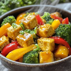 - Tofu and Vegetables: - 1 block (about 14 oz) firm tofu, drained and pressed - 1 red bell pepper, cored and sliced - 1 yellow bell pepper, cored and sliced - 1 cup broccoli florets - Seasonings and Sauces: - 4 cloves garlic, minced - 1 tablespoon fresh ginger, minced - 2 tablespoons soy sauce - 1 tablespoon sriracha - 1 tablespoon rice vinegar - 1 teaspoon sesame oil - Garnishes: - 2 green onions, sliced - Sesame seeds To make the chili garlic tofu stir fry, start with firm tofu. It holds its shape well. Press it to remove water. This step helps the tofu get crispy. Next, you will need colorful bell peppers and broccoli. They add great taste and crunch. Garlic and ginger give strong flavor. Soy sauce and sriracha add depth and heat. Rice vinegar adds a tangy touch. Finally, sesame oil adds a nutty finish. Don't forget garnishes! Green onions and sesame seeds make your dish look and taste great. For the full recipe, check the details above. Enjoy cooking! First, cut your block of tofu into bite-sized cubes. Make sure they are all about the same size. This helps them cook evenly. Next, you need to press the tofu. Pressing removes excess water. This step helps the tofu get crispy when cooked. Now, sprinkle cornstarch over the tofu cubes in a bowl. Toss them gently to coat each piece. The cornstarch forms a nice crust when frying. Heat 2 tablespoons of vegetable oil in a large skillet over medium-high heat. Wait until the oil shimmers. This means it is hot enough. Carefully add the tofu cubes in a single layer. Fry them for about 7 to 10 minutes. Turn them occasionally. You want them golden brown and crispy on all sides. Once done, remove the tofu from the skillet and set it aside on a plate. In the same skillet, add 1 tablespoon of oil. Immediately toss in minced garlic and ginger. Sauté for about 30 seconds. Stir constantly to avoid burning. You want them fragrant, not brown. Next, add your sliced bell peppers and broccoli florets. Stir-fry these veggies for about 5 to 7 minutes. They should be tender-crisp and colorful. Now, return the golden tofu to the skillet. Pour in soy sauce, sriracha, and rice vinegar. Gently toss everything together. This ensures the sauce coats the tofu and veggies evenly. Drizzle sesame oil over the stir fry and give it a final toss. Let it cook for one more minute. This warms everything through. Once everything is hot and mixed well, transfer the stir fry to a serving dish. For the full recipe, check the earlier section. To get crispy tofu, you must press it first. This removes excess water. Cut the tofu into cubes that are all the same size. This helps them cook evenly. Coat the tofu in cornstarch before frying. This is important. A good coating makes the tofu crispy. Toss the cubes gently in cornstarch to cover them well. When frying, use medium-high heat. Heat the oil until it shimmers. Then, add the tofu in a single layer. Don’t crowd the pan. This allows the tofu to fry well and get that golden color. You can control the heat in your chili garlic tofu stir fry. Use sriracha to add spice. Start with one tablespoon, then taste. If you want it hotter, add more sriracha. If sriracha is too spicy, try other sauces. You can use sweet chili sauce for a mild taste. You can also skip the spicy sauce altogether if you prefer no heat. To make your dish look great, garnish it well. Fresh green onions add color and crunch. Sprinkle sesame seeds on top for extra flair. Serve your stir fry over rice or toss it with noodles. Both options make a filling meal. You can even add a side of pickled veggies for a nice contrast. Enjoy your flavorful and colorful dish! {{image_4}} You can switch up the veggies in your stir fry. Try using snap peas, carrots, or zucchini. These vegetables add color and crunch. Seasonal options are also great. In spring, use asparagus and green beans. In fall, add mushrooms or squash for a cozy twist. The goal is to keep it fresh and vibrant. If you want to try something new, tempeh or chickpeas work well. Tempeh has a nutty taste and a firm texture. Chickpeas add creaminess and protein. For meat lovers, chicken or shrimp are tasty choices. Cook them until they are just done, then mix them with the veggies and sauce. Each option adds a unique flavor to the dish. Want to spice things up? Add more garlic or a pinch of cayenne. Fresh herbs like basil or cilantro can brighten the dish. If you prefer a sweeter taste, drizzle in some honey or maple syrup. For a tangy kick, try adding lime juice. Adjust these flavors to suit your taste. Experimenting keeps the dish exciting! For the complete recipe, check out the Full Recipe section. To keep your chili garlic tofu stir fry fresh, store leftovers in an airtight container. Make sure it cools down to room temperature before sealing. This helps prevent moisture build-up. You can keep it in the fridge for up to 4 days. If you notice any changes in smell or color, toss it away. Always check before eating! You can freeze this dish if you want to enjoy it later. Divide it into portions and place them in freezer-safe bags. Remove as much air as possible before sealing. This step helps to avoid freezer burn. You can freeze it for up to 3 months. When you're ready to eat, thaw it overnight in the fridge. Reheat in a skillet over medium heat, adding a splash of water to help revive the texture. This method keeps your tofu and veggies nice and crisp. Yes, you can use less oil. One way is to use a non-stick skillet. This helps reduce the amount of oil needed. You can also use cooking spray. It allows for even cooking without adding too much fat. If you want to swap oils, try vegetable broth instead. It works well for sautéing. You can also use less oil when frying tofu. Just remember that less oil may affect the crispiness. Yes, this recipe can be gluten-free. To make it so, simply use tamari instead of soy sauce. Tamari is a gluten-free soy sauce that tastes great. Make sure to check all other ingredients, too. Some seasonings may contain gluten. You can also use gluten-free substitutes for other ingredients, like rice vinegar. Always read labels to ensure they meet gluten-free standards. To make this dish ahead of time, start by prepping the tofu and vegetables. You can cut and coat the tofu with cornstarch. Store it in the fridge until you’re ready to cook. For the veggies, chop them and keep them in an airtight container. Cook everything fresh before serving for the best taste. If you want to keep them longer, you can meal prep. When it’s time to eat, reheat the stir fry in a skillet over medium heat. This helps keep the tofu crispy. You can also add a bit of water for steaming. Enjoy your meal hot! For the complete cooking steps, refer to the Full Recipe. In this post, we explored how to make a delicious chili garlic tofu stir fry. We covered the key ingredients, detailed steps for cooking, and shared helpful tips for crispiness and spice levels. Remember, you can customize this dish with different vegetables or proteins. Whether you enjoy it right away or store it for later, you'll have a tasty meal. With these simple methods, anyone can create a satisfying stir fry. Enjoy your cooking journey and try out variations that suit your taste!