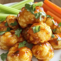 Here is what you need for oven-baked buffalo cauliflower wings. These tasty bites are simple to make and perfect for snacks or parties. - 1 large head of cauliflower, cut into bite-sized florets - 1 cup all-purpose flour - 1 teaspoon garlic powder - 1 teaspoon onion powder - ½ teaspoon smoked paprika - ½ teaspoon salt - ½ teaspoon black pepper - 1 cup unsweetened almond milk (or any non-dairy milk of your choice) - 1 cup buffalo sauce (can be store-bought or homemade) - 2 tablespoons olive oil - Fresh parsley, finely chopped (for garnish) - Sliced celery and carrot sticks (for serving) Each ingredient plays a key role in building flavor and texture. The flour and spices create a crunchy coating, while the buffalo sauce gives that spicy kick we love. I always recommend using fresh cauliflower for the best bites. It holds up well and stays crisp. If you want a milder taste, feel free to adjust the amount of buffalo sauce. You can also try different dipping sauces if you like! Check out the Full Recipe for more details on making this delicious treat. - Preheat the oven to 450°F (232°C). - Line a baking sheet with parchment paper. - In a bowl, whisk together the flour, garlic powder, onion powder, smoked paprika, salt, and black pepper. This mixture adds a nice flavor. - Gradually add almond milk to the dry mix. Keep whisking until you have a smooth batter. - Take each cauliflower floret and dip it into the batter. Make sure each piece is well-coated. - Place the coated florets on the prepared baking sheet in a single layer. - Bake for 20 minutes, flipping the florets halfway to ensure even cooking. - After the first bake, remove the cauliflower and drizzle buffalo sauce over it. Toss the florets gently to coat them in the sauce. - Return the cauliflower to the oven for another 10 minutes. This will deepen the flavor and make them sticky. Enjoy these oven-baked buffalo cauliflower wings as a tasty snack or appetizer. For the complete recipe, check out the Full Recipe. To make your oven-baked buffalo cauliflower wings extra crispy, follow these tips: - Use a high-heat oil like olive oil for better crunch. - Bake your florets in a single layer. Avoid overcrowding the baking sheet. Want to amp up the flavor? Here are some great ideas: - Add spices like cayenne or chili powder for more heat. - Marinate the cauliflower in buffalo sauce before coating for deeper flavor. A tasty dish deserves a pretty look. Here’s how to present your wings: - Garnish with finely chopped parsley for a bright touch. - Serve with a side of creamy ranch or blue cheese dip for extra flavor. These tips will help you create delicious oven-baked buffalo cauliflower wings that impress. For the full recipe, check out the section above. Enjoy your cooking! {{image_4}} You can make your buffalo cauliflower wings even more exciting with different sauces. Try BBQ sauce for a sweet twist. Garlic parmesan sauce adds a creamy touch that pairs well with the crispy cauliflower. You can also mix and match flavors. Making your own sauces opens up a world of unique tastes. You might use ingredients like honey, hot sauce, or herbs to create something special. Serving these wings with protein makes for a full meal. Grilled chicken or tofu adds heartiness. You can also sprinkle shredded cheese on top for a rich flavor. This not only enhances taste but also boosts nutrition. It's a great way to balance the meal while keeping it fun. If you're gluten-free, you can still enjoy these wings. Just swap all-purpose flour with almond or coconut flour. This keeps the texture light and crispy. For an added crunch, use gluten-free breadcrumbs. This way, everyone can indulge in this tasty treat without worries. For the full recipe, check out the [Full Recipe]. To keep your buffalo cauliflower wings fresh, store them in an airtight container in the refrigerator. They stay good for up to three days. When you want to eat them again, reheat in the oven. This method keeps them crispy and tasty. If you want to save time, freeze the wings before baking. This makes for a quick meal later. Just remember to let them thaw before baking to keep the right texture. For the best taste, use the oven to reheat. It helps keep them crispy. If you're in a hurry, you can use the microwave for quick warming, but they might lose some crunch. To make buffalo cauliflower wings vegan, use plant-based dairy alternatives. You can use almond milk, soy milk, or oat milk instead of regular milk. Make sure to check the buffalo sauce ingredients. Some brands add dairy or other animal products. Look for vegan-friendly options or make your own sauce at home. Yes, you can make these delicious wings in an air fryer. Just adjust the cooking time for air frying. Typically, cook the wings for about 15 minutes at 400°F. Check for crispiness, and shake the basket halfway through for even cooking. You can pair these wings with fresh veggies like carrots and celery. Dips like ranch or blue cheese make a great match, too. A light salad can balance the meal. You can also serve them with spicy pickles for an extra kick. The spice level of the wings can be adjusted. You can vary the amount of buffalo sauce used to suit your taste. If you prefer a milder flavor, start with less sauce and add more as needed. For a spicier bite, add more sauce or try a hotter buffalo sauce. This blog post shows how to make buffalo cauliflower wings. You need simple ingredients like cauliflower, flour, and spices. Follow the easy steps to prepare, coat, and bake. Remember to try tips for extra crispiness and flavor. Feel free to get creative with sauces and sides. These wings are tasty and fun for meals or snacks. Enjoy experimenting!