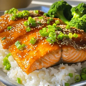 - 4 salmon fillets (approximately 6 oz each) - ¼ cup low-sodium soy sauce - ¼ cup honey or maple syrup - 2 tablespoons rice vinegar - 2 teaspoons sesame oil - 2 cloves garlic, minced - 1 teaspoon fresh ginger, finely grated - 1 tablespoon sesame seeds - 3 green onions, finely chopped - Steamed broccoli and rice, for serving Gather these ingredients before you start cooking. The salmon fillets will be the star of your dish. I recommend using fresh salmon for the best taste. Low-sodium soy sauce helps balance flavors without too much salt. Honey or maple syrup adds a nice sweetness that pairs well with the savory soy sauce. Rice vinegar gives a little tang to the marinade, while sesame oil adds a rich, nutty flavor. Fresh garlic and ginger bring a burst of freshness that lifts the dish. To finish, you can use sesame seeds and green onions as garnishes. These add color and a bit of crunch. You can also serve your salmon with steamed broccoli and rice. This makes a complete meal that is both healthy and delicious. For the full recipe, check out the details mentioned above. - Preheat the oven to 375°F (190°C). - In a bowl, mix low-sodium soy sauce, honey (or maple syrup), rice vinegar, sesame oil, minced garlic, and fresh ginger. This marinade will add great flavor to the salmon. - Place the salmon fillets in a shallow dish. - Pour the marinade over the fillets. Make sure each piece gets coated. Let it sit for 15-20 minutes. This allows the salmon to soak up those delicious flavors. - Line a baking sheet with parchment paper or foil. - Carefully move the marinated salmon to the baking sheet, skin-side down. Drizzle any leftover marinade on top. - Bake the salmon for the first 15 minutes. This helps the salmon cook through and absorb the marinade. - After 15 minutes, take the baking sheet out. Drizzle the cornstarch slurry over the salmon. This will thicken the sauce. - Return the salmon to the oven and bake for another 5-10 minutes. The salmon should flake easily with a fork, and the top will be nicely caramelized. Follow these steps for a tasty Baked Teriyaki Salmon. For the full details, check out the Full Recipe. To make your baked teriyaki salmon truly shine, focus on two key steps: marination and doneness. - Ensuring proper marination time: Let the salmon sit in the marinade for at least 15-20 minutes. This lets the flavors soak in deeply. For an even richer taste, you could marinate it up to 30 minutes. Just be careful not to exceed this time, as too much soy sauce can overpower the fish. - Checking for doneness: Salmon is done when it flakes easily with a fork. An internal temperature of 145°F (63°C) ensures it is safe to eat. If you see the flesh turning from bright pink to a lighter shade, that’s a good sign it's cooked through. Pair your salmon with simple sides to create a delicious meal. - Pairing with sides like rice and vegetables: Steamed rice and broccoli go perfectly with teriyaki salmon. The rice soaks up the sauce, while the veggies add color and crunch. You can also try asparagus or green beans for variety. - Presentation tips for an appealing dish: Serve the salmon on a bed of rice. Drizzle with extra sauce and sprinkle with sesame seeds and green onions. This adds flair and makes your plate look restaurant-quality. Even the best cooks can make simple mistakes. Here are a few to watch out for. - Overcooking the salmon: Salmon can dry out quickly. Keep an eye on the clock and check for doneness often. If in doubt, take it out! - Skipping the marinating phase: Don’t rush this step. The marinade is key to flavor. If you skip it, your salmon may taste bland. For a complete recipe, check out the Full Recipe section. {{image_4}} You can easily change a few ingredients to suit your taste. For sweetness, try using agave or brown sugar instead of honey. Both options work well and add new flavors. If you want to switch up the fish, consider using trout or tilapia. These fish can soak up the teriyaki sauce nicely. Want to add some kick? Sprinkle in chili flakes before baking. This will give your salmon a nice heat. You can also add a splash of lime or orange juice to the marinade. The citrus brightens the dish and adds a fresh twist. To make your meal more complete, serve the salmon with a fresh side salad. A mix of greens and colorful veggies pairs well. You can also experiment with different sauces. Try using teriyaki variations like pineapple or garlic teriyaki for a fun change. These small tweaks can change the whole meal experience! For the full recipe, check out the [Full Recipe]. To keep your baked teriyaki salmon fresh, let it cool first. Wrap it tightly in plastic wrap or foil. This helps keep it from drying out. Use an airtight container for better storage. Glass or plastic containers work well. Label the container with the date for easy tracking. When it’s time to enjoy your leftovers, reheating is key. The best method is to use the oven. Preheat it to 275°F (135°C). Place the salmon in a baking dish with a splash of water. Cover it with foil. Heat for about 15 minutes. This keeps the fish moist and delicious. You can also use a microwave. Heat it gently for 30 seconds at a time. Check often to avoid overcooking. Yes, you can freeze baked salmon. Wrap it well in plastic wrap. Then, place it in a freezer bag or airtight container. It can last up to three months in the freezer. When you're ready to eat it, thaw it in the fridge overnight. For a quick option, place it in cold water for about an hour. After thawing, you can reheat it using the methods above. Enjoy your tasty salmon anytime! The best way to marinate salmon is to use a mix of flavors. I like to use soy sauce, honey, rice vinegar, sesame oil, garlic, and ginger. This mix adds sweetness and depth. Place the salmon in a shallow dish. Pour the marinade over the fish and cover it. Let it sit for at least 15-20 minutes. This time allows the salmon to soak in the flavors well. I recommend cooking salmon in the oven for about 20-25 minutes. The first 15 minutes should be at 375°F. This cooks the fish through. After that, add a cornstarch slurry for a thicker sauce and bake for another 5-10 minutes. The salmon is done when it flakes easily with a fork. Yes, you can use fresh salmon fillets instead of frozen. Fresh salmon will have a better texture and flavor. Just ensure that it is properly handled and stored. The marinating process works the same way for both fresh and frozen fillets. Teriyaki salmon pairs well with steamed broccoli and rice. These sides balance the rich flavor of the fish. You can also serve it with a fresh salad or stir-fried vegetables. For a fun twist, add some sesame seeds and green onions as a garnish. For the full recipe, check out the detailed instructions above. You learned how to make baked teriyaki salmon with simple steps. We discussed key ingredients, like salmon and soy sauce, and essential garnishes. I shared tips for marinating and baking the salmon perfectly. I also highlighted variations and storage tips for your leftovers. Enjoy your flavorful meal! Experiment with the recipe and find your own twist. Baked teriyaki salmon can be a fun dish to share with friends and family. Happy cooking!