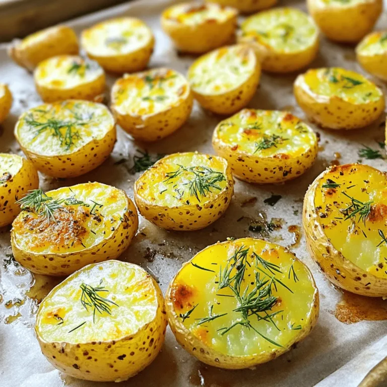 - 2 pounds baby Yukon gold potatoes - 1/2 cup dill pickle juice - 1 packet ranch seasoning mix (1 ounce) - 3 tablespoons olive oil - 1 teaspoon garlic powder - 1 teaspoon onion powder - 1/2 teaspoon smoked paprika - Salt and pepper - Fresh dill or parsley - Baking sheet - Parchment paper - Mixing bowl - Colander The main ingredients for Pickle Ranch Roasted Potatoes make this dish special. The baby Yukon gold potatoes shine with their creamy texture. The dill pickle juice adds a tangy zest that wakes up your taste buds. Ranch seasoning brings in a savory note that pairs well with the other flavors. You’ll need a few tools to make this dish easy. A baking sheet lined with parchment paper keeps your potatoes from sticking. A mixing bowl helps combine all the ingredients well. A colander is key for draining excess pickle juice after marinating. Using fresh herbs like dill or parsley as a garnish uplifts the dish. They add color and fresh flavor. I always recommend using fresh herbs for the best taste. For the full recipe, check out the detailed steps to make these delightful potatoes. - Preheat the oven to 425°F (220°C). - Halve the baby Yukon gold potatoes. - Marinate in dill pickle juice for 15-20 minutes. I love starting this recipe by preheating the oven. The high heat makes the potatoes crispy. Halving the baby Yukon gold potatoes helps them cook evenly. Next, I soak them in dill pickle juice. This step adds a tangy flavor that makes the potatoes special. The longer they soak, the better they taste. - Drain excess pickle juice. - Add olive oil and spices. - Toss to combine. After marinating, I drain the extra pickle juice. This keeps the potatoes from being too wet. I then add olive oil and ranch seasoning mix. I also sprinkle in garlic powder, onion powder, and smoked paprika. These spices bring out the best flavors. Toss the potatoes until they are well-coated. This ensures every bite is packed with flavor. - Spread potatoes on baking sheet. - Roast for 25-30 minutes. - Flip halfway for even cooking. Now it's time to roast! I spread the seasoned potatoes on a lined baking sheet. Giving them space helps them crisp up. Roasting takes about 25-30 minutes. I flip the potatoes halfway through to cook them evenly. When they turn golden brown, they are ready to serve. For the complete recipe, check out [Full Recipe]. To get those potatoes crispy, spread them out on the baking sheet. This allows air to circulate. If they are too close, they can steam instead of roast. A single layer is key. Using parchment paper helps with cleanup and prevents sticking. It makes things easier after cooking, too! You can add more spices to make these potatoes unique. Try smoked paprika for a deeper flavor. You might also like to add some cayenne for heat. If you enjoy zest, consider fresh herbs like thyme or rosemary. You can even mix in some grated cheese for richness. These roasted potatoes go well with many sides. Serve them with grilled chicken or fish for a great meal. They are also tasty with a fresh salad. For a fun twist, try them in a taco or as a topping on nachos. The options are endless! {{image_4}} You can use different potatoes for this dish. Red potatoes offer a creamy texture. Sweet potatoes add a hint of sweetness. Just adjust cooking times. Red potatoes may need a few extra minutes. Sweet potatoes can roast faster, so check them early. Adding cheese can make these potatoes even richer. Try sharp cheddar or Parmesan for a tasty twist. Bacon bits can also add a nice crunch and flavor. Feel free to switch up the seasoning mix. Garlic and onion powder work well, but you can add your favorites too. You can use olive oil alternatives like avocado oil or coconut oil. These oils offer great flavor too. To lower sodium, skip the added salt. You can also use low-sodium ranch seasoning. This keeps the dish tasty while being healthier. For more tips, check out the Full Recipe. To keep your leftover Pickle Ranch Roasted Potatoes fresh, follow these tips: - Refrigeration tips: Let them cool to room temperature first. Store in the fridge within two hours. - Best container options: Use an airtight container. Glass or plastic containers work well. Reheating is key to enjoying these potatoes again. Here’s how you can do it: - Best methods for reheating without losing texture: Use the oven for best results. Preheat your oven to 350°F (175°C) and spread them on a baking sheet. - How long to reheat: Heat for about 10-15 minutes until warmed through. Check for crispiness. You might wonder if you can freeze roasted potatoes. Here’s what you need to know: - Can you freeze roasted potatoes?: Yes, you can freeze them, but they may lose some texture. - Proper freezing and thawing methods: Cool completely, then spread them on a baking sheet. Freeze until solid, then transfer to a freezer bag. When ready to eat, thaw overnight in the fridge before reheating. Pickle Ranch Roasted Potatoes are a tasty side dish. They combine the flavors of dill pickles and ranch seasoning. Baby Yukon gold potatoes soak in dill pickle juice, giving them a tangy kick. I coat them with ranch mix, garlic, and onion powder for a savory touch. Roasting at high heat makes them crispy on the outside and soft inside. These potatoes are perfect for any meal. Yes, you can make these potatoes ahead. Prepare them up to the roasting step. Store the seasoned potatoes in the fridge for up to two days. When you're ready, roast them straight from the fridge. This saves time and makes meal prep easy. These roasted potatoes taste great with many dips. Try ranch dressing for a classic match. You can also use sour cream or yogurt for a creamy option. A zesty dipping sauce made from dill and lemon works well too. Experiment and find your favorite! For the full preparation of Pickle Ranch Roasted Potatoes, refer to the [Full Recipe]. Pickle Ranch Roasted Potatoes are easy to make and full of flavor. You learned how to prep, season, and roast potatoes perfectly. Using simple tools and ingredients, you can enjoy a tasty dish. Try different potato types or add new flavors to make it your own. Store leftovers properly for a delicious meal later. Enjoy these potatoes as a side or snack. They are sure to impress anyone at the table!