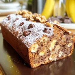 To make the best chocolate chip banana bread, you need a few simple items. Here’s what you will need: - 3 ripe bananas, thoroughly mashed - 1/3 cup melted coconut oil, cooled slightly - 1/2 cup packed brown sugar - 1 large egg, beaten until frothy - 1 teaspoon pure vanilla extract - 1 teaspoon baking soda - A pinch of salt - 1 cup all-purpose flour, sifted - 1/2 cup semi-sweet chocolate chips - 1/4 cup chopped walnuts (optional for extra crunch) Each ingredient plays a role in creating a moist and flavorful bread. The ripe bananas add sweetness and moisture. Coconut oil gives a rich flavor and keeps the bread tender. Brown sugar enhances the sweetness and adds depth. The egg helps bind everything together. Baking soda is essential for a nice rise. The salt balances the sweetness. All-purpose flour forms the bread structure. Chocolate chips give that delightful chocolate burst. If you like nuts, walnuts add crunch and flavor. For the full recipe, check the section above. First, preheat your oven. Set it to 350°F (175°C). This temperature cooks the bread evenly. While it heats up, grease your loaf pan. Use cooking spray or coconut oil. Make sure to cover the sides and bottom well. This way, your banana bread will slide out easily. Now, it's time to mix the wet ingredients. In a large bowl, combine the ripe bananas and melted coconut oil. Use a fork or whisk to mix until smooth. Next, add the brown sugar, beaten egg, and vanilla extract. Stir well until there are no lumps. The mixture should look creamy and inviting. In another bowl, whisk the dry ingredients. Combine the baking soda, salt, and sifted all-purpose flour. Mix until everything is evenly mixed. Now, gently add the dry ingredients to the wet mixture. Stir slowly until just combined. Be careful! Overmixing can make your bread tough. Now for the fun part! Fold in the chocolate chips and walnuts if you choose to add them. Make sure they are evenly mixed in. Next, pour the batter into your greased loaf pan. Use a spatula to smooth the top. This helps it bake evenly. Place the loaf pan in your preheated oven. Bake for 50-60 minutes. The bread is done when a toothpick comes out clean or with a few moist crumbs. Keep an eye on it as it bakes. The smell will be amazing! Once the bread is baked, let it cool in the pan for about 10 minutes. This helps it set. Then, carefully transfer it to a wire rack. Let it cool completely before slicing. This keeps the bread from getting mushy. Enjoy your warm, delicious chocolate chip banana bread! For the full recipe, check out the detailed instructions. To make the best chocolate chip banana bread, you need ripe bananas. They should be brown and soft. This means they are sweet and full of flavor. Overmixing the batter is a big mistake. Mix just until the wet and dry ingredients combine. This keeps your bread light and fluffy. Slice the bread while it's still warm for the best flavor. Serve each slice with a bit of butter or honey to add richness. You can also dust the top with powdered sugar for a nice touch. Arrange slices on a pretty plate for a lovely display. Watch out for overbaking! If you bake too long, the bread gets dry. Check it around the 50-minute mark. A toothpick should come out clean or with a few moist crumbs. Using the wrong measurements can ruin your bread. Always measure carefully, especially flour and sugar. Follow the Full Recipe for precise amounts to avoid mistakes. {{image_4}} You can easily change the flavor of your chocolate chip banana bread. Adding spices like cinnamon or nutmeg gives a warm, cozy taste. Just add about a teaspoon of either spice when mixing the dry ingredients. It adds depth and makes your bread feel special. If you want to switch up the chocolate, try different types. Dark chocolate chips give a rich flavor. White chocolate adds sweetness and creaminess. You can even mix them for a fun twist. The choice is yours! Making this recipe fit your diet is simple. For gluten-free options, use a gluten-free flour blend. Just ensure it's a 1:1 replacement for all-purpose flour. This way, you get the same texture without gluten. If you're vegan, swap the egg for a flax egg. Mix one tablespoon of flaxseed meal with three tablespoons of water. Let it sit for five minutes until it thickens. Use this in place of the egg. Also, choose dairy-free chocolate chips for the best results. Want to add some crunch? You can substitute walnuts with pecans or almonds. Nuts add texture and flavor. If you're not a fan of nuts, skip them altogether. Dried fruits are another great option. You can add raisins, cranberries, or even coconut flakes. Mix in about half a cup of your chosen dried fruit when you add the chocolate chips. This gives your bread a sweet surprise and extra chewiness. For the full recipe, check out the main section! For short-term storage, keep your chocolate chip banana bread at room temperature. Wrap it in plastic wrap or foil. This simple method helps keep the bread moist. You can also place it in a bread box. Avoid putting it in direct sunlight or near heat sources. If you prefer, you can refrigerate it. However, this may change the texture slightly. If you choose to refrigerate, wrap it tightly to prevent it from drying out. For long-term storage, freezing is your best option. Slice the banana bread first. Wrap each slice in plastic wrap. Then, place the slices in a freezer bag. Label the bag with the date. Banana bread can last up to three months in the freezer. When you want to enjoy it, remove a slice from the freezer. Let it thaw at room temperature. You can also reheat it in the microwave for about 15 seconds. Using the right container helps keep your banana bread fresh longer. A plastic container with a tight lid works well. If you prefer, use a resealable plastic bag. Make sure to remove as much air as possible. To keep the bread moist, you can add a piece of bread or a damp paper towel inside the container. This will help maintain its softness. Always store the bread in a cool, dry place for the best results. For the complete recipe, check out the Full Recipe. You can use white sugar as a simple swap. The bread may taste less rich without the molasses flavor. Honey or maple syrup also works well but may change the texture. Use a bit less liquid in your mix if you choose these. For a healthy option, try coconut sugar. It gives a nice caramel flavor, too. Yes, frozen bananas are great! They become super soft when thawed. Just let them sit at room temperature until they soften. Drain any extra liquid before mashing. This will keep your batter from being too wet. Frozen bananas are often sweeter, so your bread will taste even better. Check for doneness by using a toothpick. Insert it into the center of the bread. If it comes out clean or with a few crumbs, the bread is ready. The top should look golden brown, and it should spring back when lightly touched. Trust your senses; a good smell means you're close! To boost the chocolate flavor, add more chocolate chips. You can also try using dark chocolate instead of semi-sweet. Mixing in cocoa powder into the batter gives a richer taste. If you're feeling adventurous, add a splash of coffee to deepen the flavor. You can never go wrong with more chocolate! If your banana bread is too dense, it may be from overmixing the batter. Always stir gently when combining wet and dry ingredients. Using too many bananas can also make it heavy. Consider reducing the amount of banana or flour slightly. Lastly, check your baking soda; it must be fresh to help the bread rise. For the complete process of making this delicious treat, check the Full Recipe. You now have all the steps to make delicious banana bread. Remember the key ingredients and the careful mixing of wet and dry elements. Don’t forget to try the tips for perfect texture and presentation. Baking is all about fun, so experiment with different flavors, mix-ins, and diets. Store your bread properly to enjoy it longer. With these techniques, you can create something tasty and special. Happy baking, and enjoy every bite!