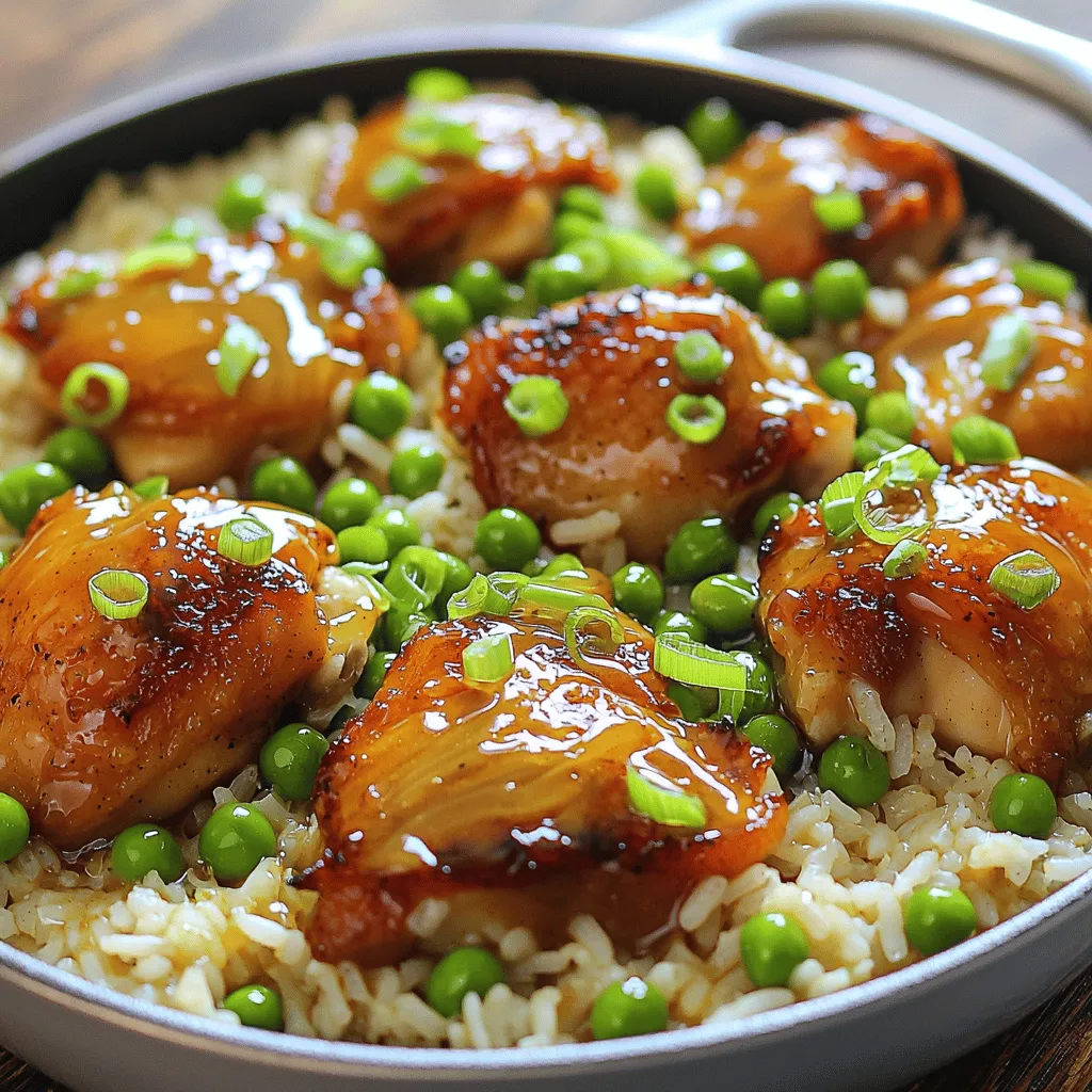 - 1 lb boneless, skinless chicken thighs - 1 cup long-grain white rice - 2 cups chicken broth - 1/4 cup honey - 1/4 cup Dijon mustard - Spices and herbs - 1 cup frozen peas - 2 green onions for garnish This dish starts with three main items: chicken, rice, and broth. The chicken thighs give a rich flavor. They are juicy and tender, making every bite a delight. Long-grain white rice adds heartiness. The broth brings life to the rice, infusing it with savory goodness. Next, we have our flavor enhancers. Honey adds a sweet touch that balances the mustard’s tang. The Dijon mustard gives a nice kick to the dish. I also use spices like garlic powder and smoked paprika. These elevate the taste and aroma. Don't shy away from herbs like thyme. They add depth to the dish. For optional garnishes, I like to add frozen peas. They bring bright color and a slight sweetness. Green onions are perfect for a fresh finish. They add crunch and vibrancy to your plate. If you want to see how to put this all together, check the Full Recipe. To start, I sear the chicken in olive oil. I heat a large skillet over medium-high heat. Then, I add one tablespoon of olive oil. It’s important to let the oil get hot before adding the chicken. I season the chopped chicken thighs with salt and pepper for flavor enhancement. The chicken should cook for about 5-7 minutes. I stir it occasionally until it’s nicely browned and cooked through. Once done, I transfer the chicken to a plate and set it aside. Next, I focus on toasting the rice for added flavor. I add one cup of long-grain white rice to the skillet. The oil residue helps the rice absorb flavors. I toast the rice for about 2 minutes, stirring to prevent burning. This step boosts the nutty flavor, making the dish even better. After that, I pour in two cups of chicken broth. I bring the mixture to a gentle simmer. This is key for cooking the rice evenly. While the rice simmers, I prepare the honey mustard sauce in a separate bowl. I whisk together one-fourth cup of honey, one-fourth cup of Dijon mustard, one teaspoon of garlic powder, one teaspoon of onion powder, half a teaspoon of smoked paprika, and one teaspoon of dried thyme. This mixture adds a sweet and tangy flavor to the dish. Once the broth simmers, I incorporate this sauce into the skillet. Finally, I return the cooked chicken back to the skillet, cover it, and reduce the heat to low. I let everything cook for 15-20 minutes until the rice absorbs the liquid and becomes tender. To achieve tender chicken, start with good quality meat. Use boneless, skinless chicken thighs. They stay juicy and cook evenly. Sear the chicken in hot oil until it is golden brown. This locks in flavor. Remember to not overcrowd the pan. Cook in batches if needed. For perfectly cooked rice, toast it in the same skillet after the chicken. This step adds depth to the flavor. Once toasted, add chicken broth and let it simmer. Cover the skillet to trap steam. This helps the rice cook evenly. Find high-quality chicken at your local butcher or trusted grocery store. Look for fresh, plump thighs with no added water or fillers. If you have a farmer's market nearby, check there for local options. For mustard, Dijon is best for this recipe. It has a smooth, tangy flavor that pairs well with honey. You can also try whole grain mustard for a bit more texture. Always taste the mustard before using it. This way, you can adjust for your preference. Serve Honey Mustard Chicken and Rice Skillet with a fresh salad or steamed vegetables. This adds color and crunch to your meal. Roasted broccoli or green beans are great choices. For plating, you can serve directly in the skillet for a rustic feel. If you prefer individual plates, fluff the rice and add the chicken on top. Garnish with sliced green onions for a pop of color. It makes the dish look inviting and fresh. {{image_4}} You can switch up the chicken for other proteins. Try using turkey or pork instead. For a lighter option, use shrimp; it cooks quickly and adds great flavor. If you want a vegan twist, replace the chicken with tofu or chickpeas. Both options soak up the sauce well and add protein. Just make sure to adjust cooking times so they cook properly. You can make this dish more colorful by adding different vegetables. Bell peppers, broccoli, or carrots work great. Just chop them small and add them when you return the chicken to the skillet. They will cook nicely and add crunch. To change the sauce, try using different mustards. Spicy brown mustard adds a kick, while honey barbecue sauce gives a sweet twist. You can also add a splash of soy sauce for an Asian flair. If you prefer baking, you can make this dish in the oven. After mixing the rice, broth, and sauce, place it in a baking dish. Cover it with foil and bake at 350°F for about 30 minutes. For a slow cooker, add all the ingredients at once. Cook on low for about 4 hours or until the rice is tender. This method makes the flavors blend beautifully over time. For the full recipe, check out [Full Recipe]. After enjoying your Honey Mustard Chicken and Rice Skillet, you’ll likely have some tasty leftovers. To store them well, let the dish cool down to room temperature first. Then, place it in an airtight container. This helps keep moisture in and prevents odors from mingling in your fridge. Leftovers can last up to 3 days when stored correctly. For reheating, you want to keep the chicken and rice juicy. The best method is to use the stove. Place the skillet over low heat and add a bit of chicken broth or water. Stir gently to avoid sticking. Heat for about 10 minutes, or until warmed through. If you prefer the microwave, cover the dish and heat in 1-minute intervals, stirring in between. If you want to save some for later, freezing is a great option. First, let the dish cool completely. Then, portion it into freezer-safe containers. Make sure to leave some space for expansion. You can freeze it for up to 2 months. When you’re ready to enjoy it again, thaw it overnight in the fridge. Reheat as mentioned above for the best taste. What can I serve with Honey Mustard Chicken and Rice Skillet? You can serve this dish with a simple green salad or roasted vegetables. Both options add freshness to your meal. Crispy bread also makes a great side. It helps soak up the sauce. Can I use brown rice instead of white rice? Yes, you can use brown rice. However, remember that brown rice takes longer to cook. You might need to increase the broth and cooking time too. How can I make this dish spicier? To make it spicier, add a teaspoon of chili powder or cayenne pepper. You can also include chopped jalapeños. This adds heat without changing the dish's flavor too much. Is it possible to make this recipe gluten-free? Yes, you can make this dish gluten-free. Use gluten-free mustard and chicken broth. Make sure to check the labels on all ingredients for hidden gluten. How long does it take to cook the chicken? Cooking the chicken takes about 5-7 minutes. You want it to be browned and cooked through. What is the total cooking time for the dish? The total cooking time is around 40 minutes. This includes prep and cooking time for the chicken and rice. You can find the full recipe for more details. This blog post covered the making of honey mustard chicken and rice skillet. We explored ideal ingredients, including quality chicken and flavorful spices. You learned step-by-step instructions for cooking the chicken and rice, plus tips for perfecting each part of the dish. We also discussed variations, storage, and answers to common questions. With these details, I hope you feel ready to create a tasty meal. Enjoy the cooking process and get creative with flavors!