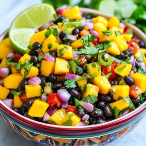 - 1 ripe mango, diced - 1 can (15 oz) black beans, rinsed and drained - 1 red bell pepper, finely chopped - 1/2 medium red onion, finely chopped - 1 small jalapeño pepper, minced - 1/4 cup fresh cilantro leaves, chopped - Juice of 1 fresh lime - 1 tablespoon extra-virgin olive oil - Salt and black pepper to taste The main ingredients create a vibrant mix of flavors. The ripe mango gives a sweet taste, while black beans add protein and texture. Red bell pepper provides a crunchy bite, and red onion adds a mild sharpness. The jalapeño adds heat, but you can adjust it to your liking. Fresh cilantro brings a bright note, and lime juice gives it a zesty kick. Olive oil adds richness to the salsa, while salt and pepper enhance all the flavors. - Additional spices (e.g., cumin, chili powder) - Sliced avocados - Corn for added sweetness Optional ingredients can take your salsa to the next level. If you want more depth, add cumin or chili powder for warmth. Sliced avocado can make it creamy, which pairs well with the sweet mango. You can also add corn for a touch of sweetness and crunch. These extras make your salsa unique and even more enjoyable. You can find the full recipe to get all the details you need. - In a large bowl, combine the diced mango, black beans, red bell pepper, and red onion. - Stir the mixture gently to keep the mango cubes intact. - Carefully fold in the minced jalapeño and chopped cilantro. - In a separate bowl, whisk together the lime juice, olive oil, salt, and pepper. - Drizzle this dressing over the salsa mixture and toss gently. - Taste the salsa and adjust the seasoning if needed. - Let the salsa rest for 15 minutes to meld the flavors. You can find the Full Recipe above for a complete guide. Enjoy your delicious creation! - Use perfectly ripe mangoes for optimal sweetness. A ripe mango will have a sweet, fragrant smell. Look for mangoes that yield slightly when you press them. This means they are soft and ready to eat. - Adjust jalapeño quantity based on spice preference. If you like heat, use more jalapeño. If you prefer mild salsa, start with less. Always taste as you go. - Resting the salsa enhances flavor. Letting it sit for 15 minutes allows the juices to mix. This resting time makes every bite burst with flavor. - Serve in a colorful bowl and garnish with cilantro and lime wedges. A bright bowl makes the salsa pop. The green cilantro and yellow lime add charm. - Pair with tortilla chips or grilled dishes for serving. This salsa tastes great with crunchy chips. It also adds flavor to grilled chicken or fish. Enjoy it at your next gathering! {{image_4}} This salsa is very flexible. You can make it vegan and gluten-free. It uses only fresh, whole ingredients. If you want more protein, try adding quinoa. Quinoa is a great choice. It’s easy to cook and works well with the salsa flavors. Just cook the quinoa and let it cool before mixing it in. To boost the creaminess, add diced avocado. Avocado pairs nicely with mango and beans. It also gives a smooth texture. Another fun twist is to add corn. Sweet corn brings a nice crunch and a hint of sweetness. Mix in about a half-cup of corn for great results. These simple changes keep the salsa fresh and interesting. For the full recipe, check out the link. After you enjoy your mango black bean salsa, store any leftovers in the fridge. Use an airtight container to keep it fresh. This salsa tastes best within 2-3 days. The flavors will blend and get even better, but it won't last forever. If you want to save your salsa for later, you can freeze it. Just scoop it into a freezer-safe container. It will stay good for several months. When you're ready to eat it, thaw the salsa in the fridge overnight. This way, it stays safe and tasty for your next meal. To make mango black bean salsa, gather these ingredients: - 1 ripe mango, diced into small cubes - 1 can (15 oz) black beans, thoroughly rinsed and drained - 1 red bell pepper, finely chopped - 1/2 medium red onion, finely chopped - 1 small jalapeño pepper, minced - 1/4 cup fresh cilantro leaves, chopped - Juice of 1 fresh lime - 1 tablespoon extra-virgin olive oil - Salt and black pepper to taste Start by mixing the diced mango, black beans, red bell pepper, and red onion in a large bowl. Stir gently so the mango stays intact. Next, fold in the minced jalapeño and cilantro. In a separate bowl, whisk together lime juice, olive oil, salt, and pepper. Drizzle this dressing over the salsa and toss gently. Let it sit for at least 15 minutes to blend the flavors. You can serve mango black bean salsa in many fun ways. Here are some ideas: - With crunchy tortilla chips for a fresh snack - As a topping on grilled chicken for added flavor - On fish tacos to enhance the taste - As a side dish with rice or quinoa - In lettuce wraps for a light meal Each option makes the salsa shine and adds a burst of flavor to your meal. Mango black bean salsa keeps well in the fridge. Store it in an airtight container. It’s best enjoyed within 2-3 days. For longer storage, you can freeze it. Just remember to thaw it in the fridge before serving. Freshness is key to enjoying all the bright flavors! Mango black bean salsa is easy to make and tasty. You blend fresh ingredients like mango and beans, then toss in spices and lime juice. You can adapt the recipe to fit your diet and add extra flavors. Remember to rest the salsa so the tastes mix well. Store leftovers in the fridge for a few days or freeze for later. Enjoy this bright, healthy dish with friends, chips, or on grilled meats. Make it your own each time for the best experience!