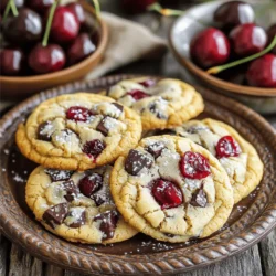 To make these cherry chocolate chunk cookies, gather these simple ingredients: - 1 cup unsalted butter, softened to room temperature - 3/4 cup light brown sugar, tightly packed - 1/2 cup granulated sugar - 2 large eggs, at room temperature - 1 teaspoon pure vanilla extract - 2 1/4 cups all-purpose flour - 1 teaspoon baking soda - 1/2 teaspoon fine sea salt - 1 cup dark chocolate chunks (or chips) - 1 cup fresh cherries, pitted and halved - 1/2 cup walnuts, chopped (optional) These ingredients come together to create a perfect blend of sweet and tart flavors. The soft butter helps the dough stay moist, while the sugars add that needed sweetness. The fresh cherries give a burst of flavor in every bite. For a twist, think about these add-ins: - 1/2 cup shredded coconut - 1/2 cup white chocolate chunks - 1/2 teaspoon almond extract - A pinch of cinnamon for warmth Adding these can change the whole cookie experience. Coconut adds a chewy texture, and white chocolate gives a creamier taste. Almond extract can deepen the flavor too. If you lack some ingredients, here are easy swaps: - Use margarine instead of butter. - Swap brown sugar with coconut sugar. - Replace eggs with 1/4 cup unsweetened applesauce for vegan cookies. - Use gluten-free flour instead of all-purpose flour. These substitutions make it easy to adapt this recipe. No matter your dietary needs, you can enjoy cherry chocolate chunk cookies. For the full recipe, make sure to follow the steps I shared! To make the dough, start by gathering your ingredients. You need butter, sugars, eggs, and vanilla. Cream the softened butter with both sugars in a large bowl. Use an electric mixer on medium speed for about three to four minutes. You want it light and fluffy. Then, add in the eggs one at a time. Mix well after each addition. Stir in the vanilla extract next. In another bowl, whisk together flour, baking soda, and salt. Gradually mix this dry blend into your wet ingredients. Do this on low speed until you see no dry flour. Be careful not to overmix! Finally, fold in the dark chocolate chunks and halved cherries. If you like walnuts, toss those in too. This mixture makes a lovely dough. Preheat your oven to 350°F (175°C). Line two baking sheets with parchment paper to prevent sticking. Using a cookie scoop or tablespoon, drop rounded portions of dough onto the sheets. Make sure to leave about two inches between each cookie. This space helps them spread while baking. Bake the cookies for 10 to 12 minutes. They should have golden edges, while the centers look soft. It’s okay if they seem slightly underbaked. They will continue to firm up as they cool. Once baked, remove the cookies from the oven. Let them cool on the baking sheets for about five minutes. This resting time helps them set. After that, transfer the cookies to wire racks to cool completely. This step is key to keeping them from getting soggy. When cooled, your cherry chocolate chunk cookies are ready to enjoy! For the full recipe, check out the complete guide on making these irresistible treats. To get the best texture for your Cherry Chocolate Chunk Cookies, use room temperature butter. This helps create a light, fluffy dough. Cream the butter and sugars well, about three to four minutes. This step adds air to the mix. Don’t skip it! When adding flour, mix just until incorporated. Overmixing can lead to tough cookies. Also, fold in the chocolate and cherries gently. You want them evenly spread but not crushed. Many people make simple mistakes. One is using cold butter. Cold butter makes it hard to cream properly. Another mistake is not measuring flour correctly. Too much flour can make the cookies dry. Use a spoon to scoop flour into your measuring cup, then level it off. Lastly, keep an eye on baking time. Cookies can go from perfect to burnt in a minute. Check them when they are golden brown at the edges but still soft in the center. Serve these cookies warm, right out of the oven. Warm cookies taste the best! For a fun twist, add a scoop of vanilla ice cream on top. The cold ice cream pairs nicely with the warm cookie. You can also plate them with fresh cherries. This adds color and flavor. For a sweet touch, dust the cookies with powdered sugar before serving. This makes them look even more tempting. For the full recipe, follow the steps outlined above to create these delicious treats! {{image_4}} You can change the chocolate in these cookies. Dark chocolate is rich, but you can use milk chocolate for a sweeter taste. White chocolate adds a creamy flavor too. Mix different chocolates for a fun twist. You might try a mix of dark and milk chocolate chunks. This makes each bite exciting and new. If you want to switch up the fruit, go ahead! Dried cranberries or blueberries work well. You could even use chopped strawberries for a refreshing change. Each fruit gives a new flavor and texture. Just remember to adjust the sugar if the fruit is sweeter than cherries. For those who need gluten-free cookies, the recipe can change easily. Use a gluten-free flour blend instead of all-purpose flour. You can find these blends in most stores. They work well and keep the cookies soft. Add a bit of xanthum gum if your blend does not already have it. This helps bind everything together for the perfect cookie. For the full recipe, check out the Cherry Chocolate Chunk Cookies section. To keep your cherry chocolate chunk cookies fresh, store them in an airtight container. This helps prevent them from drying out. You can place a slice of bread in the container. This extra slice will keep the cookies soft. If you use this method, replace the bread slice every few days. Keep the cookies at room temperature for up to five days. If you want to save some cookies for later, freezing is a great option. First, let the cookies cool completely. Then, place them in a single layer on a baking sheet. Freeze them for about an hour until they are firm. After that, transfer the cookies to a freezer bag. Make sure to remove as much air as possible. You can freeze them for up to three months. When you are ready to enjoy them, just thaw them at room temperature. Cherry chocolate chunk cookies have a good shelf life. When stored correctly, they last about five days at room temperature. If frozen, they can last for up to three months. However, the taste and texture are best enjoyed fresh. For the best flavor, eat the cookies within the first few days after baking. You can always check for any signs of spoilage before eating. Enjoy these treats while they are still delicious! Yes, you can use frozen cherries. Just make sure to thaw and drain them first. This step helps reduce excess moisture. If you skip this, your cookies may turn out soggy. Frozen cherries work well and still taste great. You can replace eggs with several options. Use 1/4 cup unsweetened applesauce for each egg. Another choice is 1 tablespoon ground flaxseed mixed with 3 tablespoons water. Let it sit for a few minutes until it thickens. These substitutes help bind the cookies while keeping them moist. To achieve a chewier texture, try these tips: - Use more brown sugar than white sugar. - Chill the dough for 30 minutes before baking. - Bake the cookies slightly less than the recipe states. This keeps them soft. These changes give your cookies that perfect chewy bite! In this post, we covered essential ingredients and step-by-step instructions for cherry chocolate chunk cookies. You learned about optional add-ins and substitutes. I shared tips for the perfect texture and common mistakes to avoid. We explored different variations, as well as storage tips for leftovers. Baking can be fun and rewarding. With these guidelines, you can create delicious cookies that please everyone. Enjoy your baking journey!