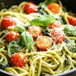 For this dish, you need just a few simple items. Here is the list of main ingredients: - 12 oz (340g) pasta (penne, fusilli, or spaghetti work well) - 1 tablespoon olive oil - 3 cloves garlic, minced - 3 cups vegetable broth - 1 cup heavy cream - 1 cup basil pesto (store-bought or homemade) - 1 cup cherry tomatoes, halved - 1 cup fresh spinach, loosely packed - ½ cup grated Parmesan cheese - Salt and pepper to taste - Fresh basil leaves for garnish These ingredients create a creamy and flavorful base for your pasta. The pesto adds a fresh herbal taste, and the cream makes it rich. You can easily change this dish to suit your taste. Here are some optional ingredients to consider: - Grilled chicken or shrimp for added protein - Artichoke hearts for a unique twist - Bell peppers for extra color and crunch - Zucchini or broccoli for more veggies - Nuts like pine nuts or walnuts for extra texture Feel free to mix and match these options based on what you enjoy or have on hand. When cooking, keep dietary needs in mind. Here are some options: - Gluten-Free: Use gluten-free pasta to make this dish fit your needs. - Dairy-Free: Substitute heavy cream with coconut milk or a dairy-free cream. - Vegan: Use a plant-based pesto and skip the cheese or use nutritional yeast. These simple swaps help make the dish more inclusive. You can enjoy this creamy pesto pasta no matter your diet! For the full recipe, check out the detailed instructions in the article. Start by heating the olive oil in a large pot over medium heat. Once the oil is hot, add the minced garlic. Sauté it for about one minute. You want it fragrant and golden, not browned. If it gets too brown, it turns bitter. Next, add your pasta and vegetable broth to the pot. Turn up the heat to bring it to a gentle boil. When it boils, reduce the heat to a simmer. Cook the pasta for 10 to 12 minutes. Stir it occasionally. This helps prevent sticking. Cook until the pasta is al dente, and most of the liquid is absorbed. Lower the heat again and stir in the heavy cream and basil pesto. Mix well until everything is combined. Allow the pot to simmer for 2 to 3 more minutes. This will help thicken the sauce into a creamy texture. Now, gently fold in the halved cherry tomatoes and fresh spinach. Stir until the spinach wilts and the tomatoes warm up, which takes about 2 minutes. Remove the pot from heat and mix in the grated Parmesan cheese. Stir until it melts and becomes smooth. Taste it and add salt and pepper as needed. If it seems too thick, splash in some vegetable broth. Serve this pasta right from the pot. Garnish with fresh basil leaves and extra Parmesan if you want. This dish is both simple and delightful! For the complete recipe, check out the [Full Recipe]. To make your sauce super creamy, use heavy cream. It blends well with the pesto. Stir it in slowly after cooking the pasta. This helps the sauce coat each piece of pasta evenly. If you want a lighter touch, try half-and-half. It’s a great swap but won’t be as rich. No one likes sticky pasta. To prevent this, stir the pasta often while it cooks. Use enough liquid, like vegetable broth, so the pasta has room to move. If it gets sticky, add a splash of broth. This gets everything moving again and keeps it nice. Want to save time? Use a food processor to chop garlic and veggies fast. You can also pre-measure your ingredients. This way, you grab what you need quickly. If you're short on time, use store-bought pesto. It saves work while still tasting great. For the full recipe, check out One Pot Creamy Pesto Pasta. {{image_4}} You can change this dish to fit your taste. Adding protein can make it heartier. Try chicken, shrimp, or even chickpeas. Each option brings a unique flavor. You can also use different veggies. Bell peppers, zucchini, or broccoli work well. They add color and nutrients. You can mix and match as you like! Want a vegan twist? Swap heavy cream for coconut milk or cashew cream. This keeps the creaminess without dairy. Choose a vegan pesto too, made from nuts and herbs. You can also pick pasta made from chickpeas or lentils for added protein. This way, you can enjoy this dish without any animal products. The sauce is key to flavor! Try different herbs like cilantro or parsley. You can also add spices for a kick. Red pepper flakes or black pepper can spice it up. If you like a milder taste, skip the heat. Feel free to mix new flavors until you find your favorite. For the full recipe, check out the details above. To store leftovers, let the pasta cool to room temperature. Then, transfer it to an airtight container. You can keep it in the fridge for up to three days. Make sure to seal it well to keep moisture out. This way, your creamy pesto pasta stays fresh and tasty. When it's time to eat your leftovers, reheat them gently. I recommend using a pan on low heat. Add a splash of vegetable broth or water to help loosen the sauce. Stir occasionally until heated through. You can also use the microwave, but heat it in short bursts. This keeps the pasta from drying out. If you want to freeze your creamy pesto pasta, place it in a freezer-safe container. It can last up to three months in the freezer. To reheat, let it thaw in the fridge overnight. Then, heat it on the stove with a bit of broth to restore its creamy texture. Enjoy your meal later with ease! For the full recipe, check out the complete guide mentioned earlier. Yes, you can use homemade pesto in this dish. It adds a fresh flavor that store-bought may lack. Homemade pesto lets you control the ingredients and adjust the taste to your liking. Just blend fresh basil, garlic, nuts, and olive oil, then mix it into the pasta. You can use any pasta you enjoy. I recommend penne, fusilli, or spaghetti. These shapes hold the sauce well. They also cook evenly in one pot, making the process smooth and easy. To lighten this dish, substitute heavy cream with low-fat milk or a dairy-free option. You can also use less pesto. Adding more vegetables like zucchini or bell peppers boosts nutrition without adding many calories. You can replace heavy cream with half-and-half or coconut cream. For a lighter option, use Greek yogurt or silken tofu blended until smooth. Each option gives a different taste but still keeps the dish creamy. This dish takes about 25 minutes from start to finish. You spend 10 minutes prepping and 15 minutes cooking. It’s a quick meal perfect for busy nights. For the full recipe, check the details above. This One Pot Creamy Pesto Pasta is easy and fun to make. We covered main and optional ingredients that fit your needs. Follow simple steps to create a creamy delight. Tips help you craft the perfect dish without hassle. Try variations to suit your taste or dietary choices. Store leftovers for quick meals later. Enjoy this meal today, and make it your own!