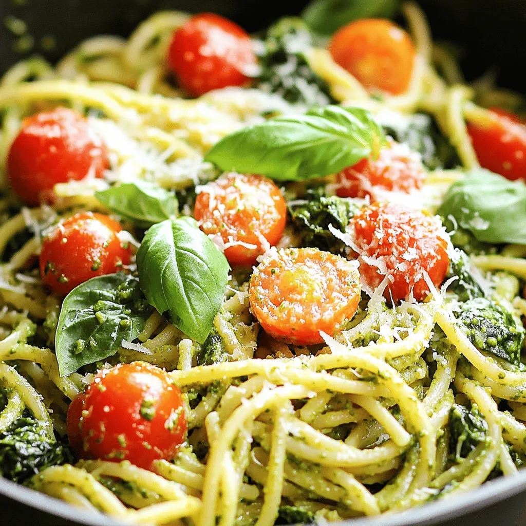 For this dish, you need just a few simple items. Here is the list of main ingredients: - 12 oz (340g) pasta (penne, fusilli, or spaghetti work well) - 1 tablespoon olive oil - 3 cloves garlic, minced - 3 cups vegetable broth - 1 cup heavy cream - 1 cup basil pesto (store-bought or homemade) - 1 cup cherry tomatoes, halved - 1 cup fresh spinach, loosely packed - ½ cup grated Parmesan cheese - Salt and pepper to taste - Fresh basil leaves for garnish These ingredients create a creamy and flavorful base for your pasta. The pesto adds a fresh herbal taste, and the cream makes it rich. You can easily change this dish to suit your taste. Here are some optional ingredients to consider: - Grilled chicken or shrimp for added protein - Artichoke hearts for a unique twist - Bell peppers for extra color and crunch - Zucchini or broccoli for more veggies - Nuts like pine nuts or walnuts for extra texture Feel free to mix and match these options based on what you enjoy or have on hand. When cooking, keep dietary needs in mind. Here are some options: - Gluten-Free: Use gluten-free pasta to make this dish fit your needs. - Dairy-Free: Substitute heavy cream with coconut milk or a dairy-free cream. - Vegan: Use a plant-based pesto and skip the cheese or use nutritional yeast. These simple swaps help make the dish more inclusive. You can enjoy this creamy pesto pasta no matter your diet! For the full recipe, check out the detailed instructions in the article. Start by heating the olive oil in a large pot over medium heat. Once the oil is hot, add the minced garlic. Sauté it for about one minute. You want it fragrant and golden, not browned. If it gets too brown, it turns bitter. Next, add your pasta and vegetable broth to the pot. Turn up the heat to bring it to a gentle boil. When it boils, reduce the heat to a simmer. Cook the pasta for 10 to 12 minutes. Stir it occasionally. This helps prevent sticking. Cook until the pasta is al dente, and most of the liquid is absorbed. Lower the heat again and stir in the heavy cream and basil pesto. Mix well until everything is combined. Allow the pot to simmer for 2 to 3 more minutes. This will help thicken the sauce into a creamy texture. Now, gently fold in the halved cherry tomatoes and fresh spinach. Stir until the spinach wilts and the tomatoes warm up, which takes about 2 minutes. Remove the pot from heat and mix in the grated Parmesan cheese. Stir until it melts and becomes smooth. Taste it and add salt and pepper as needed. If it seems too thick, splash in some vegetable broth. Serve this pasta right from the pot. Garnish with fresh basil leaves and extra Parmesan if you want. This dish is both simple and delightful! For the complete recipe, check out the [Full Recipe]. To make your sauce super creamy, use heavy cream. It blends well with the pesto. Stir it in slowly after cooking the pasta. This helps the sauce coat each piece of pasta evenly. If you want a lighter touch, try half-and-half. It’s a great swap but won’t be as rich. No one likes sticky pasta. To prevent this, stir the pasta often while it cooks. Use enough liquid, like vegetable broth, so the pasta has room to move. If it gets sticky, add a splash of broth. This gets everything moving again and keeps it nice. Want to save time? Use a food processor to chop garlic and veggies fast. You can also pre-measure your ingredients. This way, you grab what you need quickly. If you're short on time, use store-bought pesto. It saves work while still tasting great. For the full recipe, check out One Pot Creamy Pesto Pasta. {{image_4}} You can change this dish to fit your taste. Adding protein can make it heartier. Try chicken, shrimp, or even chickpeas. Each option brings a unique flavor. You can also use different veggies. Bell peppers, zucchini, or broccoli work well. They add color and nutrients. You can mix and match as you like! Want a vegan twist? Swap heavy cream for coconut milk or cashew cream. This keeps the creaminess without dairy. Choose a vegan pesto too, made from nuts and herbs. You can also pick pasta made from chickpeas or lentils for added protein. This way, you can enjoy this dish without any animal products. The sauce is key to flavor! Try different herbs like cilantro or parsley. You can also add spices for a kick. Red pepper flakes or black pepper can spice it up. If you like a milder taste, skip the heat. Feel free to mix new flavors until you find your favorite. For the full recipe, check out the details above. To store leftovers, let the pasta cool to room temperature. Then, transfer it to an airtight container. You can keep it in the fridge for up to three days. Make sure to seal it well to keep moisture out. This way, your creamy pesto pasta stays fresh and tasty. When it's time to eat your leftovers, reheat them gently. I recommend using a pan on low heat. Add a splash of vegetable broth or water to help loosen the sauce. Stir occasionally until heated through. You can also use the microwave, but heat it in short bursts. This keeps the pasta from drying out. If you want to freeze your creamy pesto pasta, place it in a freezer-safe container. It can last up to three months in the freezer. To reheat, let it thaw in the fridge overnight. Then, heat it on the stove with a bit of broth to restore its creamy texture. Enjoy your meal later with ease! For the full recipe, check out the complete guide mentioned earlier. Yes, you can use homemade pesto in this dish. It adds a fresh flavor that store-bought may lack. Homemade pesto lets you control the ingredients and adjust the taste to your liking. Just blend fresh basil, garlic, nuts, and olive oil, then mix it into the pasta. You can use any pasta you enjoy. I recommend penne, fusilli, or spaghetti. These shapes hold the sauce well. They also cook evenly in one pot, making the process smooth and easy. To lighten this dish, substitute heavy cream with low-fat milk or a dairy-free option. You can also use less pesto. Adding more vegetables like zucchini or bell peppers boosts nutrition without adding many calories. You can replace heavy cream with half-and-half or coconut cream. For a lighter option, use Greek yogurt or silken tofu blended until smooth. Each option gives a different taste but still keeps the dish creamy. This dish takes about 25 minutes from start to finish. You spend 10 minutes prepping and 15 minutes cooking. It’s a quick meal perfect for busy nights. For the full recipe, check the details above. This One Pot Creamy Pesto Pasta is easy and fun to make. We covered main and optional ingredients that fit your needs. Follow simple steps to create a creamy delight. Tips help you craft the perfect dish without hassle. Try variations to suit your taste or dietary choices. Store leftovers for quick meals later. Enjoy this meal today, and make it your own!