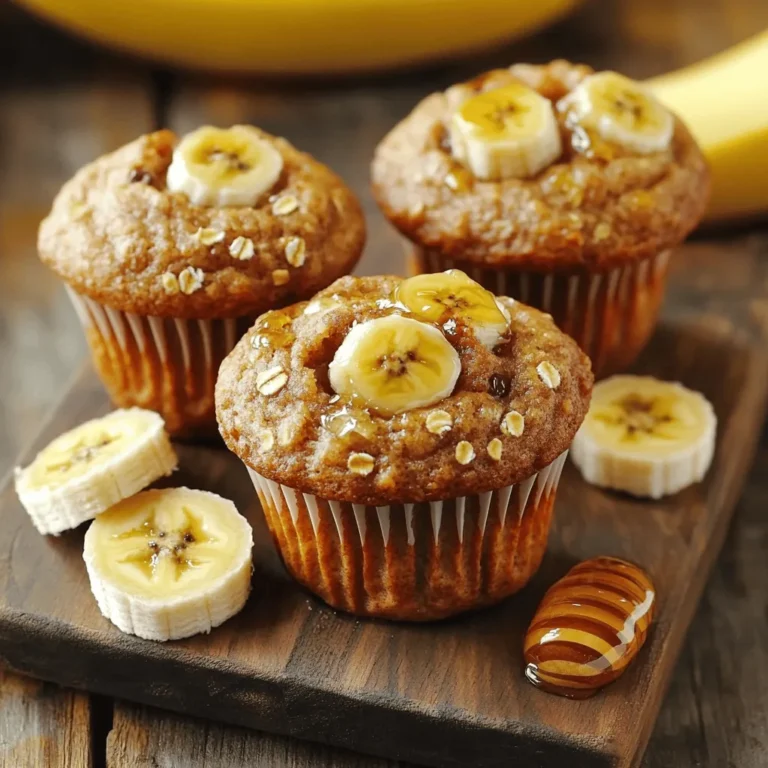 - 2 ripe bananas, peeled - 1 cup rolled oats - 1/4 cup honey or pure maple syrup - 1/2 cup plain yogurt or unsweetened applesauce - 2 large eggs - 1 teaspoon baking soda - 1 teaspoon pure vanilla extract - 1/2 teaspoon ground cinnamon - 1/4 teaspoon salt - 1/2 cup chocolate chips or chopped nuts (optional) The ingredients for these muffins offer great health benefits. Ripe bananas provide potassium and fiber, helping your heart and digestion. Rolled oats add whole grains, which give energy and keep you full. Honey or maple syrup acts as a natural sweetener, giving you a healthier option than sugar. Yogurt boosts protein and calcium, which are good for your bones. Eggs add more protein and help bind the muffins together. Ground cinnamon helps regulate blood sugar and adds flavor without extra calories. You can swap ingredients based on your needs. For a vegan option, replace eggs with flax eggs or chia seeds. Use dairy-free yogurt or applesauce for a lactose-free version. If you want to cut sugar, try using mashed dates instead of honey or maple syrup. Instant oats can work if you are in a pinch, but rolled oats give better texture. You can also use nuts or seeds instead of chocolate chips for a healthier twist. For the full recipe, refer to the earlier section. First, preheat your oven to 350°F (175°C). This step is key to baking. Next, prepare your muffin tin. You can line it with paper liners or lightly grease it with oil. This helps the muffins come out easily. Now, it’s time to blend. In a high-speed blender, add the ripe bananas, rolled oats, honey or maple syrup, yogurt or applesauce, and the eggs. Don’t forget the baking soda, vanilla extract, ground cinnamon, and salt. Blend on high speed until it is smooth. If needed, stop to scrape the sides with a spatula. This ensures everything mixes well. If you want added texture, fold in chocolate chips or nuts after blending. Carefully pour the batter into your prepared muffin tin. Fill each muffin cavity about two-thirds full. This gives the muffins room to rise. Place the tin in the oven and bake for 18-20 minutes. Check with a toothpick; it should come out clean or with a few crumbs. Once done, let the muffins cool in the tin for 5 minutes. Then, transfer them to a wire rack. This helps them cool evenly. Enjoy your Banana Oat Blender Muffins with a drizzle of honey for extra sweetness! You can find the Full Recipe for more detailed steps. To get the best texture in your muffins, use ripe bananas. They should be spotty and soft. This adds natural sweetness and moisture. Blend the mixture well. You want it smooth and creamy. If you leave lumps, the muffins may not rise evenly. Fill the muffin cups only two-thirds full. This gives them space to puff up nicely. One common mistake is overmixing the batter. Blend just enough to combine the ingredients. Overmixing makes the muffins tough. Avoid using unripe bananas. They lack the sweetness and flavor you need. Also, do not skip the resting time after baking. Letting them cool helps improve the texture. Serve these muffins warm for the best taste. Try drizzling honey on top for extra sweetness. Adding sliced bananas on the side makes it look pretty. You can also enjoy them with yogurt or a nut butter spread. These muffins pair well with a cold glass of milk or a warm cup of tea. For the full recipe, check out the detailed instructions! {{image_4}} You can easily make these muffins gluten-free. Just use gluten-free oats. For a vegan version, swap eggs for flax eggs. Mix one tablespoon of ground flaxseed with three tablespoons of water. Let it sit for five minutes to thicken. Replace yogurt with plant-based options like almond or coconut yogurt. These changes keep the muffins tasty and healthy. Feel free to get creative with flavors! You can add mix-ins like berries, nuts, or dried fruits. Chocolate chips give a sweet touch, while nuts add a nice crunch. Adding spices like nutmeg or ginger can also enhance the flavor. A teaspoon of vanilla or almond extract makes the muffins even more delicious. These muffins are perfect for breakfast or snacks. You can make standard-sized muffins or mini ones for bite-sized treats. If you want larger muffins, just fill the cups more. Adjust baking time if you change the size. Mini muffins may bake in about 12-15 minutes, while larger ones might take a few extra minutes. Check with a toothpick to see if they are done. After baking, let your muffins cool fully on a wire rack. Once cooled, place them in an airtight container. This keeps them fresh for up to 3 days. If you want to keep them longer, consider freezing them. Storing muffins in a cool, dry place helps maintain their soft texture. To freeze your Banana Oat Blender Muffins, wrap each muffin tightly in plastic wrap. Then, place the wrapped muffins in a freezer bag. Make sure to squeeze out as much air as possible before sealing. They can stay fresh in the freezer for up to 3 months. When you're ready to eat one, just pull it out and thaw it at room temperature. To reheat your muffins, use a microwave or an oven. For the microwave, heat one muffin for about 15 to 20 seconds. This warms it up without drying it out. If you prefer the oven, preheat it to 350°F (175°C) and bake the muffin for about 5 to 10 minutes. This method gives it a nice, warm texture. Enjoy your muffins warm for the best taste! To make Banana Oat Blender Muffins, gather your ingredients first. You need ripe bananas, rolled oats, honey or maple syrup, yogurt or applesauce, eggs, baking soda, vanilla extract, cinnamon, salt, and optional chocolate chips or nuts. Start by preheating your oven to 350°F (175°C). Prepare your muffin tin by lining it with paper liners or greasing it. Next, blend all your ingredients in a high-speed blender. Blend until smooth, making sure to scrape the sides if needed. Then, fold in any chocolate chips or nuts if you want. Pour the batter into the muffin tin, filling each cup about two-thirds full. Bake for 18-20 minutes, or until a toothpick comes out clean. Let the muffins cool on a wire rack. For the full recipe, check the details above. Yes, you can use instant oats instead of rolled oats. Instant oats will change the texture, making your muffins a bit softer and denser. If you prefer a heartier muffin, I suggest sticking with rolled oats. Rolled oats give a nice chewiness and help the muffins rise better. These muffins can last about 3-5 days when stored properly. Keep them in an airtight container at room temperature. If you want them to last longer, you can freeze them. They stay good in the freezer for up to three months. Just make sure to wrap them well in plastic wrap or a freezer bag. When ready to eat, thaw them overnight in the fridge or warm them in the microwave. You've learned about the key ingredients, their benefits, and how to make banana oat blender muffins. We discussed preparations, baking, and tips to get the best results. Consider variations for different diets and flavors. Lastly, storing and reheating your muffins helps them stay fresh longer. Keep experimenting with these muffins and enjoy the delight they bring! Your kitchen is now a place for tasty, healthy treats. Happy baking!