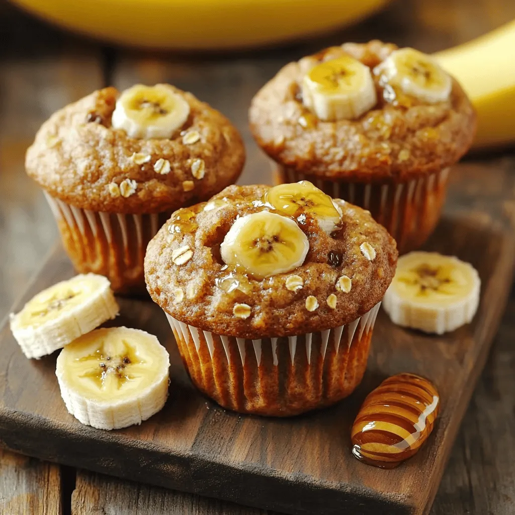 - 2 ripe bananas, peeled - 1 cup rolled oats - 1/4 cup honey or pure maple syrup - 1/2 cup plain yogurt or unsweetened applesauce - 2 large eggs - 1 teaspoon baking soda - 1 teaspoon pure vanilla extract - 1/2 teaspoon ground cinnamon - 1/4 teaspoon salt - 1/2 cup chocolate chips or chopped nuts (optional) The ingredients for these muffins offer great health benefits. Ripe bananas provide potassium and fiber, helping your heart and digestion. Rolled oats add whole grains, which give energy and keep you full. Honey or maple syrup acts as a natural sweetener, giving you a healthier option than sugar. Yogurt boosts protein and calcium, which are good for your bones. Eggs add more protein and help bind the muffins together. Ground cinnamon helps regulate blood sugar and adds flavor without extra calories. You can swap ingredients based on your needs. For a vegan option, replace eggs with flax eggs or chia seeds. Use dairy-free yogurt or applesauce for a lactose-free version. If you want to cut sugar, try using mashed dates instead of honey or maple syrup. Instant oats can work if you are in a pinch, but rolled oats give better texture. You can also use nuts or seeds instead of chocolate chips for a healthier twist. For the full recipe, refer to the earlier section. First, preheat your oven to 350°F (175°C). This step is key to baking. Next, prepare your muffin tin. You can line it with paper liners or lightly grease it with oil. This helps the muffins come out easily. Now, it’s time to blend. In a high-speed blender, add the ripe bananas, rolled oats, honey or maple syrup, yogurt or applesauce, and the eggs. Don’t forget the baking soda, vanilla extract, ground cinnamon, and salt. Blend on high speed until it is smooth. If needed, stop to scrape the sides with a spatula. This ensures everything mixes well. If you want added texture, fold in chocolate chips or nuts after blending. Carefully pour the batter into your prepared muffin tin. Fill each muffin cavity about two-thirds full. This gives the muffins room to rise. Place the tin in the oven and bake for 18-20 minutes. Check with a toothpick; it should come out clean or with a few crumbs. Once done, let the muffins cool in the tin for 5 minutes. Then, transfer them to a wire rack. This helps them cool evenly. Enjoy your Banana Oat Blender Muffins with a drizzle of honey for extra sweetness! You can find the Full Recipe for more detailed steps. To get the best texture in your muffins, use ripe bananas. They should be spotty and soft. This adds natural sweetness and moisture. Blend the mixture well. You want it smooth and creamy. If you leave lumps, the muffins may not rise evenly. Fill the muffin cups only two-thirds full. This gives them space to puff up nicely. One common mistake is overmixing the batter. Blend just enough to combine the ingredients. Overmixing makes the muffins tough. Avoid using unripe bananas. They lack the sweetness and flavor you need. Also, do not skip the resting time after baking. Letting them cool helps improve the texture. Serve these muffins warm for the best taste. Try drizzling honey on top for extra sweetness. Adding sliced bananas on the side makes it look pretty. You can also enjoy them with yogurt or a nut butter spread. These muffins pair well with a cold glass of milk or a warm cup of tea. For the full recipe, check out the detailed instructions! {{image_4}} You can easily make these muffins gluten-free. Just use gluten-free oats. For a vegan version, swap eggs for flax eggs. Mix one tablespoon of ground flaxseed with three tablespoons of water. Let it sit for five minutes to thicken. Replace yogurt with plant-based options like almond or coconut yogurt. These changes keep the muffins tasty and healthy. Feel free to get creative with flavors! You can add mix-ins like berries, nuts, or dried fruits. Chocolate chips give a sweet touch, while nuts add a nice crunch. Adding spices like nutmeg or ginger can also enhance the flavor. A teaspoon of vanilla or almond extract makes the muffins even more delicious. These muffins are perfect for breakfast or snacks. You can make standard-sized muffins or mini ones for bite-sized treats. If you want larger muffins, just fill the cups more. Adjust baking time if you change the size. Mini muffins may bake in about 12-15 minutes, while larger ones might take a few extra minutes. Check with a toothpick to see if they are done. After baking, let your muffins cool fully on a wire rack. Once cooled, place them in an airtight container. This keeps them fresh for up to 3 days. If you want to keep them longer, consider freezing them. Storing muffins in a cool, dry place helps maintain their soft texture. To freeze your Banana Oat Blender Muffins, wrap each muffin tightly in plastic wrap. Then, place the wrapped muffins in a freezer bag. Make sure to squeeze out as much air as possible before sealing. They can stay fresh in the freezer for up to 3 months. When you're ready to eat one, just pull it out and thaw it at room temperature. To reheat your muffins, use a microwave or an oven. For the microwave, heat one muffin for about 15 to 20 seconds. This warms it up without drying it out. If you prefer the oven, preheat it to 350°F (175°C) and bake the muffin for about 5 to 10 minutes. This method gives it a nice, warm texture. Enjoy your muffins warm for the best taste! To make Banana Oat Blender Muffins, gather your ingredients first. You need ripe bananas, rolled oats, honey or maple syrup, yogurt or applesauce, eggs, baking soda, vanilla extract, cinnamon, salt, and optional chocolate chips or nuts. Start by preheating your oven to 350°F (175°C). Prepare your muffin tin by lining it with paper liners or greasing it. Next, blend all your ingredients in a high-speed blender. Blend until smooth, making sure to scrape the sides if needed. Then, fold in any chocolate chips or nuts if you want. Pour the batter into the muffin tin, filling each cup about two-thirds full. Bake for 18-20 minutes, or until a toothpick comes out clean. Let the muffins cool on a wire rack. For the full recipe, check the details above. Yes, you can use instant oats instead of rolled oats. Instant oats will change the texture, making your muffins a bit softer and denser. If you prefer a heartier muffin, I suggest sticking with rolled oats. Rolled oats give a nice chewiness and help the muffins rise better. These muffins can last about 3-5 days when stored properly. Keep them in an airtight container at room temperature. If you want them to last longer, you can freeze them. They stay good in the freezer for up to three months. Just make sure to wrap them well in plastic wrap or a freezer bag. When ready to eat, thaw them overnight in the fridge or warm them in the microwave. You've learned about the key ingredients, their benefits, and how to make banana oat blender muffins. We discussed preparations, baking, and tips to get the best results. Consider variations for different diets and flavors. Lastly, storing and reheating your muffins helps them stay fresh longer. Keep experimenting with these muffins and enjoy the delight they bring! Your kitchen is now a place for tasty, healthy treats. Happy baking!