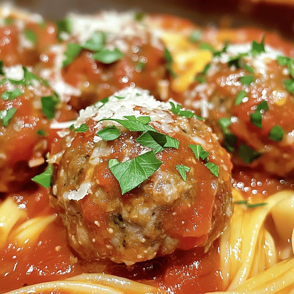 To make the best classic Italian meatballs, you need a few key items: - 1 pound ground beef - 1/2 pound ground pork - 1 cup fresh breadcrumbs (preferably from a rustic Italian bread) - 1/4 cup finely grated Parmesan cheese - 1/4 cup fresh parsley, chopped - 1/4 cup whole milk - 1 large egg - 3 cloves garlic, minced - 1 teaspoon dried oregano - 1 teaspoon sea salt - 1/2 teaspoon black pepper - 1/2 teaspoon red pepper flakes (optional) - 2 cups marinara sauce - Olive oil for frying Using high-quality ingredients makes a big difference in flavor. Fresh herbs, for example, add brightness. Good meat blends give the meatballs a rich taste. Always choose fresh breadcrumbs for better texture. They help the meatballs stay moist and tender. Grated Parmesan cheese enhances the savory flavor. High-quality marinara sauce ties everything together with a rich, tomato taste. Do not skip on the olive oil; it adds flavor and helps with cooking. To prepare your classic Italian meatballs, you will need: - A large mixing bowl - A smaller bowl for the binding mixture - A skillet or frying pan - A spatula for mixing - A plate for shaping the meatballs - A large pot or Dutch oven for simmering Having these tools ready will make your cooking experience smooth and easy. Now you are ready to create a delicious dish! For the full recipe, check out the section titled Full Recipe. First, gather all your ingredients. In a large bowl, mix the ground beef and ground pork. Make sure they blend well. Next, add the fresh breadcrumbs, grated Parmesan cheese, chopped parsley, and minced garlic. This mix gives the meatballs great flavor. Set the bowl aside so you can get ready to bind the meatballs. In a smaller bowl, whisk together the milk, egg, oregano, salt, black pepper, and red pepper flakes. This mixture acts like glue for the meatballs. Pour this milk and egg mix into your meat mixture. Use clean hands or a spatula to combine them. Be gentle and avoid overmixing. This keeps your meatballs nice and tender. Heat a large skillet over medium heat. Add a good drizzle of olive oil to coat the pan. With your hands, shape the meat mixture into balls, about 1 to 1.5 inches wide. Place them on a plate to keep them organized. When the skillet is hot, add the meatballs in batches. Make sure each one has space. Cook for about 3-4 minutes on each side, turning until they are golden brown. Once browned, move the meatballs to a pot and cover them with marinara sauce. Let them simmer on low heat for 25-30 minutes. This helps the flavors mix and cooks the meatballs through. To keep your meatballs tender, avoid overmixing the meat. Use your hands to mix gently. If you mix too much, the meatballs can become tough. The addition of milk helps, too. It keeps the meat moist and soft. For a golden brown crust, heat your skillet well before adding meatballs. Use enough olive oil to coat the pan. Don’t crowd the meatballs; they need space. This allows them to sear properly. Brown them for about 3-4 minutes on each side. Simmering in sauce is key for flavor. After browning, place the meatballs in a pot. Pour marinara sauce over them. Cover the pot and simmer on low heat for 25-30 minutes. This helps the meatballs absorb the sauce and become juicy. For the full recipe, check out the detailed steps above. {{image_4}} You can use different meats in your meatball mix. Ground beef is classic, but adding ground pork makes them juicier. You can also try ground turkey or chicken for a leaner option. Mixing beef and pork gives a nice balance of flavor and texture. This combination keeps the meatballs tender and flavorful. Experiment with different ratios to find what you like best. Adding unique flavors can change your meatballs. Consider mixing in grated cheese like Pecorino Romano for a sharper taste. Fresh herbs like basil or thyme can add depth. You might also try adding finely chopped sun-dried tomatoes for a sweet, tangy twist. A splash of Worcestershire sauce can give an extra umami kick. Don’t be afraid to play with spices too; a pinch of cumin or coriander can surprise your taste buds. If you need gluten-free meatballs, swap breadcrumbs for gluten-free options like almond flour or oats. You can also use ground flaxseed mixed with water as a binder. For dairy-free options, skip the cheese and use a plant-based milk. These changes keep the meatballs tasty and light. You won’t miss the gluten or dairy in these flavorful bites. For the full recipe, check out the guide on cooking classic Italian meatballs. After enjoying your meatballs, you might have some left. Store them in an airtight container. Place a layer of sauce on top to keep them moist. They will last in the fridge for about three days. If you want to keep them longer, freezing is a great option. To freeze meatballs, let them cool completely first. Line a baking sheet with parchment paper. Place the meatballs in a single layer, not touching each other. Freeze them for about one hour. Once frozen, transfer them to a freezer-safe bag. They can last in the freezer for up to three months. This method helps maintain their texture and flavor. When ready to eat, you can reheat meatballs in several ways. The best method is to simmer them in marinara sauce. This keeps them moist and adds flavor. Heat them on low until hot, about 15 to 20 minutes. You can also use a microwave for a quick option. Place the meatballs on a plate, cover with a damp paper towel, and heat for 1-2 minutes. Always check that they are heated all the way through. For the best taste, serve them with fresh pasta or on crusty bread. You can tell meatballs are done when they reach an internal temperature of 165°F. Use a meat thermometer to check. If you don't have one, cut a meatball in half. The inside should be brown, not pink. Cooking them in marinara sauce also helps. The sauce should bubble, and the meatballs should simmer for at least 25-30 minutes. This ensures they cook through and soak up the sauce's flavor. Yes, you can make meatballs ahead of time. Prepare them and store them in the fridge for up to two days. They can also be frozen for up to three months. To freeze, place them in a single layer on a baking sheet. Once frozen, transfer them to an airtight container. You can cook them directly from frozen. Just add extra cooking time when simmering in the sauce. Classic Italian meatballs pair well with many sides. Here are some great options: - Spaghetti or any pasta - Crusty Italian bread - Garlic bread for dipping - A fresh green salad - Roasted vegetables for a healthy touch - Polenta or rice for a filling meal Choose what you love! Each option enhances the deliciousness of the meatballs. For the complete recipe, check the Full Recipe. In this article, we explored how to make classic Italian meatballs. We highlighted key ingredients, why quality matters, and essential equipment. We walked through step-by-step instructions for creating the perfect meat mixture, binding, and cooking techniques. Our tips ensured you keep meatballs tender and achieve a golden crust. We also shared tasty variations and important storage information. Remember, fantastic meatballs rely on quality and care. With practice, you'll create delicious meals that impress. Enjoy your cooking journey!