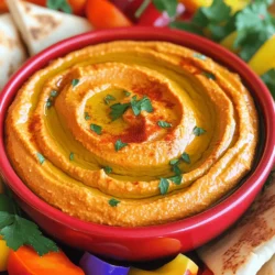 - 1 cup canned chickpeas, thoroughly drained and rinsed - 1 medium roasted red pepper (store-bought or homemade, skins removed) - 2 tablespoons tahini (sesame seed paste) - 2 tablespoons extra virgin olive oil (plus extra for drizzling) - 2 tablespoons freshly squeezed lemon juice - 1 garlic clove, finely minced - 1/2 teaspoon ground cumin - Salt, to taste These main ingredients create a rich and creamy base for your hummus. Canned chickpeas save time and provide a smooth texture. Roasted red peppers add a sweet, smoky flavor. Tahini gives a nutty taste, while olive oil adds richness. Lemon juice brightens the dish, and garlic brings warmth. Ground cumin adds a hint of earthiness. Salt enhances all these flavors. - Fresh parsley - Smoked paprika - Additional olive oil for drizzling For garnishing, fresh parsley adds color and freshness. Smoked paprika gives a vibrant touch and extra flavor. A drizzle of olive oil enhances the look and taste. A serving of roasted red pepper hummus has roughly 100 calories. It contains healthy fats from olive oil and tahini. Chickpeas are full of protein and fiber, supporting health. Health benefits of primary ingredients: - Chickpeas help with digestion and keep you full. - Olive oil supports heart health. - Lemon juice provides vitamin C. - Garlic can boost the immune system. Using these ingredients, you make a dish that is not just tasty but also good for you. For the Full Recipe, check the details above! To start, drain and rinse the canned chickpeas. This step is vital. Rinsing removes excess sodium and improves taste. Canned chickpeas save time. Dried chickpeas need soaking and cooking, which takes longer. If you choose dried, soak them overnight. Then, boil until soft. Next, blend your ingredients. In a food processor, add the chickpeas, roasted red pepper, tahini, olive oil, lemon juice, minced garlic, cumin, and salt. Pulse until smooth. For the best texture, stop and scrape the sides. This ensures even mixing. The goal is a creamy, homogenous blend. Now, it's time to adjust to your liking. If the hummus is too thick, add water. Do this one tablespoon at a time. Blend well after each addition. This method helps you find the perfect creaminess. Taste your hummus and adjust flavors. You might want more salt, lemon juice, or garlic. Each tweak makes it yours. Try the Full Recipe for a delicious twist on this classic dish. Over-processing vs. under-processing Finding the right texture is key. If you over-process, your hummus can become too thin and runny. If you under-process, it may be grainy. Aim for a creamy consistency. Skipping the taste test Always taste your hummus as you mix. Adjust the flavors to fit your liking. You may want more lemon juice or salt. Trust your palate; it knows best. Extra ingredients to boost taste To add depth, try mixing in sun-dried tomatoes or olives. You can also blend in herbs like basil or cilantro for a fresh twist. These additions can elevate your hummus beyond the ordinary. Ideas for seasoning variations Experiment with different spices. Adding a pinch of smoked paprika can give a nice kick. For more zest, consider using fresh herbs or even a splash of hot sauce. Use of a high-powered food processor A strong food processor makes blending easy. It helps achieve that smooth and creamy texture we all love. If you have a weaker model, you may need to blend longer. How to store leftover hummus Store your hummus in an airtight container. It will last up to a week in the fridge. For longer storage, consider freezing it. Just make sure to leave some space in the container for expansion. For the full recipe, check out the details above! {{image_4}} Want to kick up the heat? Add chili flakes or jalapeños to your hummus. Start with a small amount and taste as you go. This way, you control the spice level. The heat pairs well with the sweet flavor of roasted red pepper. You can also try different chili types for unique flavors. Roasted garlic cloves bring a rich, sweet taste to hummus. To make this, roast a few garlic cloves until soft and golden. Blend them with the chickpeas and other ingredients. This adds depth to the flavor. Roasted garlic is less sharp than raw garlic, making your hummus creamy and mellow. You can mix in various herbs and spices for extra flavor. Try adding fresh herbs like basil or cilantro. A sprinkle of ground coriander or smoked paprika can change the taste too. Experiment with different spices to find your favorite blend. These simple tweaks can give your hummus a whole new life. For the full recipe, check out my Roasted Red Pepper Hummus recipe! Store your roasted red pepper hummus in a container with a tight lid. Glass containers work best, as they keep the hummus fresh. Make sure the lid seals well to avoid air exposure. In the fridge, hummus lasts about 5 to 7 days. Always check for freshness before serving. You can freeze hummus for longer storage. Use an airtight container or freezer bag. Leave some space at the top, as it will expand when frozen. To thaw, place it in the fridge overnight. Once thawed, stir well before serving. If it seems thick, add a little water to get the right texture. Hummus can spoil if not stored properly. Look for changes in color or smell. If it has mold, do not eat it. The texture may also change, becoming dry or grainy. To keep it fresh, always use clean utensils to scoop out hummus. This helps prevent bacteria from spoiling your tasty dip. Yes, you can make hummus without tahini. If you skip tahini, try these alternatives: - Sunflower seed butter: It adds creaminess and a nutty flavor. - Greek yogurt: This gives a tangy taste and thick texture. - Peanut butter: Use it for a different twist on flavor. Homemade hummus lasts about 4 to 7 days in the fridge. Store it in an airtight container. Keep an eye on it for any changes in smell or texture. If it smells sour or has mold, it's time to toss it. You can serve roasted red pepper hummus with many tasty options. Here are some ideas: - Warm pita bread: Soft and perfect for dipping. - Veggie sticks: Carrots, cucumbers, and bell peppers are great choices. - Toasted pita chips: Crunchy and delightful for scooping. Yes, roasted red pepper hummus is healthy! It has many benefits: - Chickpeas: Full of protein and fiber. - Olive oil: Packed with healthy fats. - Red peppers: Rich in vitamins A and C. Compared to other dips, hummus is lower in calories and higher in nutrients. You can find roasted red pepper hummus in many stores. Look for it in: - Grocery stores: Most have a deli or refrigerated section. - Health food stores: They often carry gourmet brands. - Online: Many brands sell hummus directly to your door. Roasted red pepper hummus is already vegan! To keep it that way, just: - Use vegan-friendly tahini: Most brands are vegan. - Check ingredients: Ensure no added dairy in store-bought versions. For a fun twist, add spices or herbs to suit your taste. For the full recipe, check the details above. In this article, I discussed how to make delicious roasted red pepper hummus. We covered the main ingredients and optional garnishes, plus the steps for preparation and storage. I shared tips to avoid common mistakes and offered flavor variations to keep your hummus exciting. Homemade hummus is quick, tasty, and healthy. With just a few simple steps and ingredients, you can create a dip that everyone loves. Try it yourself and enjoy!