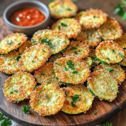 - 2 medium zucchinis - 1 cup freshly grated Parmesan cheese - 1 cup panko breadcrumbs - 2 large eggs - Garlic powder, onion powder, Italian herbs - Salt and pepper To make Air Fryer Parmesan Crusted Zucchini Chips, you need fresh ingredients. Zucchini gives a nice crunch and is low in calories. Parmesan cheese adds a rich flavor. Panko breadcrumbs help create a crispy texture. Eggs act as a binder, making the coating stick. Use garlic powder, onion powder, and Italian herbs to spice things up. They add depth to each bite. Don’t forget salt and pepper for seasoning. Freshly ground pepper enhances the taste. Gather these items before you start cooking. Using fresh ingredients makes a big difference. The right mix of flavors keeps each chip exciting. Enjoy the process of making this tasty snack! Set your air fryer to 400°F (200°C). Preheating is key for crispy results. If you skip this step, your chips might turn out soggy. In a shallow bowl, mix 1 cup of freshly grated Parmesan cheese and 1 cup of panko breadcrumbs. Add 1 teaspoon each of garlic powder, onion powder, and dried Italian herbs. Don’t forget to season with salt and pepper. Use a fork and mix everything well for even flavor. In another bowl, beat 2 large eggs until frothy. Take each zucchini slice and dip it into the egg, coating every side. Then, transfer the slice to the breadcrumb mixture. Press gently to make sure the coating sticks well on both sides. Place the coated zucchini chips in the air fryer basket in a single layer. Avoid crowding them so they cook evenly. Lightly spray the tops with cooking spray. Cook for 8-10 minutes, flipping them halfway for even browning. When they are golden brown, they are ready. Let them cool a bit before serving. To get the best crunch, always use cooking spray. It helps the chips brown nicely. Lightly spray the tops before cooking. This small step makes a big difference in texture. If you have a lot of zucchini, you might need to cook in batches. Keep the first batch warm in the oven at a low setting. This way, all chips stay hot and crispy when serving. Pair your zucchini chips with tasty dips. Marinara sauce adds a classic touch. You can also serve them with creamy ranch for a rich flavor. For a beautiful presentation, arrange the chips on a colorful platter. Add freshly chopped parsley or basil on top. This adds a pop of color and makes your dish look stunning. Enjoy your tasty, crunchy snack! {{image_4}} You can easily change the flavor of your zucchini chips. Here are a few ideas: - Spicy variations: Add red pepper flakes to the breadcrumb mix. This gives your chips a nice kick. - Different cheese options: Try using cheddar or mozzarella cheese instead of Parmesan. Each cheese brings its own taste and creaminess. These small changes can make a big difference. You can mix and match to find your favorite flavor! If you want to make these chips even healthier, consider these options: - Low-carb options: Use crushed pork rinds instead of panko breadcrumbs. This keeps the crunch without the carbs. - Gluten-free options: Almond flour or gluten-free breadcrumbs work well too. They still give a tasty crunch. These alternatives help you enjoy your zucchini chips while staying mindful of your diet. To keep your leftover zucchini chips fresh, use an airtight container. Glass or plastic containers work well. Store them in the fridge right after they cool down. This helps keep them safe and tasty. Best containers for storage: - Airtight glass container - Plastic food storage container Recommended refrigeration practices: - Seal container tightly. - Place in the fridge within two hours of cooking. Reheating can be tricky. You want your chips crispy, not soggy. I find the air fryer works best for this. It brings back the crunch without drying them out. You can use a microwave, but they won’t get crispy. How to restore crispiness when reheating: - Use the air fryer at 350°F for 3-5 minutes. - Check to see if they are warm and crisp. Microwave versus air fryer reheating methods: - Microwave: Place chips on a plate, heat for 30 seconds. Expect soft chips. - Air fryer: Preheat, then heat chips for better texture. To keep your zucchini chips crispy, avoid common mistakes. First, slice the zucchini evenly. If the slices are too thick, they won’t crisp up well. Second, remove excess moisture. Use paper towels to pat them dry after slicing. This step helps prevent sogginess. For best results, use the correct amount of cooking oil. A light spray of cooking spray works well. It helps the chips get that crunchy texture. Air fry at 400°F (200°C) for 8-10 minutes. Flip them halfway to ensure even cooking. Yes! You can use other vegetables. Some great options include eggplant, sweet potatoes, and carrots. Each of these can give you a unique flavor and texture. Adjust the cooking time based on the vegetable. For example, sweet potatoes might need a bit longer. Just keep an eye on them to avoid burning. Absolutely! You can prep these zucchini chips ahead of time. Slice and coat them, then keep them in the fridge. They stay fresh for up to two days. When you are ready to cook, just air fry them. They will still taste great! Enjoy them as a snack or side dish throughout the week. You learned how to make crispy zucchini chips step by step. We discussed the right ingredients, cooking methods, and helpful tips to ensure great flavor. Remember, preheating the air fryer and using the right coating are key to success. Experiment with seasonings and try different veggies for fun twists. Don’t forget the best ways to store and reheat your chips to keep them tasty. Enjoy your crunchy snack and share it with friends!