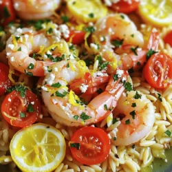 - 1 pound large shrimp, peeled and deveined - 1 cup orzo pasta - 4 cloves garlic, minced - 2 cups vegetable or chicken broth - 1 lemon, zested and juiced - 2 tablespoons olive oil - 1 teaspoon red pepper flakes - Salt and black pepper to taste - Fresh parsley, chopped - 1 cup cherry tomatoes, halved - ¼ cup feta cheese, crumbled Gathering these ingredients sets the stage for a vibrant dish. The shrimp brings a sweet sea flavor. The orzo adds a hearty base. Garlic infuses a warm aroma. Broth gives depth and richness. Fresh lemon zest and juice brighten every bite. Olive oil adds a smooth finish. Red pepper flakes offer a dash of heat. Salt and pepper enhance flavors. Optional garnishes like parsley add color and freshness. Cherry tomatoes bring juiciness. Feta cheese adds a creamy tang. Each ingredient plays a part in creating a delightful meal. With simple steps, you can turn these ingredients into a zesty lemon garlic shrimp and orzo dish. Enjoy the cooking process and savor the results! - Bring broth to a boil. - Reduce heat and cook orzo for 8-10 minutes. First, grab a medium saucepan. Pour in the vegetable or chicken broth. Heat it until it boils. Once boiling, add the orzo pasta. Lower the heat to a gentle simmer. Allow it to cook for 8-10 minutes. Check it often. You want it al dente, firm but not hard. Once done, drain the orzo and set it aside. Don't forget to save some broth for later! - Heat olive oil and add garlic. - Stir for 1 minute until fragrant. Next, take a large skillet and heat olive oil over medium heat. Once the oil is hot, add minced garlic and red pepper flakes. Stir it often for about one minute. The garlic should smell amazing. Be careful not to burn it. A light golden color is what you want. - Add shrimp and season with salt and pepper. - Cook until shrimp are pink and opaque. Now, add your peeled and deveined shrimp to the skillet. Spread them out nicely. Season with salt and black pepper. Cook the shrimp for about 2-3 minutes on each side. You'll know they’re done when they turn pink and opaque. This means they are perfectly cooked! - Stir in lemon zest, juice, tomatoes, and orzo. - Toss until heated through. Once the shrimp are ready, it's time to mix things up. Add the lemon zest, fresh lemon juice, and halved cherry tomatoes to the skillet. Then, toss in the cooked orzo. Gently stir everything together. Make sure it’s well mixed and heated through. If it looks dry, add a splash of your reserved broth. - Adjust seasoning with salt, pepper, or lemon juice. - Prepare for plating. Give your dish a taste. If it needs more flavor, adjust it with extra salt, pepper, or lemon juice. Taste again to make sure it’s just right. Now, it's time to get ready for plating. - Plate with parsley and feta cheese. - Ideas for side dishes or accompaniments. Spoon the shrimp and orzo mix onto plates. For a bright touch, add chopped fresh parsley on top. If you like, sprinkle crumbled feta cheese over each plate. This adds a nice creamy flavor. You can serve this dish with a simple salad or crusty bread on the side. Enjoy your meal! To get shrimp just right, avoid overcooking. Overcooked shrimp become rubbery and tough. Cook them for about 2-3 minutes on each side. They should turn pink and opaque. To test for doneness, look for a slight curl in the shrimp. If they form a C shape, they are done. If they form an O shape, they need more time. For the best orzo, aim for an al dente texture. Start by bringing your broth to a boil. Once it's boiling, reduce the heat and let it simmer. Cook the orzo for 8-10 minutes, or until it's tender but still firm. You can also add orzo to soups for a quick alternative cooking method. This way, it absorbs flavor while cooking. To add more depth, try different spices and herbs. Fresh herbs like basil or thyme can brighten up the dish. You can also add a pinch of smoked paprika for a smoky twist. Balancing sweetness and acidity is key. The lemon juice gives a nice tang, while cherry tomatoes add sweetness. Adjust the mix to find your perfect flavor. {{image_4}} You can swap shrimp for chicken or tofu. For chicken, use boneless breasts or thighs. Cut them into bite-sized pieces. Sauté them for about 5-7 minutes until they are cooked through. For tofu, use firm or extra-firm. Cut into cubes and cook for about 4-5 minutes on each side until golden. Adding seasonal veggies boosts flavor and nutrition. Try bell peppers, zucchini, or spinach. Chop them into small pieces. Add them to the skillet after the garlic. Sauté for about 3-4 minutes before adding the shrimp. This keeps the veggies crisp and vibrant. If you need gluten-free options, use gluten-free orzo or rice. Check labels to ensure they fit your diet. For a dairy-free version, skip the feta cheese or use a dairy-free alternative. Nutritional yeast can add a cheesy flavor without the dairy. Store your leftovers in an airtight container. This keeps the dish fresh. It’s best to eat them within three days. Make sure to cool the shrimp and orzo before you seal the container. This avoids condensation that can make your meal soggy. You can freeze cooked shrimp and orzo for later. Place them in a freezer-safe bag. Remove as much air as possible to prevent freezer burn. They can last up to three months in the freezer. To reheat, thaw them in the fridge overnight. Heat them gently in a skillet over low heat, adding a splash of broth if needed. Prep shrimp and orzo ahead of time for quick meals. You can cook the orzo and store it in the fridge for up to five days. Marinate the shrimp for added flavor and store separately. This way, you can quickly cook the shrimp on busy nights. Add some fresh veggies or a side salad for a full meal. Cooking shrimp takes about 4 to 6 minutes. You want them pink, opaque, and curled. Start by adding shrimp to a hot skillet. Cook for about 2 to 3 minutes on each side. This way, they stay juicy and tender. Yes, you can make this dish ahead. Store leftovers in an airtight container. It stays good for up to three days in the fridge. To reheat, just warm it in a skillet or microwave. Add a splash of broth to keep it moist. If you can't find orzo, try other small pasta shapes. Options like ditalini, couscous, or even quinoa work well. Each will give a different texture but still taste great with the shrimp. The dish can have some heat from the red pepper flakes. If you want less spice, reduce the amount. Taste as you go. You can always add more if you like it hot. To add more protein, include chicken or tofu. You could also serve it with a side salad or garlic bread. For extra carbs, try adding more orzo or a side of rice. This blog detailed how to make a flavorful shrimp and orzo dish. You learned about the main ingredients, cooking steps, and helpful tips for the best results. With options to customize your meal, you can swap proteins or add veggies for variety. Remember to store leftovers correctly for future meals. This recipe is simple, delicious, and perfect for any occasion. Enjoy creating a satisfying meal that balances taste and nutrition. With practice, cooking can become a joy you look forward to.