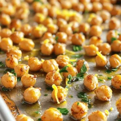 - 1 can (15 oz) chickpeas, drained and thoroughly rinsed - 2 tablespoons extra virgin olive oil - 1 teaspoon garlic powder - ½ teaspoon smoked paprika - ½ teaspoon ground cumin - Zest of 1 fresh lemon - 2 tablespoons freshly squeezed lemon juice - Salt and freshly ground black pepper to taste - Fresh parsley, finely chopped (for garnish) When you make lemon garlic roasted chickpeas, the main star is the chickpeas. They provide protein and fiber. The olive oil keeps them crisp and adds flavor. Garlic powder brings a punch, while smoked paprika offers a warm, rich taste. Cumin adds earthiness, while lemon zest and juice brighten up the dish. A sprinkle of salt and pepper rounds it all out. Finally, fresh parsley adds color and freshness. - Baking sheet and parchment paper - Mixing bowl and kitchen towel For this recipe, you will need a few tools. A baking sheet lined with parchment paper helps with easy cleanup and prevents sticking. A mixing bowl is perfect for tossing the chickpeas with oil and spices. A kitchen towel helps dry the chickpeas, making them crispier. - Caloric content per serving - Health benefits of chickpeas One serving of lemon garlic roasted chickpeas has about 120 calories. Chickpeas are not just tasty; they are full of nutrients. They have protein, fiber, and many vitamins. Eating chickpeas can help keep you full and satisfied. They are also good for your heart and digestive health. Plus, they are low in fat, making them a smart snack choice. 1. First, preheat your oven to 400°F (200°C). This helps the chickpeas crisp up nicely. 2. Line a baking sheet with parchment paper. This makes for easy cleanup and prevents sticking. 3. Next, spread the rinsed chickpeas on a clean kitchen towel. 4. Gently pat them dry with another towel. This step is key! Removing moisture makes them crispy. 1. In a large mixing bowl, combine the dried chickpeas with 2 tablespoons of olive oil. 2. Add 1 teaspoon of garlic powder, ½ teaspoon of smoked paprika, and ½ teaspoon of ground cumin. 3. Zest one fresh lemon and squeeze in 2 tablespoons of lemon juice. 4. Season with salt and pepper to taste. 5. Toss everything together well. You want every chickpea to be coated in flavor. 1. Pour the seasoned chickpeas onto the lined baking sheet. Spread them out in a single layer. This spacing helps them roast evenly. 2. Place the baking sheet in the oven. Roast for 25-30 minutes until they are golden brown. 3. Remember to shake the pan halfway through. This ensures all sides get nice and crispy. 4. Once done, take them out and let them cool for about 5 minutes. Taste and adjust seasoning if needed. 5. Just before serving, sprinkle finely chopped parsley on top for color and flavor. To get that perfect crunch, start by drying the chickpeas well. After rinsing, spread them on a clean kitchen towel. Pat them dry gently until no moisture remains. This step is key. Too much water means less crispiness. Next, use the right oven temperature. Preheat your oven to 400°F (200°C). This high heat helps the chickpeas roast quickly. The result? A golden brown and crunchy snack that you won't want to stop eating. Want to boost the taste? You can add more spices or herbs to the mix. Consider adding cayenne pepper for heat or rosemary for a fresh twist. You can also try other citrus flavors, like lime or orange. Each brings a new taste and keeps things exciting. When serving, think about how to wow your guests. Use a vibrant dish or bowl to showcase the chickpeas. For gatherings, pair them with tzatziki or hummus. This adds fun and flavor to your snack table. To make it even prettier, sprinkle chopped fresh parsley on top. This adds color and a fresh aroma to your dish. Enjoy your lovely, crispy lemon garlic roasted chickpeas! {{image_4}} You can spice up your chickpeas easily. Try adding cayenne pepper for a kick. This small change gives your snack a bold, zesty flavor. If you prefer herbs, mix in rosemary or thyme. These herbs add a fresh taste that complements the lemon perfectly. If you want to save time, use an air fryer. It cooks the chickpeas faster and gives them a nice crunch. You can also roast them on the stovetop. This method offers a different texture, making them crispy on the outside and soft inside. These chickpeas are vegan and gluten-free, making them great for many diets. If you want to lower the salt, simply cut back on the added salt. You can still enjoy a tasty snack while sticking to your dietary needs. To keep your lemon garlic roasted chickpeas fresh, store them in an airtight container. This helps keep out air and moisture. If you have leftovers, let them cool completely before sealing. For best results, place a paper towel at the bottom of the container. This will help absorb any moisture that might make them soggy. Keep the container in a cool, dry place, like a pantry. When you want to enjoy your roasted chickpeas again, the oven works best. Preheat your oven to 350°F (175°C). Spread the chickpeas on a baking sheet and heat for about 10 minutes. This will help them regain crunchiness. Avoid using the microwave. It can make them soft and chewy. If you do use it, heat them in short bursts and check often. Refrigerated roasted chickpeas last about 3-4 days. If you notice any off smells or a change in texture, it’s best to toss them. Watch for signs of spoilage like a slimy feel or mold, which means they are no longer safe to eat. Roast chickpeas at 400°F (200°C) for 25-30 minutes. This time gives them a nice crunch. Remember to shake the pan halfway through to ensure even roasting. If you like them extra crispy, you can leave them in for a few more minutes. Just watch them closely to avoid burning. Yes, you can use dried chickpeas. Start by soaking them overnight. After soaking, cook them until tender. This takes about 1-2 hours. Once cooked, follow the same steps in the recipe. Make sure to dry them well before roasting to get that perfect crunch. These chickpeas make a great snack on their own. You can also add them to salads for extra crunch. They pair nicely with dips like tzatziki or hummus. Try serving them with grilled meats or roasted vegetables for a tasty meal. In this guide, we explored how to make delicious Lemon Garlic Roasted Chickpeas. We covered the ingredients, equipment, and step-by-step instructions. You learned tips to achieve extra crispiness and variations to enhance flavor. Remember the best storage practices to keep them fresh and tasty. Enjoy these chickpeas as a snack or meal addition. They're healthy and packed with flavor. With this recipe, you can impress friends and family at any gathering. Happy cooking!