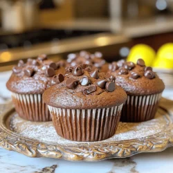 - Dry Ingredients - 1 ¾ cups all-purpose flour - ½ cup unsweetened cocoa powder - 1 teaspoon baking powder - ½ teaspoon baking soda - ½ teaspoon salt - 1 cup granulated sugar - Wet Ingredients - 2 large eggs - ½ cup vegetable oil - 1 teaspoon pure vanilla extract - 1 cup buttermilk (or substitute with milk and 1 tablespoon vinegar) - Add-ins - 1 cup semi-sweet chocolate chips - ½ cup dark chocolate chunks When I make these Bakery-Style Double Chocolate Muffins, I start with the dry ingredients. The flour and cocoa powder create a rich base. The baking powder and soda help them rise. Salt adds depth to the sweetness. Next, I mix the wet ingredients. The eggs provide structure and moisture. Vegetable oil keeps them soft. Vanilla adds a lovely aroma. Buttermilk makes the muffins extra tender. Finally, I add the fun parts! The chocolate chips and dark chocolate chunks make each bite a delight. You can use any chocolate type you like, but I love the mix of semi-sweet and dark. Start by preheating your oven to 350°F (175°C). This step helps the muffins rise perfectly. While the oven heats, prepare your muffin tin. You can use paper muffin liners or grease it well with cooking spray. This keeps your muffins from sticking. In a large mixing bowl, add the all-purpose flour, unsweetened cocoa powder, baking powder, baking soda, and salt. Whisk them together until they are mixed well. This step ensures that the dry ingredients are evenly distributed. In another bowl, combine granulated sugar, large eggs, vegetable oil, and pure vanilla extract. Whisk these ingredients until smooth and creamy. This mixture adds sweetness and moisture to your muffins. Gradually pour in the buttermilk to your wet mixture. Stir continuously until everything is smooth. Buttermilk makes your muffins moist and rich. If you lack buttermilk, milk with vinegar works well too. Slowly add your wet mixture to the bowl with the dry ingredients. Stir gently but don’t overmix. A few lumps are okay. This keeps your muffins light and fluffy. Using a spoon or an ice cream scoop, fill each muffin cup about ¾ full with the batter. This allows the muffins room to rise. Even distribution helps each muffin bake evenly. Place your muffin tin in the preheated oven. Bake for 18-20 minutes. To check if they are done, insert a toothpick into the center of a muffin. It should come out clean. After baking, let the muffins sit in the tray for about 5 minutes. This step helps them set. Then, transfer them to a wire rack to cool completely. To make your muffins rich and moist, use buttermilk. This ingredient adds a nice tang and keeps the muffins soft. If you don't have buttermilk, mix regular milk with one tablespoon of vinegar. This trick works well! Another tip is to use oil instead of butter. Oil keeps muffins moist longer. Adding chocolate chips and chunks also boosts flavor. They melt during baking, making gooey pockets of chocolate. One common mistake is overmixing the batter. Mix just until the dry and wet ingredients combine. A few lumps are okay! Overmixing makes muffins dense and tough. Another mistake is not filling the muffin cups enough. Fill them about three-quarters full to allow for a nice rise. If you fill them too much, they may overflow. Lastly, don’t skip the baking time. Check your muffins with a toothpick. If it comes out clean, they are done. If you take them out too soon, they may sink in the middle. For a lovely finish, dust cooled muffins with powdered sugar. This adds a sweet touch and looks nice. Serve them on a pretty plate to impress your guests. For extra fun, pair muffins with a scoop of vanilla ice cream. The cold ice cream contrasts the warm muffins, making each bite delightful. You can also add fresh berries on the side for a pop of color and flavor. {{image_4}} You can switch up the chocolate in your muffins. Use milk chocolate instead of semi-sweet. This change gives your muffins a sweeter taste. You might also try white chocolate chips for a different twist. Dark chocolate adds a rich depth to the flavor. Mixing types can create layers of taste. Adding nuts or fruits can enhance your muffins. Chopped walnuts or pecans add crunch and richness. Dried fruits, like cranberries or cherries, bring a tart flavor. Fresh fruits, like raspberries or bananas, add moisture and sweetness. Just remember to adjust baking time for moist fruits. To make gluten-free muffins, swap all-purpose flour for a gluten-free blend. Look for blends that include xanthan gum for better structure. You can also use almond flour for a nutty flavor. These options keep your muffins rich and tasty. Always check that your chocolate chips are gluten-free. To keep your muffins fresh, let them cool completely. Place them in an airtight container. You can store them at room temperature for up to three days. If you want to keep them longer, consider refrigerating them. This can extend their shelf life to about a week. Just remember, the fridge can make them a bit dry. If you want to freeze your muffins, wrap each one tightly in plastic wrap. Place the wrapped muffins in a freezer-safe bag or container. You can freeze them for up to three months. When you're ready to enjoy them, just take them out and let them thaw at room temperature. To reheat muffins, you have a few options. You can use a microwave for quick warming. Heat them for about 10-15 seconds. If you want a crispy top, place them in a preheated oven at 350°F (175°C) for 5-10 minutes. This will make them taste freshly baked again. Enjoy your warm, chocolatey treat! To make your muffins even more chocolatey, add an extra ½ cup of chocolate chips. You can also use dark cocoa powder instead of regular cocoa powder for a deeper flavor. Consider drizzling melted chocolate on top after baking for an extra touch. Yes, you can substitute buttermilk. Mix 1 cup of regular milk with 1 tablespoon of vinegar. Let it sit for about 5 minutes before adding it to your wet ingredients. This mix works well and keeps the muffins moist. If your muffins turn out dry, check your baking time. Overbaking can cause this. You can also add more buttermilk next time. Lastly, use an extra egg for added moisture and richness. These muffins stay fresh for about 2-3 days at room temperature. Store them in an airtight container. For longer storage, you can freeze them for up to 3 months. Just thaw at room temperature when ready to enjoy! You learned how to bake delicious muffins from start to finish. We covered ingredients, step-by-step instructions, and tips for perfecting your bake. You can also try variations for exciting flavors and know how to store your muffins well. Remember, baking is about having fun and learning from each batch. Don’t worry if things go wrong; it’s all part of the process. Enjoy your muffins, share them with friends, and keep experimenting in the kitchen!