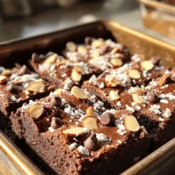 - 1 cup unsalted butter - 2 cups granulated sugar - 4 large eggs - 1 teaspoon vanilla extract - 1 cup all-purpose flour - 1 cup unsweetened cocoa powder - 1/2 teaspoon baking powder - 1/4 teaspoon salt The base of these brownies is simple yet rich. You start with unsalted butter for a smooth texture. Granulated sugar adds sweetness and helps create a shiny surface. The eggs bring moisture and act as a binder. Vanilla extract adds a warm flavor that complements the chocolate. All-purpose flour gives structure. Unsweetened cocoa powder is where the chocolate flavor shines. Baking powder makes them rise, while salt enhances the other flavors. - 1 cup sweetened shredded coconut - 1 cup chopped almonds - 1/2 cup chocolate chips (optional for topping) Next, we add some fun! Sweetened shredded coconut gives that classic Almond Joy taste. It adds chewiness and sweetness. Chopped almonds add crunch and a nutty flavor. You can sprinkle chocolate chips on top if you want extra chocolatey goodness. This mix of flavors and textures makes these brownies truly special. - Preheat your oven to 350°F (175°C). - Grease a 9x13-inch baking pan or line it with parchment paper. - In a medium saucepan, melt 1 cup of unsalted butter over low heat. - Once melted, remove from heat and stir in 2 cups of granulated sugar. - Let the butter-sugar mix cool slightly. - Add 4 large eggs, one at a time, mixing well after each. - Stir in 1 teaspoon of vanilla extract until well combined. - In another bowl, whisk together 1 cup of all-purpose flour, 1 cup of cocoa powder, 1/2 teaspoon of baking powder, and 1/4 teaspoon of salt. - Gradually fold the dry mix into the wet mix until just combined. - Carefully fold in 1 cup of sweetened shredded coconut and 1 cup of chopped almonds. - Make sure they are evenly mixed into the batter. - Pour the batter into the prepared pan, smoothing the top with a spatula. - Bake in the preheated oven for 25-30 minutes. - Check for doneness by inserting a toothpick in the center. - It’s done when the toothpick shows a few moist crumbs, not wet batter. - Remove from the oven and let cool in the pan for 15 minutes. - Transfer the brownies to a wire rack to cool completely. To get the best fudgy texture, you must avoid overmixing the batter. Mix just until you see no dry flour. This keeps the brownies soft and chewy. When baking, check for doneness at 25 minutes. Insert a toothpick into the center. If it comes out with a few moist crumbs, they are ready. If it has wet batter, give them a few more minutes. Make your brownies shine by dusting them with powdered sugar. You can also add a dollop of whipped cream on top. For an extra touch, sprinkle more shredded coconut on the side. These small details make the dessert look special. Pair these brownies with a scoop of vanilla ice cream for a classic treat. The cold ice cream complements the rich chocolate flavor perfectly. {{image_4}} You can change up the nuts in your brownies. Try using walnuts or pecans instead of almonds. Both add a different flavor and texture. You can also swap the chocolate. Use dark, milk, or even white chocolate for a new twist. Each type brings its unique taste to the brownies. Need a gluten-free version? Use gluten-free flour instead of all-purpose flour. This swap keeps the texture while making it safe for those with gluten issues. For vegan brownies, replace the eggs with flaxseed meal or applesauce. Use vegan butter instead of regular butter. These changes keep the rich taste while meeting dietary needs. To keep your Almond Joy Coconut Brownies fresh, store them properly. First, let the brownies cool completely. Then, place them in an airtight container. This helps keep moisture in and prevents them from drying out. You can also use plastic wrap to cover them tightly. If you want to store brownies in the fridge, you can. They will stay fresh for up to a week. Just remember to wrap them well to avoid any fridge odors. For long-term storage, freezing is a great option. Cut the brownies into squares. Wrap each square tightly in plastic wrap. Place them in a freezer bag or container. Make sure you label them with the date. They can last for up to three months in the freezer. When you're ready to enjoy, thaw them in the fridge or at room temperature. At room temperature, your brownies can last for about 3 to 4 days. Keep them in a cool, dry place. If the weather is warm or humid, store them in the fridge. Look for signs of spoilage before eating. The brownies may become hard or dry. If you see mold or an off smell, it’s best to toss them. Always trust your senses. Fresh brownies are soft and moist, and they smell amazing. Enjoy your treats while they are still at their best! Can I use other types of candy bars in this recipe? Yes, you can! You can swap Almond Joy with other candy bars like Snickers or Milky Way. Just remember to adjust the nuts or coconut if needed. This can add new flavors and fun textures to your brownies. How can I make these brownies more chocolatey? To make your brownies more chocolatey, use dark cocoa powder instead of regular cocoa. You can also add more chocolate chips to the batter or top the brownies with melted chocolate after baking. This will give every bite a rich chocolate boost. What’s the best way to cut brownies for clean edges? For clean edges, use a sharp knife. First, let the brownies cool completely. Then, dip the knife in warm water and wipe it dry before each cut. This method helps prevent sticking and gives you nice, neat squares. - Approximate calories per brownie: 250 calories - Breakdown of common allergens: - Gluten: Contains all-purpose flour - Nuts: Contains almonds These Almond Joy Coconut Brownies are a delightful treat. You learned about key ingredients, easy steps, and helpful tips for success. Remember to fold in your coconut and nuts gently for the best texture. Consider adding different nuts or chocolate types for your own twist. Store these brownies properly to keep them fresh and tasty. With this guide, you can make a dessert that everyone enjoys. Now, go bake these brownies and satisfy your sweet tooth!