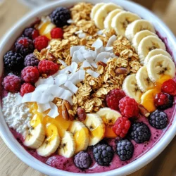 - 1 cup cottage cheese - 1 ripe banana, sliced - 1/2 cup frozen mixed berries (a blend of strawberries, blueberries, and raspberries) - 2 tablespoons honey - 2 tablespoons maple syrup - 1 tablespoon chia seeds - 1/4 cup almond milk (or any milk of your choice) - Granola - Fresh fruits (sliced bananas, assorted berries) - Nuts (like almonds or walnuts) - Seeds (such as pumpkin or sunflower) - Coconut flakes Cottage cheese is the star of this smoothie bowl. It gives you protein and a creamy texture. Pair it with a ripe banana, which adds natural sweetness and creaminess. Frozen mixed berries add color and a fruity kick. You can use any mix you like, but I love strawberries, blueberries, and raspberries together. When it comes to sweeteners, you can choose honey or maple syrup. Both add a nice touch of sweetness. I prefer honey for its rich flavor, but maple syrup is great too. Adjust the amount based on your taste. For toppings, the options are endless. I like to sprinkle chia seeds for extra fiber. Almond milk helps blend everything smoothly. Granola gives a nice crunch. Fresh fruits like bananas and berries look beautiful and taste great. Nuts and seeds add healthy fats. Finally, coconut flakes bring a tropical twist. Feel free to mix and match these ingredients based on what you have. This smoothie bowl is all about personal taste and creativity! To start, gather your main ingredients. You will need: - 1 cup cottage cheese - 1 ripe banana, sliced - 1/2 cup frozen mixed berries - 2 tablespoons honey or maple syrup - 1 tablespoon chia seeds - 1/2 teaspoon vanilla extract - 1/4 cup almond milk First, add all these ingredients into your blender. Blend on high speed until smooth and creamy. If the mix is too thick, add more almond milk. Once blended, taste your smoothie. If you want it sweeter, add more honey or maple syrup. Blend again for a few seconds to mix it in. Now it’s time to serve! Pour the smoothie into a nice bowl. You can make it look pretty by arranging toppings. Consider using: - Granola - Fresh fruits like sliced bananas or mixed berries - Nuts such as almonds or walnuts - Seeds like pumpkin or sunflower - Coconut flakes Be creative! Place the toppings in a way that looks appealing. It makes the bowl feel special. For the best texture, ensure your smoothie is smooth. If you notice lumps, blend a bit longer. Don’t forget to scrape down the sides of the blender. This helps mix all ingredients well. Use a spatula to push any stuck bits back into the blades. Following these steps ensures your smoothie bowl is a delightful treat to enjoy! - Adjusting sweetness to taste: Start with the recipe's honey or maple syrup. Blend your ingredients and taste. If you want it sweeter, add more. This lets you find your perfect flavor. - Adding extra nutrient boosts: You can mix in some spinach or avocado for added health. These ingredients don’t change the taste much but add great nutrients. You can also use protein powder for extra energy. - Using a high-speed blender: A strong blender makes a smoother mix. It helps blend all ingredients evenly. This gives your smoothie bowl a creamy texture. If you don’t have one, blend longer on a lower speed. - Achieving the perfect texture: Blend until all chunks disappear. You want a smooth and creamy finish. If it’s too thick, add a little almond milk. Blend again until you reach the right thickness. - Creative topping arrangements: Use your favorite toppings. Slice fruits and spread them in a pattern. Layer granola, nuts, and seeds for a crunchy look. This makes your bowl not just tasty but beautiful too. - Colorful fruit combinations: Mix different fruits for a bright bowl. Use strawberries, blueberries, and bananas for colors that pop. Bright colors make your dish look appetizing and fun to eat. {{image_4}} You can change the taste of your cottage cheese smoothie bowl with fun flavors. - Different berry combinations: Use blueberries, strawberries, or raspberries. You can mix and match as you like. Each berry adds its unique taste and color. - Tropical variations: Add mango or pineapple for a sunny twist. These fruits bring a sweet, juicy flavor and brighten up your bowl. If you want a dairy-free smoothie bowl, you have great choices. - Alternative proteins: Silken tofu or non-dairy yogurts work well. They give a creamy texture and still add protein. - Milk substitutes: Try oat milk or coconut milk. Both options make your smoothie rich and delicious without dairy. Sweeteners can change the taste of your smoothie bowl. - Natural sweeteners: Use agave nectar or stevia for a healthier touch. These sweeteners are great if you want to reduce sugar. - Flavor-infused sweeteners: Vanilla or almond extract can add a special twist. Just a little goes a long way in boosting flavor. Store your leftover cottage cheese smoothie bowl in a sealed container. It keeps well in the fridge for up to three days. Make sure to cover it tightly to avoid spoilage. If you see any separation, just give it a quick stir before enjoying it again. You can make your smoothie bowl base a day ahead. Blend the cottage cheese, banana, berries, honey, chia seeds, vanilla, and almond milk. Store it in the fridge. In the morning, just add your favorite toppings. This saves time and keeps your mornings stress-free. You can freeze the smoothie bowl for future meals. Pour the blended mixture into ice cube trays or freezer bags. When you want to eat it, just thaw in the fridge overnight. Blend again for a smooth texture. It’s a great way to enjoy this treat later! To make a cottage cheese smoothie bowl, follow these easy steps: 1. Gather your ingredients: 1 cup of cottage cheese, 1 sliced banana, 1/2 cup of frozen mixed berries, 2 tablespoons of honey or maple syrup, 1 tablespoon of chia seeds, 1/2 teaspoon of vanilla extract, and 1/4 cup of almond milk. 2. In a blender, add the cottage cheese, banana, frozen berries, honey, chia seeds, vanilla, and almond milk. 3. Blend on high until smooth. Stop to scrape down the sides if needed. 4. Taste the mixture. Add more honey if you want it sweeter. 5. Pour the smoothie into a bowl. 6. Top with granola, fresh fruits, nuts, seeds, and coconut flakes for a fun look. Cottage cheese is a great source of protein. One cup has about 25 grams! This helps you feel full and supports muscle growth. It also has calcium, which is good for bones. Plus, it has probiotics that help your gut health. Adding cottage cheese to your smoothie bowl boosts its nutrition and taste. It makes the bowl creamy and satisfying without added fats. Yes, you can use fresh fruit! Here are some pros and cons: Pros: - Fresh fruit is often sweeter and has a bright taste. - It can give your smoothie a different texture. Cons: - Fresh fruit may not chill your smoothie like frozen fruit does. - You may need to add ice to keep it cold and thick. Using fresh or frozen fruit both works well. Choose what you like best! This guide shows you how to make a tasty cottage cheese smoothie bowl. We discussed key ingredients like cottage cheese, bananas, and mixed berries. Sweeteners such as honey or maple syrup can enhance the flavor. You learned various tips for blending and serving the bowl beautifully. Remember, you can customize this recipe with your favorite fruits and toppings. Whether you prefer dairy-free options or want to try different flavor combinations, the choices are endless. Enjoy creating your own delicious smoothie bowl!