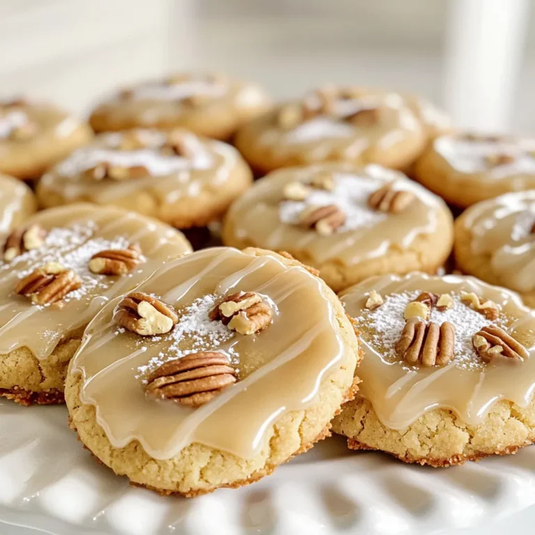 To make Brown Butter Maple Glazed Shortbread Cookies, you need: - 1 cup unsalted butter (2 sticks), browned - 3/4 cup powdered sugar, plus extra for dusting - 1/4 cup pure maple syrup - 2 cups all-purpose flour - 1/2 teaspoon salt - 1/4 teaspoon baking powder - 1 teaspoon vanilla extract - Chopped pecans for garnish (optional) Each ingredient plays a key role. The butter gives richness, while maple syrup adds a sweet flavor. Powdered sugar helps in making the glaze smooth. Flour provides structure, and salt balances the sweetness. You can make swaps for some ingredients: - Use vegan butter for a dairy-free option. - Swap maple syrup with agave nectar or honey if needed. - For gluten-free cookies, try using a gluten-free flour blend. - If you can’t find chopped pecans, use walnuts or skip nuts entirely. These adjustments keep the spirit of the cookies while catering to different diets. To elevate your cookies, consider these garnishes: - Sprinkle extra chopped pecans on top for crunch. - Dust with more powdered sugar for a pretty finish. - Drizzle a little extra maple syrup for a sweet touch. Garnishes can add visual appeal and enhance the taste of your cookies. To start, we need to brown the butter. Take 1 cup of unsalted butter and put it in a medium saucepan. Heat it over medium. Stir it often. Watch closely as it cooks. In about 5-7 minutes, it will turn a beautiful golden brown. You will smell a nutty aroma. When it looks perfect, remove it from the heat. Let it cool for a couple of minutes. Now, let’s make the dough. In a large bowl, combine the slightly cooled brown butter with 3/4 cup of powdered sugar and 1/4 cup of pure maple syrup. Use a whisk or a spatula to mix it well. You want it to be smooth. Take your time to ensure everything blends nicely. Next, we will mix the dry ingredients. In a different bowl, sift together 2 cups of all-purpose flour, 1/2 teaspoon of salt, and 1/4 teaspoon of baking powder. Gradually add this dry mix to the wet mix. Stir gently until they just combine. Be careful not to overmix. This step is key for the right cookie texture. To make the best brown butter, start with unsalted butter. Place it in a medium saucepan over medium heat. Stir non-stop. Watch the butter change color to a golden brown. It will smell nutty when done, taking about 5-7 minutes. This step adds depth to your cookies. When you see that color, remove it from the heat. Let it cool for a few minutes before mixing it with the other ingredients. Baking is a science. Measure ingredients carefully. Use a kitchen scale for the best results. When mixing ingredients, avoid overmixing the dough. This keeps the texture light and crumbly. Remember to chill the dough. This helps the cookies hold their shape while baking. Also, ensure you slice the cookies evenly. This helps them bake at the same rate. Chilling the dough is key to great cookies. After shaping it into a log, wrap it tightly in plastic wrap. Place it in the fridge for at least 1 hour. This step firms up the butter. You can chill the dough for up to 2 days if needed. When ready to bake, slice the log into rounds. This will keep them from spreading too much in the oven. {{image_4}} You can spice up your shortbread cookies easily. Try adding citrus zest for a fresh twist. Lemon or orange zest gives a bright flavor. For a richer taste, mix in ground spices like cinnamon or nutmeg. Adding chocolate chips creates a sweet surprise in each bite. You can also fold in dried fruit for added texture. Think cranberries or cherries for a fruity touch. Be creative and use what you love! If you want to skip nuts, that’s easy! Just leave out the chopped pecans. Your cookies will still taste amazing. To add a little crunch, try using crushed graham crackers or seeds. Pumpkin or sunflower seeds work well. They keep the texture nice without using nuts. Everyone can enjoy them! For a gluten-free version, swap the all-purpose flour. Use a gluten-free flour blend instead. Look for ones that work well in baking. Make sure it has xantham gum for the best texture. You can also try almond flour, which adds a nice flavor. Just remember, gluten-free cookies may bake a bit differently. Keep an eye on them while they bake to find the perfect time! To keep your Brown Butter Maple Glazed Shortbread Cookies fresh, store them in an airtight container. Line the bottom of the container with parchment paper. This helps keep the cookies from sticking. Place a layer of cookies on top, then add parchment between layers if you have many. Store them at room temperature, away from direct sunlight. They will stay fresh this way for up to a week. If you want to save some cookies for later, freezing is a great option. First, let the cookies cool completely after baking. Then, place them in a single layer on a baking sheet. Freeze them for about an hour until firm. Once frozen, transfer the cookies to a freezer-safe bag or container. Label it with the date. You can freeze them for up to three months. When ready to eat, let them thaw at room temperature. The shelf life of these cookies is about one week at room temperature. If stored properly in an airtight container, they can retain their flavor and texture. If you freeze them, expect the best taste and texture for about three months. Remember, the glaze may soften a bit after freezing, but the flavor will still shine through! Yes, you can use salted butter. It will add a different taste. If you choose salted butter, skip the added salt in the recipe. This change can make the cookies taste richer. Just remember, the final flavor may vary. To make these cookies vegan, swap the butter for a vegan butter alternative. You can also use maple syrup in place of any other sweeteners. Ensure that your powdered sugar does not contain any animal products. Follow the same steps as the original recipe for great results. If you need a substitute for maple syrup, try agave nectar or honey. Both will add sweetness and a nice flavor. You can also use corn syrup, but it won't provide the same taste. Adjust the amount slightly to match your preferred sweetness level. This post covered how to make delicious brown butter maple glazed shortbread cookies. You learned about the key ingredients, useful tips, and variations to suit your taste. Remember, small changes can make a big difference. Experiment with flavors and substitutions that fit your needs. Always store cookies well to keep them fresh. With practice, you’ll master this recipe in no time. Enjoy the process and share your tasty results with friends!