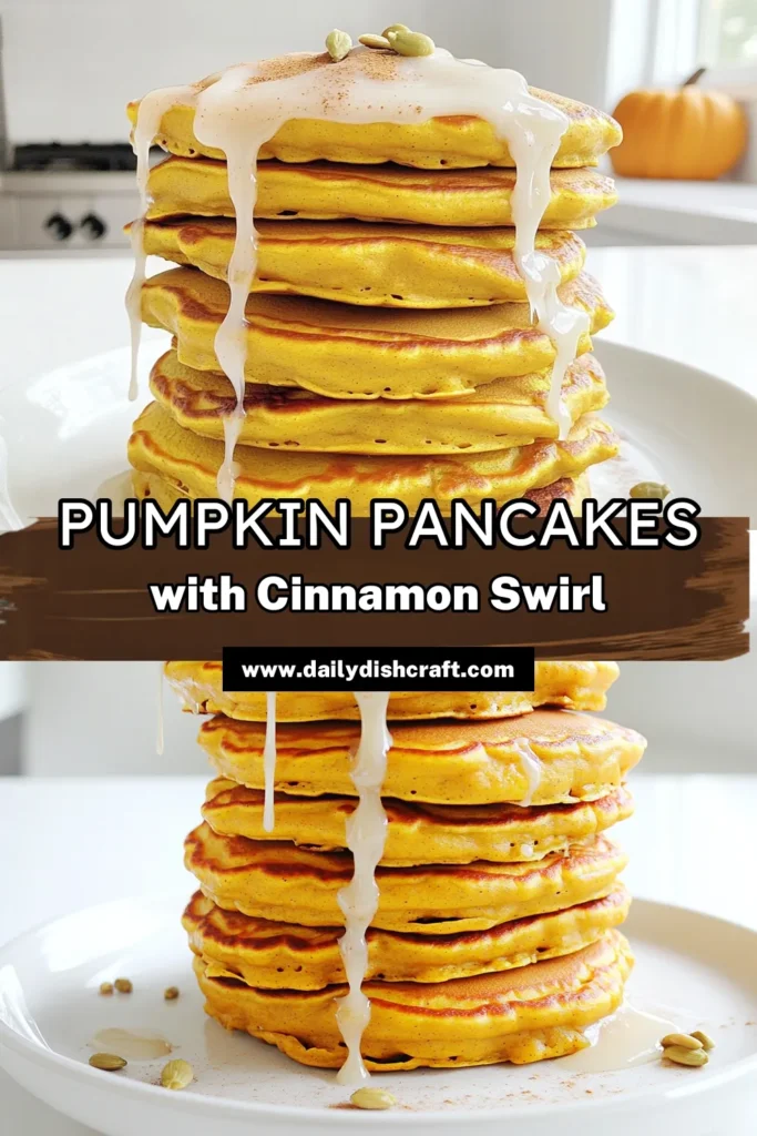 Indulge in the flavors of fall with these Cinnamon Roll Pumpkin Pancakes! These fluffy and spiced pancakes come together quickly and are drizzled with a creamy icing for the perfect breakfast treat. With a prep time of just 10 minutes, they are ideal for busy mornings or cozy weekends. Click to explore the full recipe and bring some autumn warmth to your table! #CinnamonRollPancakes #PumpkinRecipes #FallBreakfast #BrunchIdeas