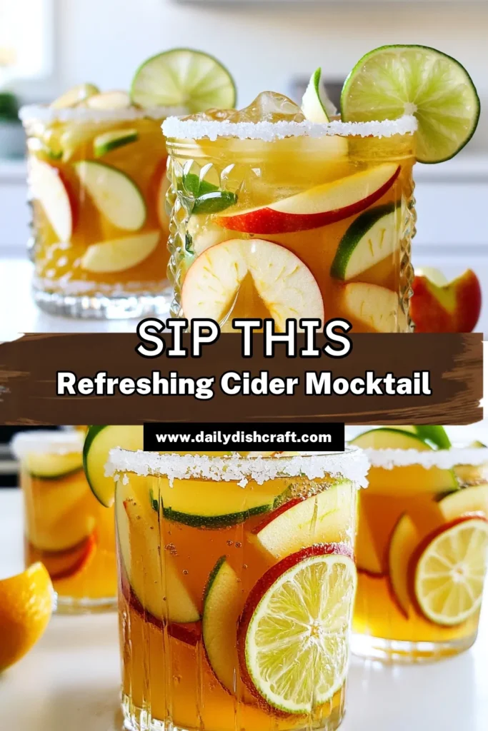 Elevate your gatherings with this refreshing Apple Cider Margarita Mocktail! Perfect for any occasion, this easy recipe combines apple cider, zesty lime, and bubbly sparkling water for a delightful beverage. Learn how to perfectly rim your glasses and add garnishes that wow. Click through for the full recipe and impress your guests with this delicious mocktail! #MocktailRecipe #AppleCider #DrinkInspiration #PartyDrinks
