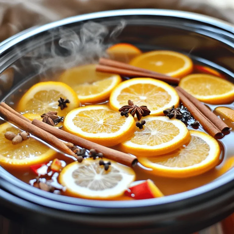 To make Slow Cooker Spiced Apple Cider, gather these ingredients: - 8 cups apple juice or cider - 1 orange, thinly sliced - 1 lemon, thinly sliced - 4-5 whole cloves - 2-3 cinnamon sticks - 1 teaspoon allspice berries - 1/4 teaspoon freshly grated nutmeg (if available) - 1 tablespoon brown sugar (optional, adjust to your desired sweetness) - 1 teaspoon vanilla extract You can add brown sugar to your cider. This sweetener is optional. If you like it sweeter, add one tablespoon. Start with a small amount, then taste. Adjust to fit your sweet tooth. Honey or maple syrup can also work as alternatives. For making this cozy drink, you will need: - A slow cooker - A fine sieve for straining - A cutting board and knife for slicing fruit - Measuring spoons for spices and sweeteners - Mugs for serving These tools will help you prepare and enjoy your tasty apple cider. Start by pouring 8 cups of apple juice or cider into your slow cooker. This juice forms the warm and cozy base. It smells great and sets the stage for a delicious drink. Next, slice one orange and one lemon thinly. Add these slices to the slow cooker. Their bright flavors will add a nice tang. Then, add the whole cloves, cinnamon sticks, allspice berries, and freshly grated nutmeg. These spices create a rich aroma that fills your kitchen. If you like it sweeter, mix in 1 tablespoon of brown sugar. Adjust this to fit your taste. Finally, pour in 1 teaspoon of vanilla extract to add warmth. Now, secure the lid on your slow cooker. Set it to low heat and let it cook for 4 to 6 hours. This slow cooking allows all the flavors to blend beautifully. After cooking, taste your cider. If it needs more sweetness, adjust it now. To serve, strain the cider through a fine sieve. This removes the spices and citrus slices. Pour the warm cider into festive mugs, and garnish with a cinnamon stick or a thin apple slice. Enjoy this cozy drink! To get the best flavor, use fresh apple juice or cider. The quality of the juice matters. When you add the orange and lemon, their zest gives a bright twist. Whole spices like cloves and cinnamon sticks work wonders. They release their warmth slowly, making the cider cozy. For a deeper flavor, let the cider cook for the full six hours. This time allows all the tastes to blend beautifully. You can adjust the sweetness to fit your taste. Start with no brown sugar, and taste the cider after a few hours. If it needs more sweetness, add a tablespoon at a time. Remember, you can always add more, but you can’t take it out. For a unique twist, try honey or maple syrup instead of brown sugar. Serving the cider can be fun and festive! Use mugs that match the season. Garnish each mug with a cinnamon stick or a slice of apple. This adds a nice touch and enhances the aroma. For a warm gathering, set up a cider bar. Offer toppings like whipped cream or extra spices, so guests can customize their drinks. Enjoy this warm delight with friends or family on chilly nights. {{image_4}} You can make your spiced apple cider even more exciting by adding different fruits. Try using pears or cranberries for a new twist. Sliced pears will add a soft sweetness, while cranberries give a nice tart flavor. You can also add pineapple for a tropical touch. Just cut them up and toss them in while cooking. Each fruit changes the taste and makes the cider unique. Besides the usual spices, you can experiment with others to boost flavor. Consider adding ginger for a warm kick. A few star anise pods can add a sweet and licorice-like note. You could also include cardamom pods if you want a hint of floral taste. Remember to adjust the amount based on your taste. Each spice brings its own warmth and depth to the drink. You can serve this cider in two ways: non-alcoholic or alcoholic. For a cozy drink, serve it warm and without alcohol. Just enjoy the rich flavors of the fruits and spices. If you want a festive touch, add some rum or bourbon. You can stir in the alcohol just before serving. This adds a warming sensation for cold nights. Both options are delicious and perfect for gatherings or quiet evenings. To store leftover cider, let it cool to room temperature. Then, pour it into an airtight container. Make sure to leave some space at the top. This helps the cider expand if it freezes. Place the container in the fridge if you plan to use it soon. When you want to enjoy your cider again, pour it into a pot. Heat it over medium heat on the stove. Stir it often until it is warm, but do not let it boil. You can also reheat it in the microwave. Use a microwave-safe mug and heat for 1 to 2 minutes. Stir halfway through to make sure it heats evenly. In the fridge, your cider can last for about 5 to 7 days. If you want to keep it longer, consider freezing it. It can last for 3 to 6 months in the freezer. When you freeze it, use freezer-safe containers or bags. Remember to label them with the date. Thaw in the fridge before reheating to enjoy that cozy taste again. Yes, you can use fresh apples. Start by peeling and chopping them. Add about 8 cups of chopped apples to your slow cooker. To make up for the lack of juice, add about 4 cups of water. This will create a fresh, natural apple flavor. Use a fine sieve to strain out the solids after cooking. Fresh apples will bring a unique taste to your cider. You can keep the cider in the fridge for up to one week. Make sure to store it in an airtight container. If you notice any changes in smell or color, it’s best to toss it out. For longer storage, consider freezing the cider. You can freeze it in ice cube trays for easy use later. Yes, you can make this cider on the stovetop. Simply combine all your ingredients in a large pot. Bring it to a simmer over medium heat. Then, reduce the heat and let it cook for about 30 to 45 minutes. Stir occasionally to mix the flavors. This method gives you a delicious cider in a shorter time. This blog post covered all you need to make delicious cider. We looked at ingredients, tools, and step-by-step cooking. You learned tips for flavor and ways to customize sweetness. We explored different variations to suit your taste. Plus, I shared storage tips to keep your cider fresh. In making cider, there's room for creativity and fun. Enjoy your tasty creations and share them with friends!