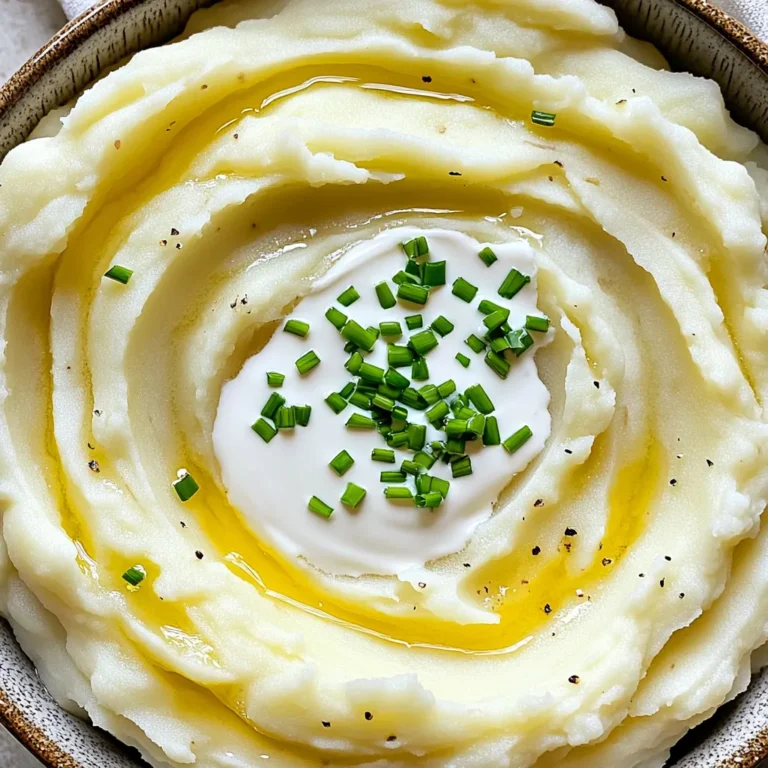 For the perfect creamy garlic mashed potatoes, you will need the following fresh ingredients: - 3 pounds Yukon Gold potatoes, peeled and chopped into even-sized pieces - 4 cloves garlic, finely minced - 1 cup chicken or vegetable broth - 1 cup heavy cream or half-and-half - 4 tablespoons unsalted butter, at room temperature - Salt and freshly ground black pepper to taste - Fresh chives, finely chopped (for garnish) These ingredients come together to create a dish that is rich and comforting. Yukon Gold potatoes give a buttery flavor, while the garlic adds a nice kick. The broth keeps the potatoes moist during cooking. Heavy cream or half-and-half ensures a smooth and creamy texture. Don't forget the unsalted butter for richness! Seasoning with salt and pepper brings all the flavors together. Finally, fresh chives add a pop of color and flavor when you serve. Start by peeling and chopping 3 pounds of Yukon Gold potatoes. Make sure they are all even-sized pieces. This helps them cook evenly. Next, finely mince 4 cloves of garlic. Place the potatoes in the slow cooker. Spread them out evenly. Sprinkle the minced garlic on top of the potatoes. Pour 1 cup of chicken or vegetable broth over the potato and garlic mix. Ensure the potatoes are mostly submerged. If needed, add a bit more broth to cover them. Now secure the lid on the slow cooker. Set it to cook on low for 6-8 hours or on high for 3-4 hours. The potatoes are done when a fork easily pierces them and they feel tender. Once the cooking time is complete, check the potatoes. If there’s too much liquid, drain some broth. Add 1 cup of heavy cream and 4 tablespoons of unsalted butter to the cooked potatoes. Use a potato masher or an electric hand mixer to mash the potatoes until smooth. For a creamier texture, add more cream as needed. Season with salt and freshly ground black pepper to taste. Mix well. Spoon the mashed potatoes into a serving dish and top with freshly chopped chives for a pop of color. To make your mashed potatoes perfectly creamy, start with Yukon Gold potatoes. These potatoes have a buttery flavor and soft texture. Peel and chop them into even pieces. This step helps them cook evenly in the slow cooker. When your potatoes are cooked, drain any excess liquid. This keeps your potatoes from being too watery. Then, add heavy cream and butter. Mash everything together until smooth. If you want them even creamier, add more cream slowly. Garlic is key in this recipe, so don’t skip it. Use fresh garlic cloves for the best taste. You can also add sour cream for a tangy twist. For a richer flavor, stir in some grated cheese. Parmesan or cheddar work great. Fresh herbs like chives or parsley boost the flavor and add color. Sprinkle them on top before serving. This makes your dish look beautiful and taste even better. One common mistake is not cutting the potatoes evenly. This can lead to uneven cooking. Always check the potatoes with a fork. If they are not soft, they need more time. Another mistake is adding too much liquid. Be careful when pouring in the broth. You want the potatoes to be moist but not soupy. Lastly, don’t forget to taste your mashed potatoes! Adjust the seasoning with salt and pepper before serving. This step is crucial for a well-balanced flavor. {{image_4}} Cheese adds a rich taste to mashed potatoes. You can use sharp cheddar, creamy gouda, or tangy goat cheese. Just stir in the cheese after mashing the potatoes. Start with one cup and adjust to your taste. The cheese melts in, making the dish even creamier. It also adds a nice depth of flavor that pairs well with garlic. While Yukon Gold potatoes are my favorite, you can try other types. Russet potatoes give a fluffier texture. Red potatoes add a nice color and creaminess. You can mix different kinds too! Just keep the amounts about the same for even cooking. Each type brings a unique taste and texture, so feel free to experiment. Herbs can change the whole vibe of your mashed potatoes. Try adding fresh rosemary or thyme for an earthy touch. Basil gives a fresh, bright flavor. Chop the herbs finely and mix them in before serving. You can even infuse the broth with herbs while cooking. This adds a subtle flavor that makes the dish special. To store leftover mashed potatoes, let them cool first. Place them in an airtight container. Ensure the lid is tight to keep out air. Store them in the fridge for up to 3 days. If you see any discoloration, it’s best to toss them out. When you want to reheat your mashed potatoes, the stove works well. Place them in a pot over low heat. Stir often to avoid burning. Add a splash of cream or broth if they seem dry. You can also use the microwave. Heat in short bursts, stirring in between. This helps them heat evenly. You can freeze mashed potatoes for later. Use freezer-safe bags or containers. Make sure to label them with the date. They will last in the freezer for up to 2 months. To thaw, move them to the fridge overnight. Reheat as mentioned above. This way, they stay creamy and delicious. Cook the potatoes on low for 6-8 hours. This slow cooking helps them become very tender. If you are in a hurry, use high for 3-4 hours. Just make sure they are fork-tender before mashing. The longer cooking time allows flavors to blend and enhances creaminess. Yes, you can swap heavy cream for low-fat options. Try half-and-half or milk for a lighter dish. Keep in mind that these alternatives may change the texture a bit. Using low-fat butter can also help. However, for the best flavor, I recommend using full-fat ingredients when possible. Creamy garlic mashed potatoes pair well with many dishes. They go great with meats like roast chicken or grilled steak. You can also serve them with veggies, like steamed green beans or roasted Brussels sprouts. For a cozy meal, enjoy them with a hearty stew or meatloaf. The creamy texture makes them a perfect comfort food side. This blog post covered how to make creamy garlic mashed potatoes. You learned about key ingredients, step-by-step cooking, and tips for the perfect texture. We explored tasty variations, like adding cheese or herbs, and how to store leftovers. In closing, follow these steps, and you will impress everyone at your next meal. You now have all the tools to create a creamy dish full of flavor. Enjoy your cooking journey!