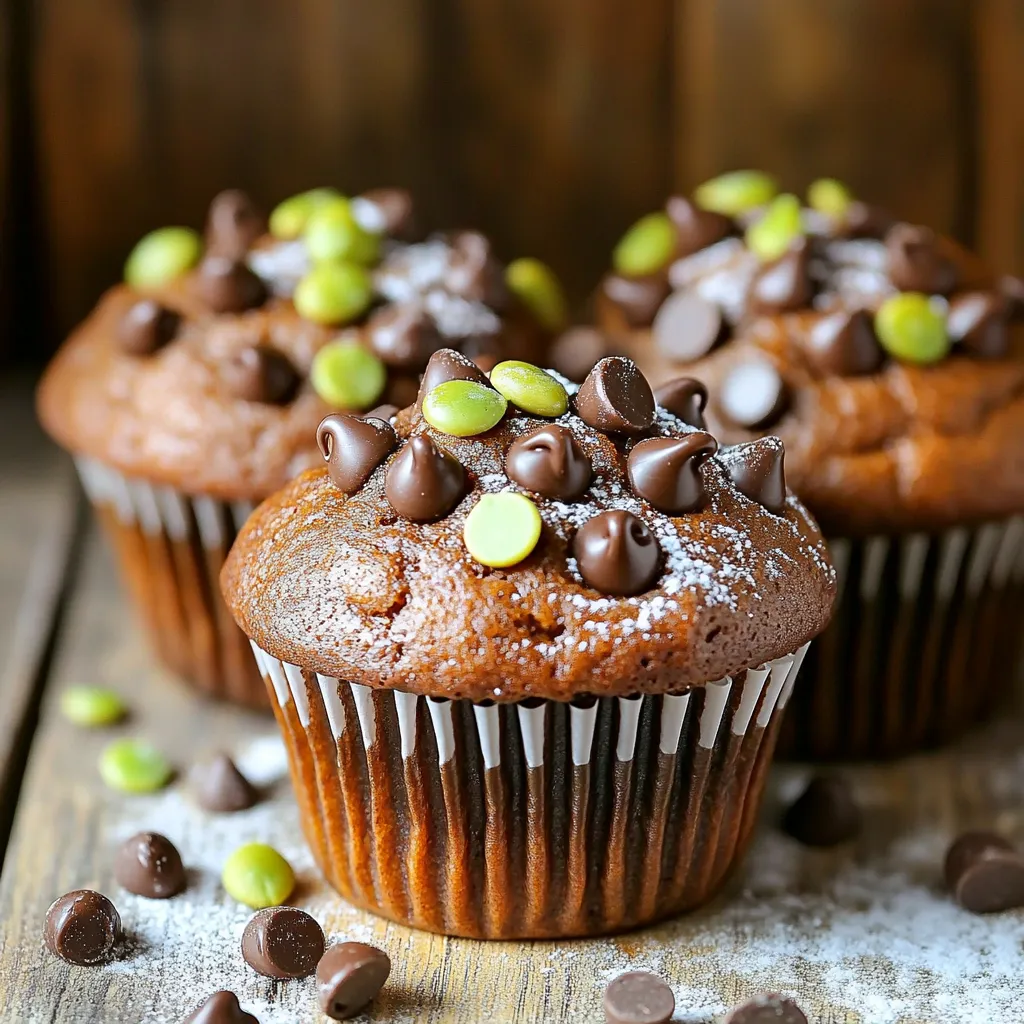To make Bakery-Style Chocolate Pumpkin Muffins, you'll need some tasty ingredients. Here is the list of what you need: - 1 cup canned pumpkin puree - 1/2 cup granulated sugar - 1/2 cup packed brown sugar - 1/2 cup vegetable oil - 2 large eggs - 1 teaspoon vanilla extract - 1 1/2 cups all-purpose flour - 1/2 cup unsweetened cocoa powder - 1 teaspoon baking soda - 1 teaspoon baking powder - 1/2 teaspoon salt - 1 teaspoon ground cinnamon - 1/2 teaspoon ground nutmeg - 1/2 cup chocolate chips (milk or dark) - Optional: Pumpkin seeds for topping Canned pumpkin puree adds moisture and flavor. The sugars help sweeten and give a nice caramel note. Vegetable oil keeps the muffins soft, while eggs bind everything together. The dry ingredients include flour for structure, cocoa powder for that rich chocolate taste, and baking soda and baking powder to help them rise. The spices, like cinnamon and nutmeg, add warmth and depth. Chocolate chips are a must for those gooey bites of chocolate goodness. You can add pumpkin seeds on top for some crunch. With these ingredients, you're set to create delicious muffins that taste like a bakery treat. Enjoy baking your chocolate pumpkin muffins! 1. Preheat your oven to 350°F (175°C). This step helps the muffins bake evenly. 2. Prepare your muffin pan. Use cupcake liners or lightly grease it for easy muffin removal. 3. In a large bowl, mix the wet ingredients. Combine 1 cup of pumpkin puree, 1/2 cup of granulated sugar, 1/2 cup of brown sugar, 1/2 cup of vegetable oil, 2 large eggs, and 1 teaspoon of vanilla extract. Whisk until smooth. 4. In another bowl, sift together the dry ingredients. Use 1 1/2 cups of all-purpose flour, 1/2 cup of cocoa powder, 1 teaspoon of baking soda, 1 teaspoon of baking powder, 1/2 teaspoon of salt, 1 teaspoon of ground cinnamon, and 1/2 teaspoon of ground nutmeg. Sifting removes lumps and adds air. 1. Slowly add the dry mixture to the wet mixture. Stir gently until just combined. It's okay if some lumps remain. 2. Carefully fold in 1/2 cup of chocolate chips. This ensures even distribution for a chocolaty flavor in every bite. 3. Spoon the batter into the muffin pan. Fill each cup about three-quarters full. This allows space for rising. If you want, sprinkle some pumpkin seeds on top for crunch. 4. Place the muffin pan in the oven. Bake for 18 to 20 minutes. Check for doneness by inserting a toothpick in the center. It should come out clean or with a few moist crumbs. 5. After baking, let the muffins cool in the pan for about 5 minutes. Then, transfer them to a wire rack to cool completely. This helps them stay fluffy and avoid sogginess. - Ensuring moisture and fluffiness To keep your muffins moist, use canned pumpkin puree. This adds natural moisture. Also, don't over-mix the batter. Over-mixing can lead to tough muffins. Stir just until combined. A few lumps are okay. - Proper mixing techniques When mixing wet and dry ingredients, fold them together gently. Use a spatula or wooden spoon. This helps maintain air in the mix. Air makes your muffins rise and stay fluffy. - Presentation tips Serve muffins warm for the best taste. You can dust them with powdered sugar or drizzle melted chocolate on top. For a fun touch, add pumpkin seeds. They add crunch and look great. - Pairing with beverages Chocolate pumpkin muffins go well with coffee or tea. A warm drink enhances the cozy feel. You can also serve them with a glass of milk for a classic treat. - Recommended muffin pan types Use a non-stick muffin pan for easy removal. Silicone pans are also great. They help muffins pop out easily. If using metal pans, line them with cupcake liners. - Tools for effective mixing A large mixing bowl is key for combining your ingredients. Use a whisk for wet ingredients. A sifter helps aerate dry ingredients. Having these tools ensures a smooth batter and great muffins. {{image_4}} You can switch up the sugar in this recipe. Try using coconut sugar for a hint of caramel flavor. You can also use brown sugar alone for a richer taste. If you want a bit of crunch, use raw sugar instead. For those who need gluten-free options, almond flour works well. You can also use a gluten-free blend. Just remember, different flours may change the texture a little. Want to spice things up? Add a pinch of ginger or allspice for a warm kick. A splash of orange extract can also brighten the flavors. Mix-ins can take your muffins to the next level. Try adding chopped nuts like walnuts or pecans for crunch. Dried cranberries or raisins will add sweetness and chewiness. Make these muffins fit any holiday. For Thanksgiving, add chopped pecans and a sprinkle of nutmeg. For Christmas, include peppermint extract or mini candy canes. In spring, swap out some pumpkin for mashed bananas. This will lighten the flavor and make it fruity. Use seasonal spices to match the time of year, and have fun with it! To keep your chocolate pumpkin muffins fresh, store them in an airtight container. This prevents moisture loss and keeps them soft. You can use a resealable plastic bag as well. Place a piece of parchment paper between the muffins to avoid sticking. - Best methods for keeping muffins fresh: - Store at room temperature for up to 3 days. - For longer shelf life, refrigerate them for up to a week. - Recommended storage containers: - Use glass or plastic containers with tight lids. - A muffin keeper is ideal for this purpose. If you want to save some muffins for later, freezing is a great option. Muffins freeze well and can last for about three months in the freezer. - How to freeze muffins for longer shelf life: - Let the muffins cool completely. - Wrap each muffin in plastic wrap, then place them in a freezer bag. - Thawing and reheating tips: - To thaw, leave muffins in the fridge overnight. - For a warm treat, microwave them for about 15-20 seconds. Enjoy them warm! Yes, you can use fresh pumpkin. Just roast it and blend it until smooth. This gives a fresh taste. Make sure to drain any extra water to avoid soggy muffins. Check them after 18 minutes. Insert a toothpick into the center. If it comes out clean or with a few moist crumbs, they are ready. This ensures a soft and moist texture. If your muffins are dry, check your oven temperature. Make sure it’s correct. You can also add a bit more oil next time. This helps keep the muffins moist. You can prepare the batter a day early. Just store it in the fridge. Bake the muffins when you are ready. This keeps them fresh and tasty. We covered the key ingredients for tasty muffins, from pumpkin puree to spices. I shared step-by-step instructions to guide you through mixing and baking. Helpful tips for serving and storing muffins will keep them fresh. You can also customize flavors and ingredients for any season. Remember, with a few tricks, your muffins can shine. Enjoy baking and sharing these delicious treats with friends and family!
