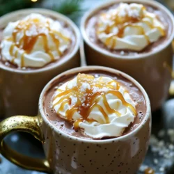 - 2 cups whole milk - 1/2 cup heavy cream - 1/2 cup semi-sweet chocolate chips - 2 tablespoons cocoa powder - 1/4 cup caramel sauce (plus extra for drizzling) - 1 teaspoon vanilla extract - Whipped cream (for topping) - A pinch of sea salt (for garnish) To make your caramel swirl hot chocolate, you need simple and rich ingredients. Whole milk gives a creamy base. Heavy cream adds even more richness. Semi-sweet chocolate chips provide that deep chocolate flavor. Cocoa powder adds extra chocolatey goodness. The caramel sauce brings sweetness and a lovely swirl. It also tastes great on top! Vanilla extract adds a warm hint of flavor. Whipped cream makes everything feel special. Finally, a pinch of sea salt balances the sweetness and deepens the taste. With these ingredients, you create a cozy drink. Each sip warms you up and makes you smile. The flavors come together for a perfect treat. Let’s get started on making this delightful drink! Start by pouring 2 cups of whole milk and 1/2 cup of heavy cream into a medium saucepan. Set the stove to medium heat. Gently warm the milk mixture but avoid boiling. Stir it occasionally to stop it from scorching. You want the milk warm to the touch. Once the milk mixture is warm, add 1/2 cup of semi-sweet chocolate chips and 2 tablespoons of cocoa powder. Use a whisk to stir continuously. This will help melt the chocolate and create a silky and smooth texture. Keep whisking until everything blends well. Now, pour in 1/4 cup of caramel sauce and 1 teaspoon of vanilla extract. Stir until combined. Taste your hot chocolate. If you want it sweeter, add more caramel sauce. Keep stirring to mix all the flavors. Carefully remove the saucepan from the heat. Ladle the hot chocolate into your favorite mugs, leaving space for whipped cream. Top each mug with a generous dollop of whipped cream. Drizzle extra caramel sauce over the whipped cream. Just before serving, add a pinch of sea salt on top. This will enhance the flavors and add a fun twist. To boost the taste of your caramel swirl hot chocolate, add a pinch of sea salt. This small touch brings out the sweetness and makes the drink even more special. Just sprinkle it on top after you add the whipped cream. You can also experiment with different caramel sauces. Look for one that is rich and thick for the best drizzling effect. If it's too runny, it might not stay on top as well. Make your drink fun to serve! Use stir sticks or decorative spoons. This adds a playful touch and gives a hint of the delicious drink inside. For a fancy finish, add chocolate shavings on top of the whipped cream. It gives a nice look and adds a little extra chocolate flavor. You can also use colorful sprinkles for a festive touch! Avoid scalding your milk by keeping the heat at medium and stirring often. You want it warm, not boiling. This helps create that perfect creamy consistency. When you mix in the chocolate and caramel, keep whisking until everything is smooth. If the hot chocolate feels too thick, add a splash of milk to thin it out. This way, you enjoy a rich but not too heavy drink. {{image_4}} You can make your caramel swirl hot chocolate even better with some fun spices. Try adding a pinch of cinnamon or nutmeg for warmth. These spices bring a cozy feeling, especially on chilly days. You can also swap out the whole milk. Use almond or oat milk for a different taste. Each type of milk will change the flavor and texture, making it unique. The toppings can really change your drink. Instead of just whipped cream, add crushed nuts for a nice crunch. You can also use marshmallows for that classic hot chocolate feel. Consider flavored whipped cream, too. It can be vanilla, chocolate, or even caramel-flavored. Each topping adds a new layer of fun and taste. You can get creative with seasonal flavors, too. For fall, try a caramel apple version. Add apple cider to your hot chocolate for a sweet twist. In winter, use a holiday spice blend. Adding spices like cloves and allspice can give it a festive flair. These seasonal variants make your drink feel special all year long. To store leftover hot chocolate, let it cool first. Pour it into a clean container. Close it tightly with a lid and place it in the fridge. This way, it stays fresh for up to three days. When you're ready to enjoy it again, simply reheat it on the stove. Stir it gently while warming. You can also use a microwave. Heat it in short bursts, stirring between each one. This helps to keep it smooth. Yes, you can freeze caramel swirl hot chocolate! Pour it into freezer-safe containers, leaving some space at the top. This space allows for expansion. It will keep well for up to one month. To reheat frozen portions, take them out of the freezer and let them thaw in the fridge overnight. After thawing, reheat on the stove or in the microwave, stirring well before serving. You can add a splash of milk to restore creaminess if needed. To make caramel swirl hot chocolate vegan, you can substitute dairy ingredients. Use almond milk, oat milk, or coconut milk in place of whole milk and heavy cream. For the chocolate chips, choose dairy-free semi-sweet chocolate chips. This way, you still get a creamy, delicious drink without any animal products. When picking a caramel sauce, I recommend either homemade or store-bought. Homemade caramel sauce offers a rich taste. You can easily make it by melting sugar and adding a bit of cream or coconut milk. If you prefer store-bought, look for brands with simple ingredients. Aim for sauces without artificial flavors or colors. Yes, you can make this recipe in larger quantities. To adjust for parties or gatherings, simply multiply each ingredient by the number of servings you need. For example, double the recipe for four servings. Just remember to use a larger pot to hold all the delicious hot chocolate! This blog post showed you how to make delicious caramel swirl hot chocolate. We covered needed ingredients, step-by-step instructions, and clever tips for flavor and presentation. Remember, you can add spices or switch up your milk for a new taste. Use the storage tips to keep leftovers fresh, and don’t forget the fun variations for seasonal flavors. With these ideas, you can create the perfect drink for any occasion. Enjoy your cozy treat and share it with friends and family!